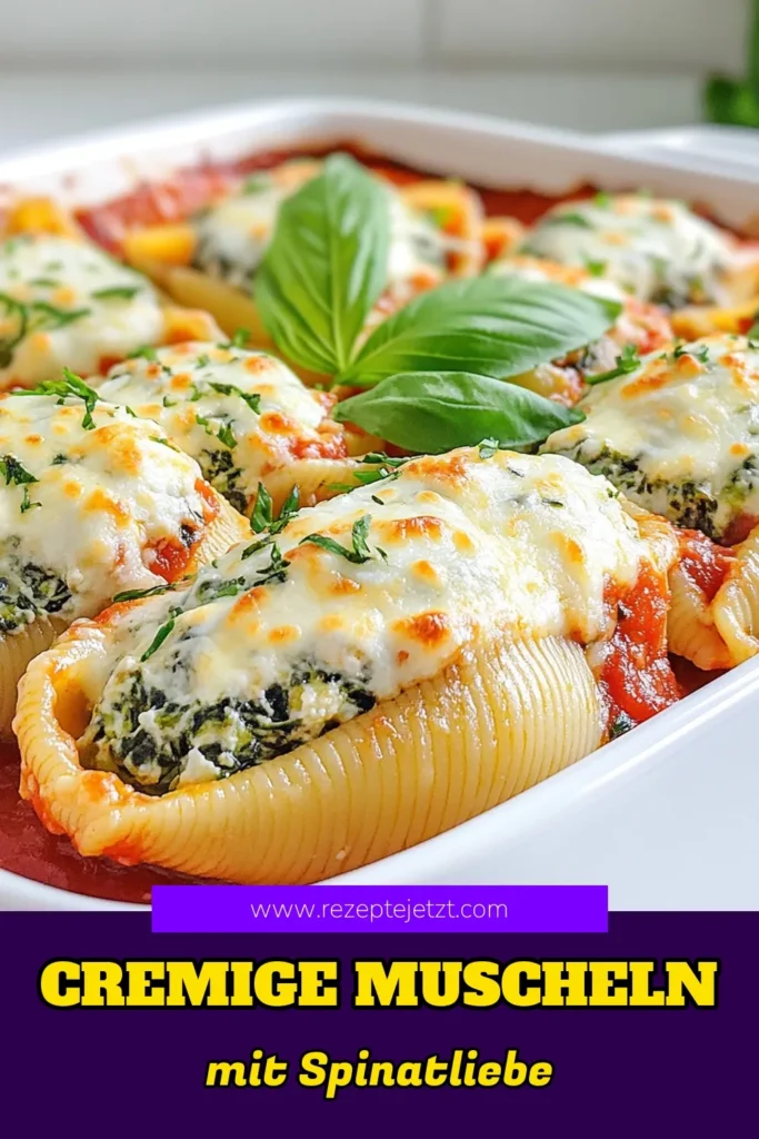 Genießen Sie diese cremigen Spinat-Ricotta gefüllten Muscheln, die jedem Gericht das Wasser im Mund zusammenlaufen lassen! Perfekt als herzhaftes Mittag- oder Abendessen, sind diese gefüllten Pasta-Schalen einfach zuzubereiten und voller Geschmack. Besuchen Sie unseren Blog für das vollständige Rezept und weitere leckere Variationen. Sie werden es lieben! #SpinatRicottaMuscheln #PastaRezepte #LeckereRezepte #KochenMachtGlücklich