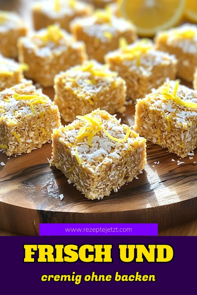Entdecke die erfrischenden Zesty No-Bake Lemon Coconut Energy Squares! Diese gesunden Snacks sind einfach zuzubereiten und perfekt für zwischendurch. Mit Haferflocken, Kokosnuss und dem spritzigen Geschmack von Zitrone bieten sie nicht nur Energie, sondern auch einen herrlichen Genuss. Klicke jetzt, um das vollständige Rezept zu entdecken und kreiere diese leckeren Energiequadrate selbst! Dein neuer Lieblingssnack wartet auf dich!
