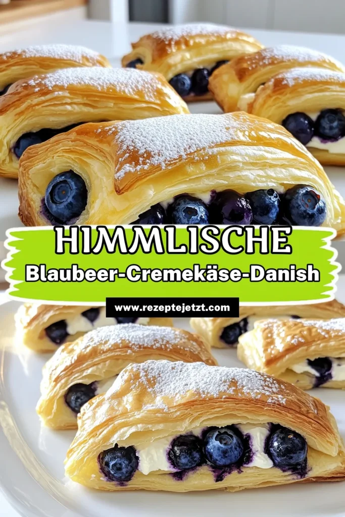 Entdecke das Rezept für unwiderstehliche Blaubeer-Cremekäse-Danish! Dieses einfache und köstliche Gebäck aus Blätterteig mit einer samtigen Frischkäsefüllung und frischen Heidelbeeren ist perfekt für deinen nächsten Brunch oder als süßer Snack. Lass dich inspirieren und probiere es selbst aus – du wirst begeistert sein! Klicke jetzt, um die Schritt-für-Schritt-Anleitung zu sehen und deine Backkünste aufzupeppen! #BlaubeerCremekäseDanish #Backen #Heidelbeeren #DessertLiebhaber
