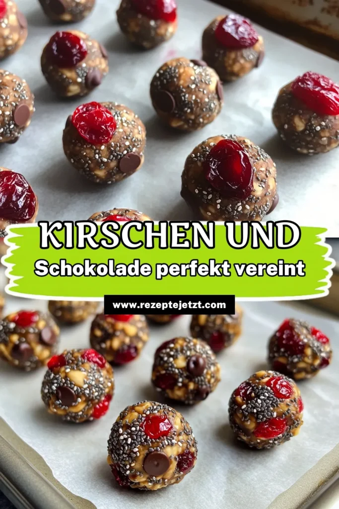 Entdecke das perfekte Rezept für Kirschen-Schokoladenenergie-Bällchen! Diese gesunden Snacks sind einfach zuzubereiten und bestehen aus Haferflocken, Mandelbutter und einer köstlichen Mischung aus getrockneten Kirschen und Schokoladenstückchen. Ideal für einen Energieboost zwischendurch! Klicke jetzt, um das Rezept zu erkunden und dir eine Portion gesunde Süßigkeiten zu gönnen. #KirschenSchokoladenenergieBällchen #gesundeSnacks #EnergieBällchen #Rezeptideen