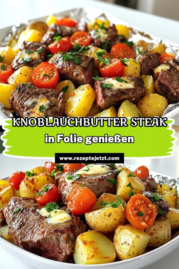 Entdecken Sie unser köstliches Rezept für Knoblauchbutter Steak & Kartoffel Foil Packs, das Sie mit nur wenigen Zutaten begeistern wird! Dieses einfache Grillgericht kombiniert zartes Flank Steak mit aromatischen Kartoffeln und Kirschtomaten in einer unwiderstehlichen Knoblauchbutter-Mischung. Ideal für Ihre nächste Grillparty! Klicken Sie durch, um die vollständigen Schritte und Tipps zu erfahren! #Knoblauchbutter #Steak #Grillrezepte #Kartoffeln