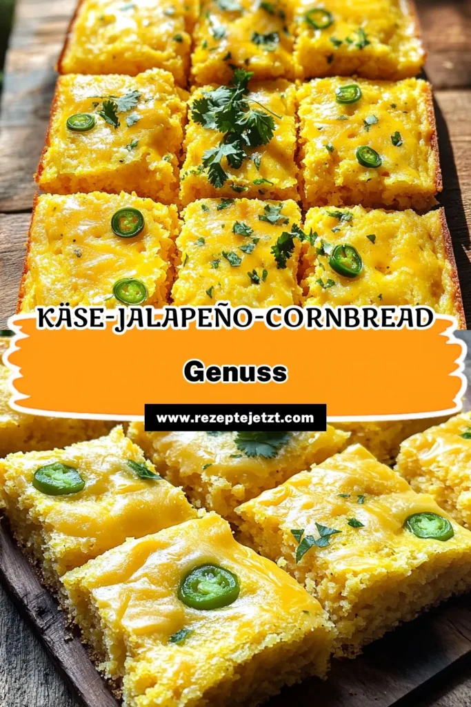 Entdecken Sie das perfekte Rezept für Käse-Jalapeño-Cornbread, das einfach zuzubereiten und unwiderstehlich lecker ist! Mit Maismehl, cheddar Käse und einer spicy Note von Jalapeños wird dieser Cornbread zum Highlight jeder Mahlzeit. Ideal für Partys oder als Beilage! Klicken Sie durch, um das vollständige Rezept mit einfachen Schritten zu entdecken und genießen Sie diesen herzhaften Genuss. #KäseJalapeñoCornbread #Backen #Rezepte #EssenLiebe