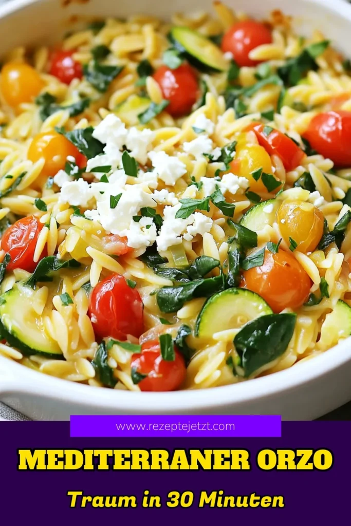 Entdecke das köstliche Rezept für Ein-Topf Mediterraner Orzo mit Feta! Dieses einfache und aromatische Gericht vereint Orzo-Nudeln, frisches Gemüse und cremigen Feta zu einem wahren Fest für den Gaumen. Perfekt für ein schnelles Abendessen und ideal für die ganze Familie. Klicke hier, um die detaillierte Anleitung und weitere Tipps zu erhalten! #Orzo #MediterraneRezepte #SchnelleRezepte #GesundeErnährung