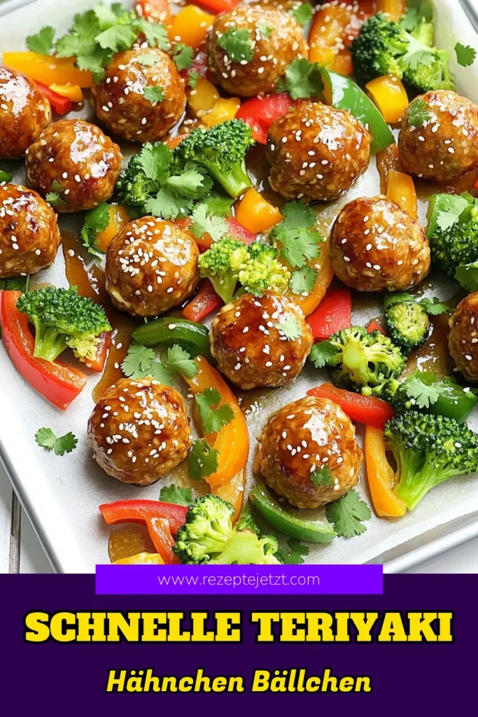 Entdecken Sie die köstlichen Blech-Pfanne Teriyaki-Hähnchen-Bällchen, die perfekt für ein schnelles und einfaches Abendessen sind! Diese saftigen Hähnchenbällchen, kombiniert mit buntem Gemüse und einer würzigen Teriyaki-Sauce, sind nicht nur lecker, sondern auch gesund. Klicken Sie auf den Link und probieren Sie dieses fantastische Rezept aus! #TeriyakiHähnchen #GesundeRezepte #SchnelleGerichte #LeckerKochen
