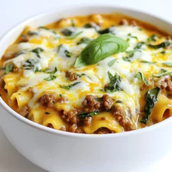 Für diese köstliche One Pot Creamy Lasagna Pasta benötigst du folgende Hauptzutaten: - 227 g Lasagne-Nudeln, zerbrochen - 1 Esslöffel Olivenöl - 1 mittlere Zwiebel, gewürfelt - 2 Knoblauchzehen, fein gehackt - 450 g Rinderhackfleisch (oder Putenhackfleisch) - 1 Teelöffel italienische Gewürzmischung - 1 Dose (425 g) stückige Tomaten - 480 ml Hühner- oder Gemüsebrühe - 240 g Ricotta-Käse - 240 ml Schlagsahne - 1 Esslöffel Zucker - 1 Teelöffel Salz - 1/2 Teelöffel schwarzer Pfeffer - 150 g Babyspinat, grob gehackt - 180 g geriebener Mozzarella-Käse - Frisches Basilikum zum Garnieren Diese Zutaten machen das Gericht einfach und lecker. Manchmal hast du nicht alle Zutaten zur Hand. Hier sind einige Alternativen: - Verwende Vollkorn-Lasagne-Nudeln für mehr Ballaststoffe. - Ersetze das Rinderhackfleisch durch Hühnchen oder Tofu für eine leichte Option. - Benutze frische Tomaten, wenn du keine Dose zur Hand hast. - Statt Ricotta kannst du auch Hüttenkäse verwenden, falls du das magst. - Für eine vegane Variante kannst du die Schlagsahne durch Kokosmilch ersetzen. Diese Alternativen geben dir Freiheit beim Kochen. Gewürze machen das Gericht lebendig. Hier sind einige Vorschläge: - Füge eine Prise Paprika für mehr Tiefe hinzu. - Verwende frischen Oregano oder Thymian anstelle der italienischen Gewürzmischung. - Ein Spritzer Zitronensaft verstärkt die Aromen. - Frisches Basilikum ist ein Muss für den letzten Schliff. Es sieht gut aus und schmeckt großartig. Probier diese Tipps aus, um deinen Geschmack zu verbessern. Zuerst sammeln wir alle Zutaten. Das macht die Zubereitung leichter und schneller. - 227 g Lasagne-Nudeln, zerbrochen - 1 Esslöffel Olivenöl - 1 mittlere Zwiebel, gewürfelt - 2 Knoblauchzehen, fein gehackt - 450 g Rinderhackfleisch oder Putenhackfleisch - 1 Teelöffel italienische Gewürzmischung - 1 Dose (425 g) stückige Tomaten - 480 ml Hühner- oder Gemüsebrühe - 240 g Ricotta-Käse - 240 ml Schlagsahne - 1 Esslöffel Zucker - 1 Teelöffel Salz - 1/2 Teelöffel schwarzer Pfeffer - 150 g Babyspinat, grob gehackt - 180 g geriebener Mozzarella-Käse - Frisches Basilikum zum Garnieren 1. Erhitze das Olivenöl in einem großen Topf bei mittlerer Hitze. 2. Füge die gewürfelte Zwiebel hinzu und brate sie 3-4 Minuten lang, bis sie weich ist. 3. Gib den Knoblauch und das Hackfleisch in den Topf. Brate das Fleisch an, bis es braun ist. 4. Füge die italienische Gewürzmischung und die stückigen Tomaten hinzu. Rühre alles gut durch. 5. Gieße die Brühe dazu und bringe die Mischung zum Kochen. 6. Jetzt kommen die zerbrochenen Lasagne-Nudeln dazu. Rühre gut um und decke den Topf ab. 7. Lass es 15 Minuten köcheln, bis die Nudeln al dente sind. Rühre dabei ab und zu um. 8. In einer Schüssel vermische den Ricotta, die Schlagsahne, den Zucker, das Salz und den Pfeffer. 9. Wenn die Nudeln fertig sind, füge die cremige Mischung und den Spinat hinzu. 10. Koche alles weitere 5 Minuten, bis alles heiß ist und der Spinat zusammenfällt. 11. Nimm den Topf vom Herd und streue den Mozzarella-Käse darüber. Decke den Topf ab, damit der Käse schmilzt. 12. Rühre vorsichtig um, um alles gut zu vermengen. 13. Garniere das Gericht mit frischem Basilikum, bevor du servierst. Achte darauf, die Nudeln nicht zu lange zu kochen. Sie sollten al dente sein, also bissfest. Wenn du die Nudeln zu weich kochst, verlieren sie ihre Form und Textur. Rühre während des Kochens regelmäßig um. So verhinderst du, dass sie zusammenkleben. Wenn du die Nudeln nach 15 Minuten überprüfst, sind sie perfekt für die cremige Sauce. Einige Fehler können den Genuss Ihrer Pasta ruinieren. Achten Sie darauf, die Zwiebeln nicht zu lange zu braten. Sie sollten weich, aber nicht braun sein. Wenn das Fleisch zu lange kocht, wird es trocken. Rühren Sie die Nudeln regelmäßig, damit sie nicht zusammenkleben. Zu viel Hitze kann die Sauce anbrennen. Halten Sie die Temperatur niedrig und decken Sie den Topf ab. Die perfekte cremige Lasagne-Pasta hat eine glatte Textur. Sie sollte reichhaltig und nicht wässrig sein. Achten Sie darauf, dass der Käse schön schmilzt. Die Nudeln müssen al dente sein, also bissfest. Frischer Basilikum bringt Farbe und Geschmack. Eine gute Balance zwischen Gewürzen und Kräutern ist wichtig. Um die Cremigkeit zu ändern, können Sie mehr oder weniger Schlagsahne verwenden. Wenn Sie es leichter mögen, ersetzen Sie die Sahne durch Milch. Für extra Cremigkeit fügen Sie mehr Ricotta-Käse hinzu. Sie können auch Frischkäse oder Mascarpone probieren. Achten Sie darauf, die Konsistenz beim Kochen zu überwachen. So wird Ihre Pasta immer perfekt! {{image_4}} Die One Pot Creamy Lasagna Pasta ist einfach und lecker. Um gesunde Alternativen zu schaffen, können Sie Gemüse hinzufügen. Zum Beispiel sind Zucchini, Paprika und Karotten tolle Optionen. Schneiden Sie das Gemüse klein, damit es gut gart. Fügen Sie es zusammen mit der Zwiebel in den Topf. So bekommen Sie mehr Geschmack und Nährstoffe. Für eine vegetarische Version können Sie das Fleisch ganz weglassen. Stattdessen verwenden Sie mehr Gemüse oder Linsen. Diese machen das Gericht herzhaft und sättigend. Wenn Sie glutenfrei essen, wählen Sie glutenfreie Lasagne-Nudeln. Diese Alternativen passen gut in das Rezept und machen es für jeden genießbar. Zusätzliche Proteine bringen noch mehr Geschmack in Ihr Gericht. Hähnchenbrust oder Garnelen sind gute Optionen. Sie können auch Bohnen oder Kichererbsen verwenden. Für mehr Aromen fügen Sie frische Kräuter wie Oregano oder Thymian hinzu. Diese verleihen der Pasta einen besonderen Touch. Experimentieren Sie, um Ihre perfekte Kombination zu finden! Um die Reste der One Pot Creamy Lasagna Pasta frisch zu halten, lassen Sie sie zuerst abkühlen. Füllen Sie dann die Pasta in einen luftdichten Behälter. Stellen Sie sicher, dass der Behälter gut verschlossen ist. So bleibt die Pasta bis zu drei Tage im Kühlschrank frisch. Wenn Sie die Reste in Portionen aufteilen, können Sie einfach die gewünschte Menge entnehmen. Um die Pasta aufzuwärmen, verwenden Sie eine Pfanne oder die Mikrowelle. Wenn Sie die Pfanne nutzen, fügen Sie einen Schuss Brühe oder Wasser hinzu. So bleibt die Pasta saftig. Erhitzen Sie die Mischung bei mittlerer Hitze und rühren Sie gelegentlich um. In der Mikrowelle sollten Sie die Pasta in einem mikrowellengeeigneten Behälter abdecken. Erhitzen Sie sie in kurzen Intervallen, um ein Überhitzen zu vermeiden. Im Kühlschrank hält die One Pot Creamy Lasagna Pasta bis zu drei Tage. Wenn Sie die Pasta länger aufbewahren möchten, ist der Gefrierschrank ideal. Dort bleibt sie bis zu drei Monate frisch. Achten Sie darauf, die Pasta gut zu verpacken, damit sie nicht an Geschmack verliert. Wenn Sie die gefrorene Pasta aufwärmen, lassen Sie sie zuerst im Kühlschrank auftauen. Die Nudeln sind nach etwa 15 Minuten Kochzeit al dente. Achte darauf, sie zwischendurch zu probieren. Du willst, dass sie fest, aber nicht hart sind. Wenn du sie zu lange kochst, werden sie matschig. Das passiert schnell, also bleib in der Nähe des Herds. Ja, du kannst die Ricotta-Creme im Voraus machen. Mische den Ricotta, die Schlagsahne, den Zucker, das Salz und den Pfeffer in einer Schüssel. Bewahre die Mischung dann im Kühlschrank auf. So sparst du Zeit, wenn du die Pasta zubereitest. Einfach die Creme zum Schluss hinzufügen. Ein frischer Salat passt perfekt zu dieser Pasta. Ein einfacher grüner Salat mit Olivenöl und Balsamico ist ideal. Auch Knoblauchbrot oder geröstetes Brot sind tolle Optionen. Sie ergänzen den cremigen Geschmack der Pasta wunderbar. Du kannst auch gegrilltes Gemüse als Beilage servieren, um das Gericht zu bereichern. Die One Pot Creamy Lasagna Pasta vereint einfache Zutaten, klare Schritte und köstliche Variationen. Ich habe die Hauptzutaten und mögliche Alternativen vorgestellt. Außerdem gab es Tipps, um die Pasta perfekt zu garen und die besten Geschmackskombinationen zu finden. Du kannst die Rezepte nach deinen Wünschen anpassen und Reste einfach aufbewahren. Denke daran, bei der Zubereitung deiner Lasagne-Pasta kreativ zu sein. Probiere neue Gewürze und Gemüse aus. Mit diesen Tipps machst du jedes Mal ein leckeres Gericht. Koch Spaß und genieße deine Zeit in der Küche!