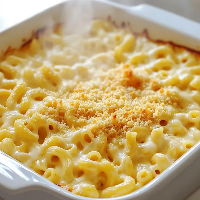 Um cremige weiße Cheddar Mac & Cheese zu machen, brauchst du einige Hauptzutaten. Diese sorgen für den tollen Geschmack und die perfekte Konsistenz. Hier ist die Liste: - 2 Tassen Ellbogen-Makkaroni - 3 Esslöffel ungesalzene Butter - 3 Esslöffel Allzweckmehl - 2 Tassen Vollmilch - 1 Tasse Schlagsahne - 2 Tassen weißer Cheddar, gerieben - 1 Tasse Gruyère, gerieben Diese Zutaten sind die Basis für dein Gericht. Die Kombination aus Makkaroni und Käse macht es besonders lecker. Die Gewürze geben dem Gericht eine besondere Note. Du benötigst: - 1 Teelöffel Knoblauchpulver - 1 Teelöffel Zwiebelpulver - 1/2 Teelöffel Senfpulver - Salz und Pfeffer nach Geschmack Die Gewürze sind wichtig. Sie bringen die Aromen zusammen und machen das Gericht noch schmackhafter. Wenn du gerne experimentierst, kannst du andere Käsesorten verwenden. Hier sind ein paar Vorschläge: - Gouda für einen süßeren Geschmack - Parmesan für eine salzige Note - Brie für eine cremige Textur Die Wahl des Käses kann das Gericht verändern. Probiere verschiedene Kombinationen, um dein Lieblingsrezept zu finden. Koch die Ellbogen-Makkaroni in einem großen Topf mit Salzwasser. Folge den Anweisungen auf der Verpackung. Du willst sie al dente, also etwas bissfest. Das dauert etwa 7-8 Minuten. Wenn sie fertig sind, gieße das Wasser ab und stelle die Pasta beiseite. Im selben Topf schmelze die Butter bei mittlerer Hitze. Wenn sie schmilzt, füge das Mehl hinzu. Rühre mit einem Schneebesen, bis eine glatte Paste entsteht. Koche die Mischung für 1-2 Minuten, um den rohen Mehlgeschmack zu entfernen. Jetzt gieße langsam die Vollmilch und die Schlagsahne hinein. Rühre ständig weiter. Nach 5-7 Minuten sollte die Sauce dicklich werden. Senk die Hitze und füge den geriebenen weißen Cheddar und den Gruyère hinzu. Rühre, bis der Käse schmilzt und die Sauce cremig wird. Jetzt kommen Knoblauchpulver, Zwiebelpulver, Senfpulver, Salz und Pfeffer dazu. Gut vermischen, bis die Käsesauce reichhaltig ist. Falte nun die gekochten Makkaroni vorsichtig in die Käsesauce. So wird jede Nudel schön umhüllt. Um die perfekte Käsesauce zu machen, achte auf die richtige Technik. Beginne mit einem guten Roux. Schmelze die Butter und füge dann das Mehl hinzu. Rühre es gut durch. So vermeidest du Klumpen in der Sauce. Füge die Milch und die Sahne langsam hinzu. Rühre ständig, bis die Mischung dick wird. Das dauert etwa fünf bis sieben Minuten. Wenn die Sauce zu dick ist, füge mehr Milch hinzu. Wähle frischen Käse für den besten Geschmack. Weißer Cheddar und Gruyère geben ein tolles Aroma. Lass den Käse bei schwacher Hitze schmelzen. So bleibt die Sauce cremig und glatt. Ein häufiger Fehler ist, die Pasta zu lange zu kochen. Koche die Makkaroni nur bis al dente. Sie werden im Ofen weitergaren. Achte auch darauf, die Hitze nicht zu hoch einzustellen, wenn du den Käse schmilzt. Zu hohe Hitze kann die Sauce trocken und brüchig machen. Vermeide es, die Käsesauce zu lange auf der Herdplatte zu lassen. Die Sauce kann dann anbrennen und bitter schmecken. Serviere die Mac & Cheese direkt aus der Auflaufform. Das sieht einladend aus. Garniere das Gericht mit frischen Kräutern wie Petersilie oder Schnittlauch. Die Farben machen das Essen schöner. Reiche dazu einen einfachen grünen Salat oder gebratenes Gemüse. Das bringt frische und Balance auf den Tisch. Denke daran, die Mac & Cheese ein paar Minuten abkühlen zu lassen. So wird der Käse fester und die Portionen bleiben schön. {{image_4}} Für eine leckere vegetarische Mac & Cheese kannst du einfach das Fleisch weglassen. Nutze stattdessen mehr Gemüse. Brokkoli, Spinat oder Tomaten passen gut. Diese Gemüse geben Geschmack und Farbe. Sie machen das Gericht gesünder und bunter. Du kannst auch Protein hinzufügen, um die Mac & Cheese nahrhafter zu machen. Hühnchen oder Speck sind beliebt. Wenn du eine pflanzliche Option suchst, probiere Kichererbsen oder Linsen. Diese geben einen schönen Biss und sind voll von Nährstoffen. Geröstete Paprika oder Zucchini sind ebenfalls tolle Ergänzungen. Sie bringen Frische und einen süßen Geschmack. Experimentiere mit verschiedenen Käsesorten für neue Geschmäcker. Mozzarella macht die Mac & Cheese besonders deftig. Feta bringt eine salzige Note. Gouda oder Parmesan sind ebenfalls gute Optionen. Sie geben einen würzigen Kick. Denke daran, dass die Mischung von Käsesorten die Textur und den Geschmack verändert. So bleibt dein Gericht spannend und lecker. Um die Reste der cremigen weißen Cheddar Mac & Cheese frisch zu halten, lege sie in einen luftdichten Behälter. Lasse die Mac & Cheese zuerst abkühlen. Dann schließe den Behälter gut. Du kannst sie bis zu drei Tage im Kühlschrank aufbewahren. Um die Reste aufzuwärmen, benutze einen Topf oder die Mikrowelle. Erhitze die Mac & Cheese langsam, um die Cremigkeit zu erhalten. Falls die Sauce zu dick ist, füge etwas Milch hinzu. Rühre gut um, damit alles gleichmäßig warm wird. Wenn du die Mac & Cheese länger aufbewahren möchtest, kannst du sie einfrieren. Fülle die Mac & Cheese in einen gefrierfesten Behälter. Du kannst sie bis zu drei Monate im Gefrierfach lagern. Zum Auftauen lasse sie über Nacht im Kühlschrank. Erwärme sie dann wie gewohnt. Du kannst die Mac & Cheese bis zu fünf Tage im Kühlschrank aufbewahren. Achte darauf, sie in einem luftdichten Behälter zu lagern. So bleibt sie frisch und lecker. Wenn du sie länger aufbewahren möchtest, kannst du sie auch einfrieren. In einem gefrierfesten Behälter hält sie bis zu drei Monate. Ja, du kannst den Käse ersetzen. Wenn du keinen weißen Cheddar hast, nimm normalen Cheddar oder Gouda. Gruyère kann durch Mozzarella oder Fontina ersetzt werden. Diese Käsesorten schmelzen gut und geben einen tollen Geschmack. Experimentiere mit verschiedenen Käsesorten, um deine perfekte Mischung zu finden. Um die Mac & Cheese schmackhafter zu machen, füge etwas mehr Gewürze hinzu. Ein Hauch von Paprika oder Cayennepfeffer bringt Wärme. Du kannst auch gebratenen Speck oder sautierte Zwiebeln für zusätzlichen Geschmack hinzufügen. Frische Kräuter wie Petersilie oder Schnittlauch verbessern die Präsentation und das Aroma. Sei kreativ und finde deine Lieblingskombinationen! Cremige weiße Cheddar Mac & Cheese ist einfach zuzubereiten. Wir haben die Hauptzutaten, die Zubereitungsschritte und wertvolle Tipps ausführlich besprochen. Vergiss nicht, die verschiedenen Käsesorten und Variationen auszuprobieren. Diese Vielfalt macht das Gericht besonders. Achte auf die Lagerung und das Aufwärmen der Reste, um den besten Geschmack zu erhalten. Mit diesen Tipps gelingt deine Mac & Cheese immer. Mach sie zu deinem persönlichen Genuss!