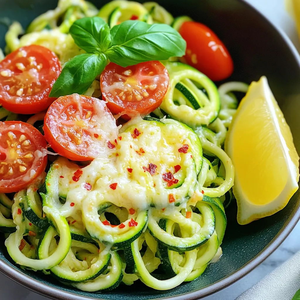 - 2 mittelgroße Zucchini (in Zoodles geschnitten) - 3 Knoblauchzehen, fein gehackt - 2 Esslöffel Olivenöl Zucchini sind die Basis für unsere Zoodle-Bowls. Sie sind frisch und leicht. Ich liebe, wie sie in lange Stränge geschnitten werden. Zucchini hat einen milden Geschmack, der gut mit Knoblauch harmoniert. Knoblauch bringt Geschmack. Ich benutze gerne frischen Knoblauch. Er sorgt für ein tolles Aroma. Wenn ich ihn anbraten, wird er goldbraun und duftet köstlich. Olivenöl ist wichtig für das Braten. Es gibt den Zoodles einen reichhaltigen Geschmack. Das Öl sorgt auch dafür, dass der Knoblauch nicht anbrennt. - ½ Teelöffel rote Chiliflocken (nach Belieben) - 1 Tasse Kirschtomaten, halbiert - ½ Tasse geriebener Parmesan Rote Chiliflocken bringen Wärme. Ich füge sie nach Geschmack hinzu. Ein wenig macht das Gericht spannend. Kirschtomaten sind süß und saftig. Sie geben zusätzliche Frische und Farbe. Ich halbiere sie, um sie schneller zu garen. Parmesan ist der Star des Gerichts. Ich liebe, wie er schmilzt und die Zoodles umhüllt. Er gibt einen salzigen, nussigen Geschmack. - Frische Basilikumblätter, zum Garnieren - Zitronenschnitz, zum Servieren Basilikumblätter bringen Frische. Ich benutze sie gerne, um die Schalen zu dekorieren. Sie sehen toll aus und schmecken fantastisch. Zitronenschnitze sind perfekt zum Servieren. Ein Spritzer Zitrone macht die Zoodles lebendig. Es bringt einen frischen Geschmack, der alles aufhellt. Um Zoodles zu machen, benutze einen Spiralschneider. Dieser schneidet die Zucchini in lange, dünne Streifen. Du kannst auch einen Julienne-Schneider verwenden. Achte darauf, dass du gleichmäßige Zoodles bekommst. Das macht das Kochen einfacher. Nimm zwei mittelgroße Zucchini und schneide sie in Zoodles. Stelle die Zoodles dann beiseite. Erhitze in einer großen Pfanne zwei Esslöffel Olivenöl. Warte, bis das Öl heiß wird. Füge dann die drei fein gehackten Knoblauchzehen hinzu. Wenn du es scharf magst, kannst du auch rote Chiliflocken dazugeben. Brate den Knoblauch für etwa 30 Sekunden an. Der Knoblauch sollte duften, aber nicht braun werden. Jetzt kommen die Zoodles in die Pfanne. Schwenke sie im Knoblauchöl. Koche die Zoodles für zwei bis drei Minuten. Sie sollten zart, aber noch bissfest sein. Danach füge eine Tasse halbierte Kirschtomaten hinzu. Koche alles für weitere ein bis zwei Minuten. Die Tomaten sollten warm sein. Nimm die Pfanne vom Herd. Jetzt kommt der geriebene Parmesan dazu. Mische alles gut durch, bis der Käse schmilzt. Schmecke es mit Salz und Pfeffer ab. Verteile die Zoodle-Mischung gleichmäßig in Schalen. Garniere jede Schale mit frischen Basilikumblättern. Ein Spritzer Zitronensaft macht das Gericht frisch. Serviere die Zitronenschnitze daneben. - Vermeidung von Überkochen: Zoodles sind zart und benötigen nicht viel Zeit. Kochen Sie sie nur 2-3 Minuten. So bleiben sie knackig und frisch. - Tipps zur Texturerhaltung: Lassen Sie die Zoodles nach dem Schneiden etwas ruhen. Das hilft, überschüssige Feuchtigkeit zu verlieren. So wird die Textur besser. - Alternativen zu Chiliflocken: Mögen Sie es milder? Lassen Sie die Chiliflocken weg. Stattdessen können Sie Paprika oder Pfeffer verwenden. - Zusätzliche Kräuter und Gewürze: Frisches Basilikum passt perfekt. Auch Oregano oder Thymian können den Geschmack heben. Experimentieren Sie, um Ihre Lieblingskombination zu finden. - Ansprechende Anrichtemöglichkeiten: Servieren Sie die Zoodles in tiefen Schalen. Garnieren Sie sie mit frischen Basilikumblättern und einem Spritzer Zitronensaft. - Verwendung von frischen Zutaten: Wählen Sie reife Kirschtomaten. Ihre Süße ergänzt den Käse und den Knoblauch gut. Frische Zutaten machen das Gericht lebendig und einladend. {{image_4}} Eine einfache Möglichkeit, dein Gericht aufzupeppen, ist das Hinzufügen von proteinreichen Zutaten. Du kannst Hühnchen oder Garnelen hinzufügen. Diese Zutaten bringen nicht nur Geschmack, sondern auch Nährstoffe. Brate sie einfach in der Pfanne an, bevor du die Zoodles hinzufügst. Wenn du eine vegetarische Option suchst, probiere Kichererbsen oder Tofu. Diese sind reich an Protein und passen gut zu den Zoodles. Du kannst sie ebenfalls anbraten, um mehr Geschmack zu erhalten. Du kannst auch andere Gemüsesorten hinzufügen, um deine Zoodle-Bowls zu erweitern. Paprika, Spinat oder Brokkoli sind tolle Optionen. Sie bringen Farbe und zusätzliche Nährstoffe in dein Gericht. Berücksichtige saisonale Zutaten. Im Sommer sind frische Erbsen oder Zucchini perfekt. Im Winter kannst du Kürbis oder Rosenkohl verwenden. Diese Variationen halten das Gericht spannend und lecker. Wenn du glutenfrei essen möchtest, gibt es tolle Alternativen. Verwende glutenfreien Parmesan, um den Käsegeschmack zu genießen. Viele Marken bieten köstliche Optionen an. Du kannst auch Reis- oder Linsennudeln als Ersatz verwenden. Diese Nudeln sind eine gute Wahl und bieten eine ähnliche Textur. Koche sie nach Packungsanweisung und füge sie zu deinen Zoodles hinzu. So bleibst du in der glutenfreien Küche kreativ! Du kannst die Reste deiner Zoodle Bowls einfach im Kühlschrank aufbewahren. Verpacke sie in einem luftdichten Behälter. So bleiben die Zoodles frisch. Die zubereiteten Zoodles halten sich etwa 2 bis 3 Tage im Kühlschrank. Achte darauf, sie vor dem Essen gut zu überprüfen. Wenn sie matschig oder verfärbt sind, solltest du sie wegwerfen. Um die Zoodles länger aufzubewahren, kannst du sie auch einfrieren. Verwende dafür gefriergeeignete Behälter oder Gefrierbeutel. Stelle sicher, dass du so viel Luft wie möglich herausdrückst. So vermeidest du Gefrierbrand. Zum Auftauen lege die Zoodles einfach über Nacht in den Kühlschrank. Du kannst sie auch direkt in der Pfanne oder Mikrowelle erwärmen. Um die Zoodles wieder heiß zu machen, gibt es zwei einfache Methoden. Die erste ist die Mikrowelle. Stelle die Reste in eine mikrowellengeeignete Schüssel. Decke sie kurz ab und erhitze sie für 1-2 Minuten. Kontrolliere zwischendurch, damit sie nicht zu weich werden. Die zweite Methode ist die Pfanne. Erhitze etwas Olivenöl in einer Pfanne. Gib die Zoodles hinein und wärme sie bei mittlerer Hitze für 2-3 Minuten. So bleiben sie knackig und lecker. Zoodles sind am besten frisch. Sie halten im Kühlschrank etwa 2-3 Tage. Um ihre Frische zu bewahren, lege sie in einen luftdichten Behälter. Achte darauf, sie nicht mit zu viel Wasser zu lagern. Zu viel Feuchtigkeit kann sie matschig machen. Wenn du sie länger aufbewahren möchtest, friere sie ein. So bleiben sie bis zu 3 Monate haltbar. Ja, du kannst andere Käsesorten wählen! Feta oder Mozzarella sind gute Alternativen. Frischkäse gibt einen tollen Geschmack. Auch veganer Käse funktioniert gut, wenn du Laktose vermeiden möchtest. Experimentiere mit verschiedenen Käsesorten, um neue Geschmäcker zu entdecken. Zoodles sind sehr gesund! Zucchini hat wenig Kalorien und viele Nährstoffe. Sie enthalten Vitamin C, Vitamin A und Ballaststoffe. Diese Nährstoffe fördern die Verdauung und stärken das Immunsystem. Zudem sind Zoodles glutenfrei und für viele Diäten geeignet. Sie bieten eine tolle Alternative zu Pasta. Zoodles sind ein schmackhaftes und leichtes Gericht, das viele Vorteile bietet. Wir haben die Hauptzutaten wie Zucchini, Knoblauch und Parmesan besprochen. Die Schritt-für-Schritt-Anleitung hilft, dieses Gericht einfach zuzubereiten. Tipps zur richtigen Zubereitung verbessern die Textur. Variationen bieten jedem die Möglichkeit, das Gericht anzupassen. Reste lassen sich leicht lagern und wieder aufwärmen. Zoodles sind nicht nur gesund, sie bringen auch Vielfalt auf den Tisch. Probier es aus und genieß die frischen Aromen!