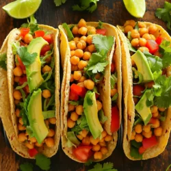 Für diese köstlichen Kichererbsen-Tacos brauchst du folgende Hauptzutaten: - 1 Dose (425 g) Kichererbsen, abgetropft und gespült - 8 kleine Maistortillas Die Kichererbsen bringen eine tolle Textur. Die Maistortillas sind weich und perfekt, um die Füllung zu halten. Die Gewürze machen den Unterschied. Hier sind die wichtigsten: - 1 Esslöffel Olivenöl - 1 Teelöffel Chilipulver - 1 Teelöffel Kreuzkümmel - 1/2 Teelöffel Knoblauchpulver - 1/2 Teelöffel geräuchertes Paprikapulver - Salz und Pfeffer nach Geschmack Diese Gewürze geben den Kichererbsen einen tollen, würzigen Geschmack. Olivenöl hilft, die Gewürze gut zu verbinden. Frische Zutaten machen deine Tacos noch besser. Hier sind einige, die du hinzufügen kannst: - 1 Tasse gehackter Kopfsalat - 1 Tasse gewürfelte Tomaten - 1 Avocado, in Scheiben geschnitten - Limettenviertel zum Servieren - Frische Korianderblätter zur Garnitur Der Kopfsalat bringt Crunch. Die Tomaten sind saftig und die Avocado macht alles cremig. Limette und Koriander geben den letzten Schliff. Diese Zutaten machen die Tacos frisch und lecker! Zuerst bereiten wir die Kichererbsen vor. Nehmen Sie eine Dose Kichererbsen und lassen Sie sie abtropfen. Spülen Sie die Kichererbsen gut ab. In einer großen Schüssel mischen Sie dann die Kichererbsen mit 1 Esslöffel Olivenöl. Fügen Sie 1 Teelöffel Chilipulver, 1 Teelöffel Kreuzkümmel, 1/2 Teelöffel Knoblauchpulver, 1/2 Teelöffel geräuchertes Paprikapulver, Salz und Pfeffer hinzu. Rühren Sie alles gut um, sodass die Kichererbsen gleichmäßig gewürzt sind. Heizen Sie die Luftfritteuse auf 200°C vor. Legen Sie die gewürzten Kichererbsen in den Korb der Luftfritteuse. Achten Sie darauf, dass sie in einer einzigen Schicht liegen. Frittieren Sie die Kichererbsen für 15-18 Minuten. Schütteln Sie den Korb nach der Hälfte der Zeit, damit sie gleichmäßig garen. Die Kichererbsen sollten knusprig und goldbraun sein. Während die Kichererbsen frittieren, erwärmen Sie die Tortillas. Nehmen Sie eine trockene Pfanne und erhitzen Sie sie bei mittlerer Hitze. Legen Sie eine Tortilla hinein und lassen Sie sie etwa 30 Sekunden backen. Wenden Sie die Tortilla und wiederholen Sie das Ganze. Alternativ können Sie die Tortillas in Aluminiumfolie wickeln. Legen Sie sie dann für einige Minuten in den Ofen. Jetzt ist es Zeit, die Tacos zusammenzustellen. Nehmen Sie eine warme Tortilla und geben Sie eine großzügige Menge der knusprigen Kichererbsen in die Mitte. Fügen Sie gehackten Kopfsalat, gewürfelte Tomaten und Avocadoscheiben hinzu. Seien Sie großzügig mit den frischen Zutaten, um den Geschmack zu verbessern. Garnieren Sie die Tacos mit frischem Koriander. Servieren Sie einige Limettenviertel dazu. Diese geben den Tacos einen zusätzlichen Frischekick. Jetzt sind Ihre köstlichen knusprigen Kichererbsen-Tacos bereit zum Genießen! Um die Kichererbsen extra knusprig zu machen, gibt es ein paar einfache Tricks. Zuerst, stelle sicher, dass die Kichererbsen gut abgetropft sind. Feuchtigkeit macht sie nicht knusprig. Tupfe sie mit einem Küchentuch trocken. Dann verwende ausreichend Olivenöl, aber nicht zu viel. Ein Esslöffel reicht aus. Die Gewürze sollten gleichmäßig verteilt sein. Mische sie gut mit den Kichererbsen. So werden sie schön knusprig. Außerdem, schüttle den Korb der Luftfritteuse in der Mitte der Garzeit. So garen die Kichererbsen gleichmäßig und werden goldbraun. Für diese Tacos sind kleine Maistortillas die beste Wahl. Sie haben einen tollen Geschmack und bleiben weich. Du kannst auch Weizentortillas verwenden, wenn du magst. Achte darauf, die Tortillas kurz zu erwärmen. So bleiben sie flexibel und brechen nicht. Erhitze sie in einer trockenen Pfanne. Das dauert nur etwa 30 Sekunden pro Seite. Alternativ kannst du sie in Aluminiumfolie wickeln und für einige Minuten in den Ofen legen. Die Gewürze sind wichtig für den Geschmack. Chilipulver und Kreuzkümmel geben Würze. Wenn du es schärfer magst, füge mehr Chilipulver hinzu. Du kannst auch Paprika oder Cayennepfeffer verwenden. Für einen frischen Geschmack, probiere etwas Limettensaft in die Mischung zu geben. Du kannst auch andere Gewürze wie Oregano oder Kreuzkümmel hinzufügen. So kannst du die Tacos nach deinem Geschmack anpassen. {{image_4}} Kichererbsen-Tacos sind von Natur aus vegan. Du kannst sie leicht anpassen. Statt Kichererbsen kannst du schwarze Bohnen oder Linsen verwenden. Diese Optionen sind ebenfalls reich an Eiweiß. Füge Gewürze wie Cumin oder Paprika hinzu, um den Geschmack zu verstärken. Wenn du keine Kichererbsen magst, probiere diese Optionen: - Quinoa: Vollgepackt mit Nährstoffen und leicht. - Tofu: In kleine Stücke geschnitten und gewürzt. - Tempeh: Hat eine feste Textur und nimmt Gewürze gut auf. Jede dieser Optionen bringt einen eigenen Geschmack. Sie sind gesund und lecker. Die Kichererbsen-Tacos sind vielseitig. Hier sind einige tolle Ideen für Füllungen und Toppings: - Schwarze Oliven: Sie fügen einen salzigen Kick hinzu. - Pikante Salsa: Eine frische, fruchtige Ergänzung. - Sauerrahm oder Joghurt: Für eine cremige Note. - Gekochte Maiskörner: Süß und knackig. Mit diesen Variationen kannst du deine Tacos immer wieder neu erfinden. Du wirst nie genug davon bekommen! Um die Reste der knusprigen Kichererbsen-Tacos gut zu lagern, lege sie in einen luftdichten Behälter. Achte darauf, dass die Tacos und die Füllung getrennt sind. So bleiben die Tortillas weich und die Kichererbsen knusprig. Lagere sie im Kühlschrank und verbrauche sie innerhalb von zwei bis drei Tagen. Um die Tacos aufzuwärmen, benutze eine Pfanne. Erhitze die Tortillas bei mittlerer Hitze für etwa 30 Sekunden auf jeder Seite. Die Kichererbsen kannst du in der Luftfritteuse oder in der Pfanne warm machen. Achte darauf, dass sie knusprig bleiben. So schmecken sie fast wie frisch zubereitet. Die Kichererbsen sind im Kühlschrank etwa drei bis vier Tage haltbar. Du kannst sie auch in Salaten oder als Snack verwenden. Die Tortillas halten sich etwa eine Woche, wenn sie richtig gelagert werden. So hast du viele Möglichkeiten, die Reste kreativ zu nutzen. Es dauert etwa 15 bis 18 Minuten, um Kichererbsen knusprig zu frittieren. Wichtig ist, die Kichererbsen gleichmäßig in der Luftfritteuse zu verteilen. Schütteln Sie den Korb nach der Hälfte der Zeit. So werden alle Kichererbsen gleichmäßig knusprig und goldbraun. Achten Sie darauf, die Kichererbsen gut mit Öl und Gewürzen zu vermischen, bevor Sie sie in die Luftfritteuse geben. Ja, Sie können die Tacos auch im Ofen zubereiten. Heizen Sie den Ofen auf 200 °C vor. Legen Sie die gewürzten Kichererbsen auf ein Backblech und backen Sie sie 20 bis 25 Minuten. Stellen Sie sicher, dass Sie die Kichererbsen einmal wenden, damit sie gleichmäßig garen. Erwärmen Sie die Tortillas ebenfalls im Ofen, indem Sie sie in Alufolie wickeln. So bleiben die Tortillas weich und lecker. Kichererbsen-Tacos schmecken toll mit frischen Beilagen. Hier sind einige Ideen: - Gehackter Kopfsalat - Gewürfelte Tomaten - Avocadoscheiben - Limettenviertel - Frische Korianderblätter Diese Zutaten sorgen für Farbe und Frische. Sie können auch Salsa oder Joghurt dazu reichen. So haben Sie eine leckere und ausgewogene Mahlzeit. Kichererbsen-Tacos sind einfach und lecker. Wir haben die Hauptzutaten und Gewürze besprochen. Die Schritt-für-Schritt-Anleitung hilft dir, diese Tacos selbst zu machen. Tipps für extra Knusprigkeit und Variationen machen sie spannend. Auch die Lagerung von Resten ist wichtig. Probiere verschiedene Füllungen und Toppings. So machst du deine Tacos einzigartig. Es gibt viele Möglichkeiten, dieses Gericht zu genießen. Weniger als du denkst, und du wirst begeistert sein.