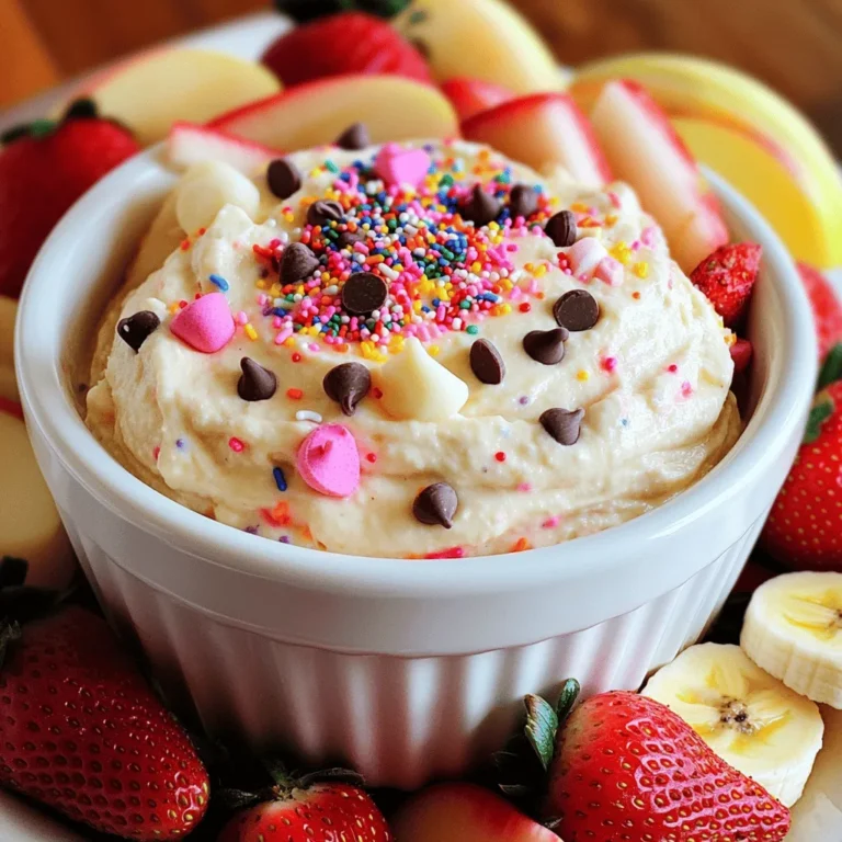 Für diesen leckeren Dip brauchst du einfache Zutaten. Hier ist, was du brauchst: - 1 Tasse griechischer Joghurt (natur oder Vanille) - 1 Messlöffel Vanille-Proteinpulver - 1/4 Tasse Mandelmehl - 1/4 Tasse zuckerfreie Streusel (plus extra zum Garnieren) - 2 Esslöffel Honig oder Ahornsirup - 1 Teelöffel Vanilleextrakt - Eine Prise Salz - 1/4 Tasse Mini-Schokoladenstückchen (optional) - Frisches Obst (zum Dippen) - Erdbeeren, Apfelscheiben oder Bananenstücke Diese Zutaten bringen den Geschmack und die Textur, die du dir wünschst. Der griechische Joghurt sorgt für Cremigkeit. Das Proteinpulver gibt dir eine Extraportion Protein. Die Wahl des Proteinpulvers ist wichtig. Du möchtest ein Pulver, das gut schmeckt und gute Inhaltsstoffe hat. Vanille-Proteinpulver passt perfekt zu diesem Dip. Es gibt viele Marken. Achte auf solche mit wenig Zucker und ohne künstliche Zusatzstoffe. Ich empfehle, einige Marken auszuprobieren. Du wirst schnell deinen Favoriten finden. Wenn du Allergien hast, gibt es auch pflanzliche Optionen. Hast du spezielle Ernährungsbedürfnisse? Du kannst den Dip anpassen. Hier sind einige Optionen: - Vegan: Nutze pflanzlichen Joghurt und veganes Proteinpulver. - Glutenfrei: Achte darauf, dass das Mandelmehl glutenfrei ist. - Zuckerfrei: Verwende zuckerfreie Süßstoffe. So kannst du den Dip genießen, egal welche Diät du folgst. Kreativität ist hier der Schlüssel! Um diesen Dip zu machen, brauche ich nur wenige Schritte. Zuerst nehme ich eine große Schüssel. Ich gebe den griechischen Joghurt hinein. Dann füge ich einen Messlöffel Vanille-Proteinpulver dazu. Ich gebe auch 1/4 Tasse Mandelmehl und 2 Esslöffel Honig oder Ahornsirup hinzu. Das bringt eine süße Note. Ich füge auch 1 Teelöffel Vanilleextrakt und eine Prise Salz hinzu. Das Salz hebt die Süße hervor. Als Nächstes nehme ich einen Schneebesen oder Mixer. Ich vermische alles gut, bis die Masse glatt ist. Wenn die Mischung cremig aussieht, gebe ich 1/4 Tasse zuckerfreie Streusel und 1/4 Tasse Mini-Schokoladenstückchen hinzu. Ich hebe die Streusel vorsichtig unter, damit sie ganz bleiben. Danach probiere ich den Dip. Wenn er nicht süß genug ist, füge ich mehr Honig oder Sirup hinzu. Zuletzt fülle ich den Dip in eine Servierschüssel. Ich dekoriere ihn mit zusätzlichen Streuseln. So sieht er festlich aus. Wenn ich will, kann ich ihn für 30 Minuten in den Kühlschrank stellen. So wird er kühler und dicker. Beim Mischen der Zutaten ist es wichtig, die richtige Technik zu nutzen. Ich beginne immer mit den feuchten Zutaten. So vermischt sich alles besser. Wenn ich die trockenen Zutaten hinzufüge, achte ich darauf, dass ich sie gleichmäßig verteile. Wenn ich einen Schneebesen benutze, rühre ich in einer kreisförmigen Bewegung. So entstehen keine Klumpen. Wenn ich einen Mixer nutze, stelle ich ihn auf niedrige Stufe ein. So bleibt die Mischung schön cremig. Ich halte die Mischung im Auge und stoppe, wenn sie glatt ist. Manchmal kann ich die Zutaten auch in zwei Schritten mischen. Zuerst die feuchten, dann die trockenen Zutaten. Für das Servieren ist die Präsentation wichtig. Ich arrangiere frisches Obst schön auf einem großen Teller. Erdbeeren, Apfelscheiben oder Bananenstücke passen gut. Ich stelle die Schüssel mit dem Dip in die Mitte des Tellers. Das sieht einladend aus und weckt Appetit. Ich kann den Dip auch mit einer kleinen Schaufel oder einem Löffel servieren. So können die Gäste sich selbst bedienen. Wenn ich den Dip gekühlt serviere, schmeckt er besonders frisch. Das macht ihn zum perfekten Snack für jede Feier. Um die Süße deines Protein Birthday Cake Dips anzupassen, probiere zuerst die Grundrezeptur. Der Honig oder Ahornsirup gibt Geschmack. Du kannst mehr hinzufügen, wenn du es süßer magst. Achte darauf, es langsam zu tun. So behältst du die Kontrolle über den Geschmack. Eine gute Idee ist, zuerst einen Esslöffel hinzuzufügen. Rühre gut um und probiere erneut. So findest du die perfekte Balance. Die Konsistenz ist wichtig. Wenn dein Dip zu dick ist, füge einen Spritzer Joghurt hinzu. Das macht ihn cremiger. Ist er zu dünn? Lass ihn für 30 Minuten im Kühlschrank stehen. Kälte hilft, die Mischung zu verdicken. Ein weiterer Trick ist, mehr Mandelmehl hinzuzufügen. Das gibt dem Dip mehr Struktur und Fülle. Achte darauf, die Mischung gut zu rühren. So werden alle Zutaten gleichmäßig verteilt. Die Präsentation macht viel aus. Nutze bunte zuckerfreie Streusel als Garnierung. Sie bringen Farbe und Freude. Stelle den Dip in eine schöne Schüssel. Arrangiere frisches Obst um die Schüssel. Erdbeeren und Bananen sehen toll aus. Du kannst auch eine kleine Schaufel für den Dip bereitstellen. So wird das Essen einfacher und macht mehr Spaß. Achte darauf, alles sauber und einladend zu halten. Ein schöner Tisch macht das Essen noch besser. {{image_4}} Du kannst diesen Dip leicht vegan machen. Ersetze den griechischen Joghurt durch pflanzlichen Joghurt. Ich empfehle Kokos- oder Sojajoghurt. Wähle das Vanille-Proteinpulver, das pflanzlich ist. Nutze auch Agavendicksaft anstelle von Honig. Du wirst immer noch einen cremigen, leckeren Dip erhalten. Für eine glutenfreie Version nimm einfach Mandelmehl. Mandelmehl ist eine großartige Wahl. Es macht den Dip nussig und lecker. Achte darauf, dass das verwendete Proteinpulver glutenfrei ist. So kannst du den Dip ohne Bedenken genießen. Früchte bringen Frische in den Dip. Du kannst Erdbeeren, Apfelscheiben oder Bananenstücke verwenden. Diese Früchte passen perfekt zu dem süßen Geschmack. Probiere auch andere Früchte aus! Mango oder Ananas können einen tropischen Twist geben. Experimentiere mit deinen Lieblingsfrüchten für neue Geschmäcker. Um den Protein Birthday Cake Dip frisch zu halten, ist die Lagerung wichtig. Du solltest den Dip in einem luftdichten Behälter aufbewahren. So bleibt der Geschmack und die Textur erhalten. Vermeide es, den Dip in einem offenen Behälter zu lagern. Das kann ihn austrocknen und den Geschmack verändern. Im Kühlschrank hält sich der Dip bis zu fünf Tage. Achte darauf, ihn gut abzudecken, um Gerüche aus dem Kühlschrank zu vermeiden. Wenn du den Dip länger aufbewahren möchtest, friere ihn ein. Das hilft, die Frische zu bewahren. Um den Dip einzufrieren, fülle ihn in kleine Behälter. Lass etwas Platz oben, damit der Dip sich ausdehnen kann. Du kannst auch Eiswürfelschalen verwenden, um Portionen zu machen. So kannst du immer nur die Menge auftauen, die du brauchst. Wenn du ihn auftauen möchtest, stelle ihn einfach über Nacht in den Kühlschrank. Ja, dieser Dip ist gesund! Er enthält griechischen Joghurt, der viel Protein hat. Das Vanille-Proteinpulver gibt dir einen weiteren Protein-Kick. Mandelmehl ist eine gute Quelle für gesunde Fette. Zudem sind die zuckerfreien Streusel eine tolle Wahl, um den Zuckergehalt niedrig zu halten. Wenn du Honig oder Ahornsirup verwendest, kannst du die Süße nach deinem Geschmack anpassen. Ja, du kannst viele Geschmäcker ausprobieren! Du kannst Schokoladen- oder Erdbeer-Proteinpulver nutzen. Auch eine Mischung mit Kakaopulver bringt einen neuen Geschmack. Füge Nüsse oder andere Aromen hinzu, um es besonders zu machen. Die Streusel kannst du auch in verschiedenen Farben und Geschmäckern wählen. So wird dein Dip ein echter Hit! Für eine Party präsentiere den Dip schön! Nutze eine große Schüssel für den Dip. Arrangiere frisches Obst wie Erdbeeren, Apfelscheiben und Bananenstücke um die Schüssel. So sieht es einladend aus. Du kannst auch kleine Schalen für jeden Gast bereitstellen. Denke daran, den Dip mit extra Streuseln zu garnieren. Das macht ihn festlich! Der Protein Birthday Cake Dip kombiniert gesunde Zutaten, die du nach deinem Bedarf anpassen kannst. Du kannst die besten Proteinpulver auswählen und sogar vegane oder glutenfreie Varianten herstellen. Die Zubereitung ist einfach, und mit ein paar Tipps wird dein Dip noch besser. Denke daran, wie wichtig die richtige Lagerung ist, um die Qualität zu bewahren. Mit all diesen Ideen kannst du einen gesunden und leckeren Dip für jede Gelegenheit genießen. Lass deiner Kreativität freien Lauf und probiere verschiedene Geschmäcker aus!