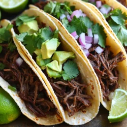 Für die Rinder-Barbacoa-Tacos benötigen wir einige einfache Zutaten. Hier ist, was du brauchst: - 900 g Rinder-Schulterbraten, in große Stücke geschnitten - 1 Esslöffel Olivenöl - 1 Zwiebel, gehackt - 4 Knoblauchzehen, gehackt - 1 Jalapeño, gehackt (Samen entfernt für weniger Schärfe) - 120 ml Rinderbrühe - 60 ml Apfelessig - 2 Lorbeerblätter Diese Zutaten sind die Basis für deinen köstlichen Rinder-Barbacoa. Die Gewürze machen dein Gericht besonders. Hier sind die wichtigen: - 2 Teelöffel gemahlener Kreuzkümmel - 1 Teelöffel getrockneter Oregano - 2 Teelöffel geräuchertes Paprikapulver - 1 Teelöffel Salz - 1/2 Teelöffel schwarzer Pfeffer Diese Gewürze sorgen für einen tiefen und reichen Geschmack. Sie passen perfekt zum zarten Rindfleisch. Die Toppings bringen noch mehr Freude auf deinen Teller. Ich empfehle: - Frischer Koriander, zur Garnierung - Limettenschnitze, zum Servieren - Würfelige rote Zwiebel - Avocado, zum Belag - Mais-Tortillas Die Toppings geben Farbe und Textur. Sie machen die Tacos lebendig und lecker. Beginne mit dem Rinder-Schulterbraten. Schneide das Fleisch in große Stücke. Achte darauf, die Stücke gleichmäßig zu schneiden. So garen sie gleichmäßig. Das Fleisch sollte etwa 900 Gramm wiegen. Dies ist die perfekte Menge für köstliche Tacos. Stelle deinen Instant Pot auf die Sauté-Funktion. Füge 1 Esslöffel Olivenöl hinzu. Warte, bis das Öl heiß ist. Gib dann die Rinderstücke in den Topf. Brate das Fleisch 3 bis 4 Minuten von allen Seiten an. Es sollte schön gebräunt sein. Nimm das Fleisch heraus und stelle es beiseite. Jetzt kommt die Zwiebel. Hacke 1 Zwiebel und füge sie in den Topf. Brate sie 3 bis 4 Minuten, bis sie weich ist. Dann füge 4 gehackte Knoblauchzehen hinzu. Brate sie eine weitere Minute, bis sie duften. Jetzt ist es Zeit für die Gewürze. Rühre 2 Teelöffel gemahlenen Kreuzkümmel, 1 Teelöffel Oregano und 2 Teelöffel geräuchertes Paprikapulver ein. Füge 1 Teelöffel Salz und 1/2 Teelöffel schwarzen Pfeffer hinzu. Röste die Gewürze 30 Sekunden lang. Gib das angebratene Rindfleisch zurück in den Topf. Füge auch die gehackte Jalapeño, 60 ml Apfelessig, 120 ml Rinderbrühe und 2 Lorbeerblätter hinzu. Rühre alles gut um. Schließe den Deckel des Instant Pots. Stelle ihn auf hohen Druck für 60 Minuten ein. Nach dem Garen lass den Druck 10 bis 15 Minuten natürlich ablassen. Öffne vorsichtig den Deckel. Nimm die Rinderstücke heraus und zerkleinere sie mit zwei Gabeln. Gib das zerkleinerte Fleisch zurück in den Instant Pot. So nimmt es alle köstlichen Säfte auf. Jetzt kannst du die Tacos zubereiten. Wärm die Mais-Tortillas auf und fülle sie mit dem zarten Rindfleisch. Garniere sie nach Belieben mit frischem Koriander, gewürfelter roter Zwiebel und Avocado. Ein häufiger Fehler ist, das Fleisch nicht genug anzubraten. Braten Sie das Rindfleisch an, bis es schön braun ist. So erhält es mehr Geschmack. Achten Sie auch darauf, die Gewürze nicht zu lange zu rösten. 30 Sekunden sind genug, um die Aromen freizusetzen. Für eine zarte Barbacoa müssen Sie die richtige Kochzeit einhalten. Der Instant Pot sollte auf hohen Druck für 60 Minuten eingestellt werden. Lassen Sie den Druck danach 10-15 Minuten natürlich ablassen. Diese Methode macht das Fleisch weich und saftig. Ich empfehle, frische Mais-Tortillas zu verwenden. Sie haben den besten Geschmack. Für Toppings sind frischer Koriander und gewürfelte rote Zwiebeln ideal. Avocado gibt einen schönen, cremigen Kontrast. Vergessen Sie nicht, Limettenschnitze dazu zu servieren. Sie bringen Frische und einen tollen Geschmack. {{image_4}} Wenn du eine vegetarische oder vegane Version von Tacos machen möchtest, kannst du das Rindfleisch ersetzen. Nutze stattdessen jackfruit oder Linsen. Jackfruit hat eine tolle Textur und nimmt die Aromen gut auf. Koche sie einfach mit den gleichen Gewürzen und der Brühe. Linsen sind eine weitere gute Wahl. Sie sind nahrhaft und einfach zu zubereiten. Koche sie in der Brühe und füge die Gewürze hinzu. So bekommst du einen herzhaften Geschmack. Die Schärfe in Barbacoa kommt oft von Jalapeños. Du kannst die Schärfe nach deinem Geschmack ändern. Wenn du es milder magst, entferne die Samen der Jalapeños. Du kannst auch weniger Jalapeños verwenden. Für mehr Schärfe füge zusätzliche Jalapeños oder etwas Chili-Pulver hinzu. Achte darauf, die Schärfe langsam zu steigern. So kannst du den perfekten Geschmack finden. Für besondere Anlässe kannst du die Tacos auf verschiedene Arten anrichten. Nutze große Platten und serviere die Tacos mit verschiedenen Toppings. Biete frischen Koriander, gewürfelte Zwiebeln und Avocado an. Du kannst auch Salsa oder Guacamole dazu stellen. Für einen festlichen Touch, serviere die Tacos mit Limettenschnitzen und einer Auswahl an Salsas. Das macht das Essen noch mehr Spaß! Wenn Sie Rinder-Barbacoa übrig haben, lagern Sie es im Kühlschrank. Packen Sie das Rindfleisch in einen luftdichten Behälter. So bleibt es frisch. Es hält sich bis zu vier Tage. Erwärmen Sie es einfach in der Mikrowelle oder auf dem Herd, wenn Sie es essen möchten. Um Rinder-Barbacoa einzufrieren, lassen Sie es zuerst abkühlen. Füllen Sie dann das Fleisch in einen gefrierfesten Beutel. Entfernen Sie die Luft aus dem Beutel, bevor Sie ihn schließen. Sie können das Rindfleisch bis zu drei Monate lang einfrieren. Zum Auftauen legen Sie es einfach über Nacht in den Kühlschrank. Rinder-Barbacoa ist sehr vielseitig. Sie können es in vielen Gerichten verwenden. Hier sind einige Ideen: - Nachos: Legen Sie das Fleisch auf Tortilla-Chips und fügen Sie Käse hinzu. - Burritos: Wickeln Sie das Rindfleisch mit Reis und Bohnen in eine Tortilla. - Salate: Fügen Sie das Fleisch zu einem frischen Salat für mehr Geschmack hinzu. Diese Tipps helfen Ihnen, Ihre Rinder-Barbacoa kreativ zu nutzen! Das Garen im Instant Pot dauert 60 Minuten unter hohem Druck. Danach lassen wir den Druck 10-15 Minuten natürlich ab. Dies gibt dem Fleisch Zeit, zart zu werden. So bleibt der Geschmack intensiv und köstlich. Ja, Sie können das Rezept im Slow Cooker machen. Braten Sie das Fleisch vorher an, um den Geschmack zu intensivieren. Legen Sie es dann mit den anderen Zutaten in den Slow Cooker. Kochen Sie es 8 Stunden auf niedriger Stufe oder 4 Stunden auf hoher Stufe. Es gibt viele Alternativen zu Rinderbraten. Sie können Schweinefleisch oder Hähnchen verwenden. Für eine vegetarische Option probieren Sie Jackfruit oder Tofu. Diese Varianten liefern ebenfalls tolle Aromen und Texturen. Rinder-Barbacoa ist einfach zuzubereiten und köstlich. Wir haben die Hauptzutaten, Gewürze und perfekte Toppings besprochen. Die Schritt-für-Schritt-Anleitung führt Sie durch jeden Schritt, vom Fleisch vorbereiten bis zur Zubereitung im Instant Pot. Ich habe Tipps gegeben, wie man Fehler vermeidet und die perfekte Konsistenz erreicht. Variationen für Vegetarier und vegane Optionen bieten viele Möglichkeiten. Denken Sie auch an die Lagerung und Aufbewahrung Ihrer Reste. Mit diesem Wissen machen Sie Ihr Barbacoa zu einem Hit!