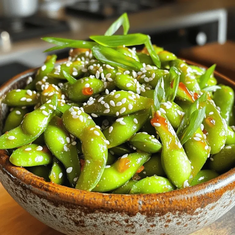 Für meinen Spicy Garlic Edamame Snack benötigen Sie die folgenden Zutaten: - 2 Tassen Edamame (in Schoten, frisch oder gefroren) - 3 Zehen Knoblauch, fein gehackt - 2 Esslöffel Sojasoße - 1 Esslöffel Sriracha (nach Schärfewunsch anpassen) - 1 Teelöffel Sesamöl - 1 Teelöffel Olivenöl - 1 Teelöffel Reisessig - 1 Esslöffel Sesamsamen - 2 Frühlingszwiebeln, gehackt (zur Dekoration) - Salz nach Geschmack Edamame sind grüne Sojabohnen. Sie enthalten viel Protein und Ballaststoffe. Das macht sie zu einem gesunden Snack. Knoblauch hat viele Vorteile. Er kann das Immunsystem stärken. Sriracha bringt nicht nur Schärfe, sondern auch Antioxidantien. Sesamöl und Olivenöl liefern gesunde Fette. Reisessig hilft bei der Verdauung, und die Frühlingszwiebeln bringen frische Aromen. Diese Zutaten fördern die Gesundheit und den Genuss. Frische Edamame finden Sie oft in asiatischen Märkten oder großen Supermärkten. Sie können auch gefrorene Edamame in der Tiefkühlabteilung kaufen. Knoblauch, Sojasoße und Sriracha sind in jedem Lebensmittelgeschäft erhältlich. Achten Sie auf Bio-Produkte, wenn Sie können. Das sichert die Qualität und den Geschmack der Zutaten. Online-Shops bieten ebenfalls viele Gewürze an, falls Sie etwas Bestimmtes suchen. Zuerst musst du die Edamame vorbereiten. Wenn du gefrorene Edamame hast, bringe einen großen Topf mit Wasser zum Kochen. Gib die Edamame-Schoten ins Wasser und koche sie 3 bis 5 Minuten. Achte darauf, dass sie zart sind. Frische Edamame benötigst du nur 2 Minuten zum Blanchieren. Nach dem Kochen gieße die Edamame ab und stelle sie beiseite. Jetzt kommt der Knoblauch. Erhitze in einer großen Pfanne bei mittlerer Hitze 1 Teelöffel Olivenöl und 1 Teelöffel Sesamöl. Wenn die Öle heiß sind, füge die fein gehackten 3 Zehen Knoblauch hinzu. Brate den Knoblauch für etwa 30 Sekunden an, bis er aromatisch riecht. Achte darauf, dass der Knoblauch nicht anbrennt, sonst wird er bitter. Das ist der spannende Teil! Gieße 2 Esslöffel Sojasoße, 1 Esslöffel Sriracha und 1 Teelöffel Reisessig in die Pfanne. Rühre gut um, damit sich die Aromen verbinden. Jetzt kommen die gekochten Edamame dazu. Vermenge alles gut, damit die Edamame mit der köstlichen Knoblauch-Soße überzogen sind. Lasse sie 2 bis 3 Minuten weiterkochen, damit die Aromen sich entfalten. Probiere die Edamame und würze nach Bedarf mit Salz. Als letzten Schritt streue 1 Esslöffel Sesamsamen darüber und vermenge sie sanft. Garniere die Edamame mit gehackten 2 Frühlingszwiebeln und serviere sie warm oder bei Zimmertemperatur. Möchtest du die Schärfe anpassen? Du hast viele Möglichkeiten. Füge mehr Sriracha hinzu, wenn du es schärfer magst. Beginne mit einem Esslöffel und taste dich langsam vor. Wenn du weniger Schärfe willst, nimm die Sriracha ganz weg oder nimm nur einen Teelöffel. Du kannst auch milde Chilis verwenden. Diese geben Geschmack, aber nicht zu viel Hitze. Um die Aromen zu verbessern, verwende frische Zutaten. Frischer Knoblauch hat mehr Geschmack als getrockneter. Du kannst auch frische Limettenschale hinzufügen. Diese bringt eine tolle Frische. Ein Spritzer Limettensaft am Ende macht die Edamame noch besser. Probiere auch, etwas Ingwer hinzuzufügen. Er gibt einen schönen, würzigen Kick. Ein häufiger Fehler ist, den Knoblauch zu lange zu braten. Er sollte nur etwa 30 Sekunden braten. So bleibt er aromatisch. Achte darauf, dass die Edamame nicht zu lange in der Pfanne sind. Sie sollten knackig bleiben. Überprüfe die Gewürze am Ende. Manchmal braucht es etwas mehr Salz oder Sojasoße. So stellst du sicher, dass der Geschmack perfekt ist. {{image_4}} Wenn du nach veganen Alternativen suchst, gibt es viele Optionen. Du kannst die Sojasoße durch Tamari ersetzen, wenn du Gluten vermeiden willst. Füge mehr Gemüse wie Paprika oder Karotten hinzu, um den Snack bunter zu machen. Diese Variationen halten den Geschmack frisch und gesund. Es gibt viele Gewürze, die du hinzufügen kannst. Erwäge, etwas Ingwer für einen würzigen Kick zu verwenden. Chili-Flocken geben mehr Schärfe, wenn du es magst. Auch ein Spritzer Limettensaft bringt eine frische Note. Experimentiere mit Erdnüssen oder Cashews für mehr Crunch. Edamame passen gut zu vielen Gerichten. Serviere sie mit Sushi oder Reisgerichten als Beilage. Sie ergänzen auch Salate oder Bowls. Du kannst sie sogar als Snack zu einem Filmabend genießen. Ihre Vielseitigkeit macht sie zu einem tollen Snack für jeden Tag. Frische Edamame sollten im Kühlschrank aufbewahrt werden. Legen Sie die Schoten in eine Papiertüte. So bleiben sie länger frisch. Verwenden Sie die frischen Edamame innerhalb von 2 bis 3 Tagen für den besten Geschmack. Gekochte Edamame können in einem luftdichten Behälter aufbewahrt werden. Lassen Sie sie zuerst abkühlen. Stellen Sie sicher, dass die Schoten gut verschlossen sind. So bleiben sie 3 bis 4 Tage frisch. Im Kühlschrank bleiben frische Edamame bis zu 3 Tage haltbar. Gekochte Edamame halten sich 3 bis 4 Tage. Im Gefrierfach können Sie frische Edamame bis zu 6 Monate lagern. Achten Sie darauf, die Schoten in einem Gefrierbeutel zu verpacken. So vermeiden Sie Gefrierbrand und halten die Qualität. Um Reste von Spicy Garlic Edamame sicher aufzubewahren, lassen Sie sie abkühlen. Geben Sie die Edamame in einen luftdichten Behälter. Fügen Sie ein Stück Küchenpapier hinzu, um Feuchtigkeit zu absorbieren. So bleibt der Snack länger knusprig. Vor dem Servieren können Sie die Reste erneut kurz in der Pfanne oder Mikrowelle erwärmen. Edamame zu kochen ist einfach und schnell. Wenn du frische Edamame hast, blanchiere sie nur 2 Minuten. Bei gefrorenen Edamame koche sie 3 bis 5 Minuten. Die Schoten sollten zart, aber nicht matschig sein. Ja, du kannst gefrorene Edamame verwenden. Sie sind eine tolle Option, wenn frische nicht verfügbar sind. Achte darauf, sie gut zu kochen, damit sie ihren Geschmack behalten. Sie sind schnell zubereitet und schmecken genauso gut. Spicy Garlic Edamame passt gut zu vielen Gerichten. Probiere sie als Beilage zu Reis oder Nudeln. Sie sind auch lecker mit asiatischen Salaten oder als Snack bei einem Filmabend. Sei kreativ und genieße diese scharfen, knusprigen Bohnen! Edamame sind einfach zuzubereiten und sehr gesund. Eine gute Auswahl an frischen Zutaten bringt Geschmack und Nährstoffe. Folgen Sie der Schritt-für-Schritt-Anleitung für ein tolles Gericht. Passen Sie die Schärfe an und vermeiden Sie häufige Fehler, um beste Ergebnisse zu erzielen. Probieren Sie verschiedene Variationen und genießen Sie die Vielfalt. Richtig lagern hilft, die Frische zu bewahren. Achten Sie auf die FAQs für weitere Tipps. Kochen Sie Edamame, um gesunde Snacks und Beilagen zu genießen!