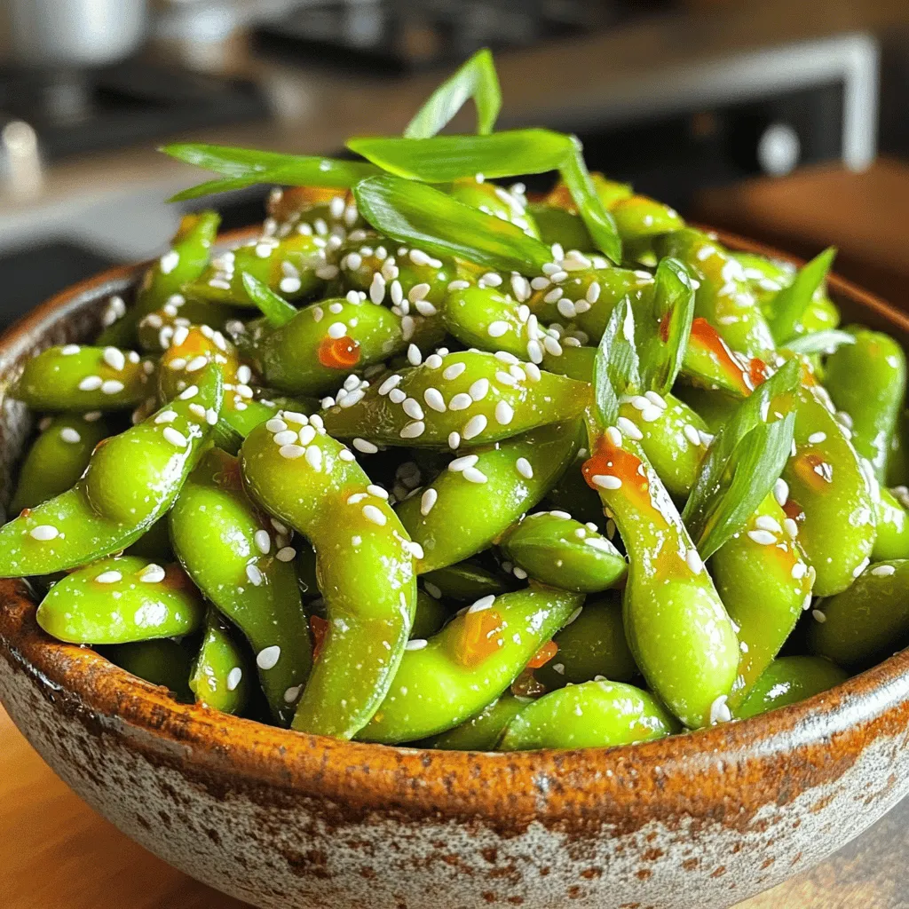 Für meinen Spicy Garlic Edamame Snack benötigen Sie die folgenden Zutaten: - 2 Tassen Edamame (in Schoten, frisch oder gefroren) - 3 Zehen Knoblauch, fein gehackt - 2 Esslöffel Sojasoße - 1 Esslöffel Sriracha (nach Schärfewunsch anpassen) - 1 Teelöffel Sesamöl - 1 Teelöffel Olivenöl - 1 Teelöffel Reisessig - 1 Esslöffel Sesamsamen - 2 Frühlingszwiebeln, gehackt (zur Dekoration) - Salz nach Geschmack Edamame sind grüne Sojabohnen. Sie enthalten viel Protein und Ballaststoffe. Das macht sie zu einem gesunden Snack. Knoblauch hat viele Vorteile. Er kann das Immunsystem stärken. Sriracha bringt nicht nur Schärfe, sondern auch Antioxidantien. Sesamöl und Olivenöl liefern gesunde Fette. Reisessig hilft bei der Verdauung, und die Frühlingszwiebeln bringen frische Aromen. Diese Zutaten fördern die Gesundheit und den Genuss. Frische Edamame finden Sie oft in asiatischen Märkten oder großen Supermärkten. Sie können auch gefrorene Edamame in der Tiefkühlabteilung kaufen. Knoblauch, Sojasoße und Sriracha sind in jedem Lebensmittelgeschäft erhältlich. Achten Sie auf Bio-Produkte, wenn Sie können. Das sichert die Qualität und den Geschmack der Zutaten. Online-Shops bieten ebenfalls viele Gewürze an, falls Sie etwas Bestimmtes suchen. Zuerst musst du die Edamame vorbereiten. Wenn du gefrorene Edamame hast, bringe einen großen Topf mit Wasser zum Kochen. Gib die Edamame-Schoten ins Wasser und koche sie 3 bis 5 Minuten. Achte darauf, dass sie zart sind. Frische Edamame benötigst du nur 2 Minuten zum Blanchieren. Nach dem Kochen gieße die Edamame ab und stelle sie beiseite. Jetzt kommt der Knoblauch. Erhitze in einer großen Pfanne bei mittlerer Hitze 1 Teelöffel Olivenöl und 1 Teelöffel Sesamöl. Wenn die Öle heiß sind, füge die fein gehackten 3 Zehen Knoblauch hinzu. Brate den Knoblauch für etwa 30 Sekunden an, bis er aromatisch riecht. Achte darauf, dass der Knoblauch nicht anbrennt, sonst wird er bitter. Das ist der spannende Teil! Gieße 2 Esslöffel Sojasoße, 1 Esslöffel Sriracha und 1 Teelöffel Reisessig in die Pfanne. Rühre gut um, damit sich die Aromen verbinden. Jetzt kommen die gekochten Edamame dazu. Vermenge alles gut, damit die Edamame mit der köstlichen Knoblauch-Soße überzogen sind. Lasse sie 2 bis 3 Minuten weiterkochen, damit die Aromen sich entfalten. Probiere die Edamame und würze nach Bedarf mit Salz. Als letzten Schritt streue 1 Esslöffel Sesamsamen darüber und vermenge sie sanft. Garniere die Edamame mit gehackten 2 Frühlingszwiebeln und serviere sie warm oder bei Zimmertemperatur. Möchtest du die Schärfe anpassen? Du hast viele Möglichkeiten. Füge mehr Sriracha hinzu, wenn du es schärfer magst. Beginne mit einem Esslöffel und taste dich langsam vor. Wenn du weniger Schärfe willst, nimm die Sriracha ganz weg oder nimm nur einen Teelöffel. Du kannst auch milde Chilis verwenden. Diese geben Geschmack, aber nicht zu viel Hitze. Um die Aromen zu verbessern, verwende frische Zutaten. Frischer Knoblauch hat mehr Geschmack als getrockneter. Du kannst auch frische Limettenschale hinzufügen. Diese bringt eine tolle Frische. Ein Spritzer Limettensaft am Ende macht die Edamame noch besser. Probiere auch, etwas Ingwer hinzuzufügen. Er gibt einen schönen, würzigen Kick. Ein häufiger Fehler ist, den Knoblauch zu lange zu braten. Er sollte nur etwa 30 Sekunden braten. So bleibt er aromatisch. Achte darauf, dass die Edamame nicht zu lange in der Pfanne sind. Sie sollten knackig bleiben. Überprüfe die Gewürze am Ende. Manchmal braucht es etwas mehr Salz oder Sojasoße. So stellst du sicher, dass der Geschmack perfekt ist. {{image_4}} Wenn du nach veganen Alternativen suchst, gibt es viele Optionen. Du kannst die Sojasoße durch Tamari ersetzen, wenn du Gluten vermeiden willst. Füge mehr Gemüse wie Paprika oder Karotten hinzu, um den Snack bunter zu machen. Diese Variationen halten den Geschmack frisch und gesund. Es gibt viele Gewürze, die du hinzufügen kannst. Erwäge, etwas Ingwer für einen würzigen Kick zu verwenden. Chili-Flocken geben mehr Schärfe, wenn du es magst. Auch ein Spritzer Limettensaft bringt eine frische Note. Experimentiere mit Erdnüssen oder Cashews für mehr Crunch. Edamame passen gut zu vielen Gerichten. Serviere sie mit Sushi oder Reisgerichten als Beilage. Sie ergänzen auch Salate oder Bowls. Du kannst sie sogar als Snack zu einem Filmabend genießen. Ihre Vielseitigkeit macht sie zu einem tollen Snack für jeden Tag. Frische Edamame sollten im Kühlschrank aufbewahrt werden. Legen Sie die Schoten in eine Papiertüte. So bleiben sie länger frisch. Verwenden Sie die frischen Edamame innerhalb von 2 bis 3 Tagen für den besten Geschmack. Gekochte Edamame können in einem luftdichten Behälter aufbewahrt werden. Lassen Sie sie zuerst abkühlen. Stellen Sie sicher, dass die Schoten gut verschlossen sind. So bleiben sie 3 bis 4 Tage frisch. Im Kühlschrank bleiben frische Edamame bis zu 3 Tage haltbar. Gekochte Edamame halten sich 3 bis 4 Tage. Im Gefrierfach können Sie frische Edamame bis zu 6 Monate lagern. Achten Sie darauf, die Schoten in einem Gefrierbeutel zu verpacken. So vermeiden Sie Gefrierbrand und halten die Qualität. Um Reste von Spicy Garlic Edamame sicher aufzubewahren, lassen Sie sie abkühlen. Geben Sie die Edamame in einen luftdichten Behälter. Fügen Sie ein Stück Küchenpapier hinzu, um Feuchtigkeit zu absorbieren. So bleibt der Snack länger knusprig. Vor dem Servieren können Sie die Reste erneut kurz in der Pfanne oder Mikrowelle erwärmen. Edamame zu kochen ist einfach und schnell. Wenn du frische Edamame hast, blanchiere sie nur 2 Minuten. Bei gefrorenen Edamame koche sie 3 bis 5 Minuten. Die Schoten sollten zart, aber nicht matschig sein. Ja, du kannst gefrorene Edamame verwenden. Sie sind eine tolle Option, wenn frische nicht verfügbar sind. Achte darauf, sie gut zu kochen, damit sie ihren Geschmack behalten. Sie sind schnell zubereitet und schmecken genauso gut. Spicy Garlic Edamame passt gut zu vielen Gerichten. Probiere sie als Beilage zu Reis oder Nudeln. Sie sind auch lecker mit asiatischen Salaten oder als Snack bei einem Filmabend. Sei kreativ und genieße diese scharfen, knusprigen Bohnen! Edamame sind einfach zuzubereiten und sehr gesund. Eine gute Auswahl an frischen Zutaten bringt Geschmack und Nährstoffe. Folgen Sie der Schritt-für-Schritt-Anleitung für ein tolles Gericht. Passen Sie die Schärfe an und vermeiden Sie häufige Fehler, um beste Ergebnisse zu erzielen. Probieren Sie verschiedene Variationen und genießen Sie die Vielfalt. Richtig lagern hilft, die Frische zu bewahren. Achten Sie auf die FAQs für weitere Tipps. Kochen Sie Edamame, um gesunde Snacks und Beilagen zu genießen!