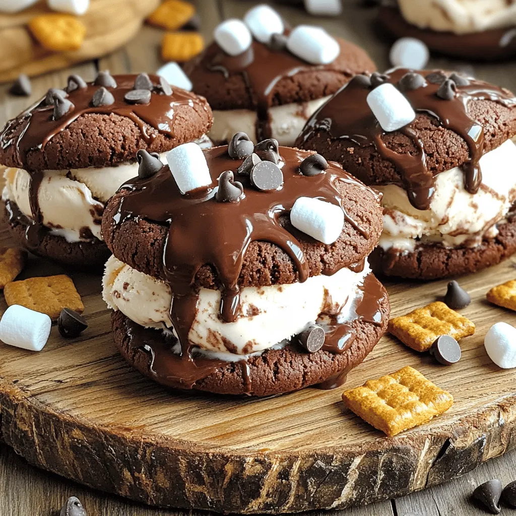 Für die S’mores Eiscreme-Sandwiches benötigst du einige wichtige Zutaten: - 1 Tasse Graham-Cracker-Brösel - 1/2 Tasse ungesüßtes Kakaopulver - 1/2 Tasse Kristallzucker - 1/4 Tasse ungesalzene Butter, geschmolzen - 1/4 Teelöffel Salz - 1/2 Teelöffel Vanilleextrakt - 2 Tassen Schokoladeneiscreme (oder dein Lieblingseis) - 1 Tasse Mini-Marshmallows - 1/2 Tasse Schokoladenstückchen zum Garnieren Diese Zutaten geben den Sandwiches ihren tollen Geschmack und die perfekte Textur. Die Mischung aus süß und schokoladig macht sie unwiderstehlich. Der Keksboden ist wichtig für die Struktur deiner Sandwiches. Hier sind die Hauptzutaten: - 1 Tasse Graham-Cracker-Brösel - 1/2 Tasse ungesüßtes Kakaopulver - 1/2 Tasse Kristallzucker - 1/4 Tasse ungesalzene Butter, geschmolzen - 1/4 Teelöffel Salz - 1/2 Teelöffel Vanilleextrakt Diese Zutaten sorgen für einen leckeren Keksboden, der die Eiscreme gut hält. Die Graham-Cracker-Brösel geben einen tollen Crunch. Die Füllungen und Garnituren machen die Sandwiches besonders: - 2 Tassen Schokoladeneiscreme - 1 Tasse Mini-Marshmallows - 1/2 Tasse Schokoladenstückchen Die Schokoladeneiscreme sorgt für eine cremige Füllung. Die Mini-Marshmallows bringen die S’mores-Note. Die Schokoladenstückchen als Garnitur geben einen zusätzlichen Schokoladenschub. Mit diesen Zutaten sind deine S’mores Eiscreme-Sandwiches ein Hit! Heize deinen Ofen auf 175°C (350°F) vor. Das ist der erste Schritt. Nimm eine große Schüssel und mische die Graham-Cracker-Brösel, das Kakaopulver, den Kristallzucker, die geschmolzene Butter, das Salz und den Vanilleextrakt. Mische alles gut. Du willst, dass sich die Zutaten gut verbinden und eine glatte Teigmischung entsteht. Nimm einen Esslöffel und forme kleine Bälle aus dem Teig. Lege sie auf ein Backblech mit Backpapier. Drücke die Bälle leicht flach. Achte darauf, dass sie gleichmäßig sind. Backe die Kekse im Ofen für 10-12 Minuten. Sie sind fertig, wenn die Ränder fest sind. Lass sie dann fünf Minuten abkühlen. Danach lege die Kekse auf ein Kuchengitter, damit sie ganz auskühlen. Während die Kekse abkühlen, schöpfe die Schokoladeneiscreme in eine Schüssel. Lass sie ein wenig antauen. So lässt sie sich später besser verstreichen. Nimm einen Keks, verteile eine dicke Schicht Eiscreme auf die glatte Seite. Streue die Mini-Marshmallows darüber. Nimm einen zweiten Keks und lege ihn mit der glatten Seite nach unten darauf. Du hast jetzt ein Sandwich! Wenn du magst, stelle die Sandwiches für 10-15 Sekunden in die Mikrowelle. So schmelzen die Marshmallows ein wenig. Das macht sie weich und lecker. Rolle die Ränder in die Schokoladenstückchen. Das ist ein toller zusätzlicher Leckerbissen. Schließlich lege die Sandwiches für 30 Minuten ins Gefrierfach. So werden sie fester und bereit zum Servieren. Um die perfekten Keksböden zu bekommen, mischen Sie die Zutaten gut. Achten Sie darauf, dass die Butter vollständig geschmolzen ist. Dies hilft, die Kekse zart zu machen. Drücken Sie die Kekskugeln leicht flach. So erhalten sie eine gleichmäßige Form. Lassen Sie die Kekse nach dem Backen auskühlen. Sie werden fester und leichter zu handhaben. Experimentieren Sie mit Füllungen! Neben Schokoladeneis können Sie auch Vanille oder Erdbeere verwenden. Für Toppings sind Erdnüsse, Karamellsoße oder Früchte großartig. Sie können sogar die Mini-Marshmallows variieren. Probieren Sie verschiedene Sorten aus, um neue Geschmäcker zu entdecken. Jeder Biss wird so zu einem neuen Erlebnis. Die Präsentation zählt! Servieren Sie die Sandwiches auf einem rustikalen Holzbrett. Ein Schokoladensirup macht alles noch besser. Bestreuen Sie die Sandwiches mit Graham-Cracker-Bröseln. Nutzen Sie frische Früchte oder Minzblätter als Garnitur. Das Auge isst mit, und Ihre Gäste werden begeistert sein! {{image_4}} Für S’mores Eiscreme-Sandwiches können Sie verschiedene Eiscreme-Geschmäcker verwenden. Vanille, Erdbeere oder sogar Minze passen gut. Jedes Eis bringt einen neuen Geschmack. Experimentieren Sie mit Ihren Lieblingssorten. Diese Variationen machen die Sandwiches spannender. Sie können die Sandwiches auch vegan und glutenfrei machen. Verwenden Sie glutenfreie Graham-Cracker oder Haferflocken für den Keksboden. Für die Eiscreme wählen Sie eine pflanzliche Sorte. Achten Sie darauf, dass alle Zutaten vegan sind. So können auch Veganer und Menschen mit Glutenunverträglichkeit genießen. Wenn jemand Allergien hat, können Sie die Füllungen anpassen. Verwenden Sie statt Schokoladeneis eine fruchtige Sorbet-Option. Statt Mini-Marshmallows können Sie geröstete Kokosnuss oder Nüsse nehmen. Dies macht das Rezept anpassbar für jeden. So bleibt der Spaß beim Essen erhalten, ohne auf Sicherheit zu verzichten. Um deine S’mores Eiscreme Sandwiches frisch zu halten, lege sie in einen luftdichten Behälter. Du kannst auch Frischhaltefolie verwenden, um jeden Sandwich einzeln zu umhüllen. Platziere ein Stück Backpapier zwischen den Sandwiches, wenn du mehrere übereinander stapelst. So verhinderst du, dass sie zusammenkleben. Wenn deine Sandwiches zu hart gefroren sind, lasse sie etwa fünf Minuten bei Zimmertemperatur stehen. Alternativ kannst du sie für 10 bis 15 Sekunden in die Mikrowelle stellen. Dies macht sie weich und die Marshmallows schmelzen leicht. So bekommst du die perfekte Textur zurück. Die Sandwiches halten sich im Gefrierfach etwa zwei bis drei Wochen. Achte darauf, sie gut verpackt sind. Ich empfehle, sie innerhalb der ersten Woche zu genießen. So schmecken sie am besten! Vor dem Servieren einfach kurz antauen lassen. Selbstgemachte S’mores Eiscreme-Sandwiches bleiben im Gefrierfach etwa zwei Wochen frisch. Die Kälte hilft, die Textur und den Geschmack zu bewahren. Achte darauf, sie gut zu verpacken. Nutze eine luftdichte Box, um Gefrierbrand zu vermeiden. So bleiben sie lecker und perfekt für den Genuss. Ja, du kannst die Kekse im Voraus machen. Bereite sie bis zu drei Tage vorher zu und lagere sie in einem Behälter. Sie bleiben frisch und weich. Wenn du die Sandwiches machst, achte darauf, dass die Kekse gut abgekühlt sind. So schmilzt die Eiscreme nicht sofort. Es gibt viele Möglichkeiten, Zucker zu ersetzen. Du kannst Honig oder Ahornsirup verwenden. Diese Süßstoffe geben einen anderen Geschmack, sind aber auch lecker. Wenn du kalorienarm bleiben möchtest, nutze Stevia oder Erythrit. Diese Optionen sind süß, haben aber weniger Kalorien. S’mores Eiscreme-Sandwiches sind ein ganz einfaches und leckeres Dessert. Wir haben die Hauptzutaten und das Keksrezept besprochen. Die Anleitung zeigt dir, wie du die Sandwiches machst. Außerdem habe ich Tipps für den perfekten Keksboden gegeben. Du kannst auch neue Geschmäcker und Optionen ausprobieren. Vergiss nicht, die Sandwiches richtig zu lagern. Jetzt bist du bereit, deine eigenen leckeren S’mores Eiscreme-Sandwiches zu machen! Viel Spaß beim Ausprobieren!