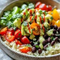 Für die Sriracha-Limetten Blumenkohlreis Schalen benötigt man: - 1 mittelgroßer Kopf Blumenkohl, gerieben - 1 Esslöffel Olivenöl - 1 Teelöffel Knoblauchpulver - 1 Tasse Paprika (gemischte Farben), gewürfelt - 1 Tasse Kirschtomaten, halbiert - 1 Dose (425 g) schwarze Bohnen, abgespült und abgetropft - 1 Avocado, gewürfelt - 1/4 Tasse Koriander, gehackt Diese Zutaten bilden die Basis für den Blumenkohlreis. Der Blumenkohl ersetzt normalen Reis und bringt viele Nährstoffe mit. Für den Geschmack nutzen wir: - 3 Esslöffel Sriracha-Sauce - 2 Esslöffel frischer Limettensaft - Salz und Pfeffer, nach Geschmack Die Sriracha-Sauce gibt den Schalen einen tollen Kick. Der Limettensaft fügt Frische hinzu. Du kannst die Schalen anpassen mit: - Frischem Spinat - Gurken, gewürfelt - Mais - Karotten, gerieben Diese frischen Zutaten machen das Gericht noch bunter und gesünder. Experimentiere mit dem, was dir gefällt! Zuerst nimmst du einen mittelgroßen Kopf Blumenkohl. Entferne die Blätter und den Stamm. Schneide den Blumenkohl in kleine Röschen. Lege die Röschen dann in eine Küchenmaschine. Pulsieren bis die Stücke so klein wie Reiskörner sind. Alternativ kannst du auch eine Reibe verwenden. Diese Methode gibt dir die richtige Textur für dein Gericht. Erhitze 1 Esslöffel Olivenöl in einer großen Pfanne. Stelle die Hitze auf mittel. Füge den geriebenen Blumenkohl und 1 Teelöffel Knoblauchpulver hinzu. Würze mit Salz und Pfeffer nach Geschmack. Sautiere die Mischung etwa 5-7 Minuten. Rühre dabei gelegentlich um. Der Blumenkohl sollte zart sein, aber nicht matschig. In einer anderen Pfanne gibst du einen Spritzer Wasser. Füge 1 Tasse gewürfelte Paprika hinzu. Sautiere die Paprika für 3-4 Minuten. Sie sollten leicht weich werden. Wenn der Blumenkohl fertig ist, nimm die Pfanne vom Herd. Mische die Paprika, 1 Dose schwarze Bohnen und 1 Tasse halbierte Kirschtomaten unter den Blumenkohl. In einer kleinen Schüssel verrührst du 3 Esslöffel Sriracha-Sauce mit 2 Esslöffeln frischem Limettensaft. Diese Sauce gibt deinem Gericht die richtige Schärfe. Du kannst die Menge Sriracha nach deinem Geschmack anpassen. Wenn du es schärfer magst, füge mehr hinzu. Die Sauce ist das Herzstück dieser Schalen und bringt den Geschmack zusammen. Um den Blumenkohlreis perfekt zu machen, ist es wichtig, die Röschen klein zu schneiden. Je feiner die Stücke, desto besser. Verwende eine Küchenmaschine oder eine Reibe, um die Konsistenz zu erreichen. Achte darauf, den Blumenkohl nicht zu lange zu kochen. Er sollte zart, aber nicht matschig sein. 5 bis 7 Minuten bei mittlerer Hitze reicht aus. Die Sriracha-Sauce bringt Wärme und Geschmack. Du kannst die Schärfe leicht anpassen. Wenn du es milder magst, verwende weniger Sriracha. Für mehr Schärfe, füge mehr hinzu. Mische die Sriracha mit Limettensaft, um die perfekte Balance zu finden. Probiere es aus, um deine ideale Mischung zu finden. Das Anrichten der Schalen macht Spaß! Beginne mit dem Blumenkohlreis in der Schüssel. Füge dann die sautierten Paprika, Kirschtomaten und schwarzen Bohnen hinzu. Garniere jede Schale mit gewürfelter Avocado und frischem Koriander. Träufle die Sriracha-Limetten-Sauce großzügig darüber. Du kannst auch etwas Limettensaft für extra Frische hinzufügen. {{image_4}} Diese Schalen sind von Natur aus vegetarisch. Um sie vegan zu machen, verwenden Sie einfach keine Eier oder Milchprodukte. Sie können auch Tofu oder Tempeh hinzufügen. Diese Optionen machen das Gericht noch nahrhafter und leckerer. Fügen Sie Ihrer Schüssel eine Proteinquelle hinzu. Hühnchen, Garnelen oder Linsen sind perfekt. Diese Zutaten machen die Mahlzeit sättigender. Sie können das Gemüse nach dem Blumenkohlreis kochen und dann das Protein hinzugeben. Experimentieren Sie mit verschiedenen Gemüsesorten. Brokkoli, Zucchini oder Karotten passen gut. Diese Gemüsesorten geben frische Farben und neue Texturen. Sie können auch Spinat oder Grünkohl hinzufügen für mehr Nährstoffe. Um Blumenkohlreis aufzubewahren, lassen Sie ihn zuerst abkühlen. Füllen Sie ihn in einen luftdichten Behälter. Er bleibt bis zu vier Tage frisch im Kühlschrank. Achten Sie darauf, dass der Behälter gut verschlossen ist. So bleibt der Geschmack erhalten und die Textur bleibt gut. Wenn Sie Zeit sparen wollen, können Sie Blumenkohlreis im Voraus zubereiten. Reiben Sie den Blumenkohl und bewahren Sie ihn in einem Behälter auf. So haben Sie sofortige Mahlzeiten für die Woche. Sie können auch die Sriracha-Limetten-Sauce im Voraus zubereiten und in einem kleinen Glas aufbewahren. Diese Vorbereitungen machen das Kochen schnell und einfach. Um Blumenkohlreis aufzuwärmen, können Sie ihn in einer Pfanne bei mittlerer Hitze erhitzen. Fügen Sie einen Spritzer Wasser hinzu, um das Anbrennen zu verhindern. Alternativ können Sie die Mikrowelle benutzen. Erhitzen Sie ihn in kurzen Intervallen und rühren Sie zwischendurch um, damit er gleichmäßig warm wird. Achten Sie darauf, die Sriracha-Limetten-Sauce erst nach dem Erwärmen hinzuzufügen. Um Blumenkohlreis zu machen, brauche ich einen mittelgroßen Kopf Blumenkohl. Ich schneide die Blätter und den Stamm ab. Dann teile ich den Blumenkohl in kleine Röschen. Ich benutze eine Küchenmaschine oder eine Reibe, um ihn zu zermahlen. So wird er so klein wie Reiskörner. Nach dem Reiben erhitze ich Olivenöl in einer Pfanne. Ich füge den Blumenkohl mit Knoblauchpulver, Salz und Pfeffer hinzu. Ich brate es etwa 5 bis 7 Minuten, bis es zart ist, aber nicht matschig. Ja, ich kann Sriracha durch andere Saucen ersetzen. Wenn ich es milder möchte, benutze ich BBQ-Sauce oder Sojasauce. Für mehr Schärfe kann ich Chili-Paste oder Sambal Oelek verwenden. Es hängt alles von meinem Geschmack ab. Ich kann die Menge anpassen, um die gewünschte Schärfe zu erreichen. So bleibt das Gericht lecker und passt zu meinen Vorlieben. Die Nährwerte können variieren, aber ich gebe dir einen groben Überblick. Eine Portion enthält etwa 250 Kalorien. Sie hat auch Ballaststoffe, die gut für die Verdauung sind. Dank der Bohnen und Avocado sind auch Proteine enthalten. Diese Schalen sind gesund und nahrhaft. Sie bieten eine gute Mischung aus Vitaminen und Mineralstoffen, die wichtig für meinen Körper sind. Blumenkohlreis ist eine tolle, gesunde Option. In diesem Blogpost haben wir alle Zutaten und Schritte durchgenommen. Du hast gelernt, wie man Blumenkohl vorbereitet, kocht und würzt. Tipps und Variationen helfen, den Geschmack zu ändern und das Gericht spannend zu halten. Nur mit einfachen Zubereitungen kannst du sogar Reste lange frisch halten. Experimentiere mit den Vorschlägen und finde deinen Favoriten. Blaumenkohlreis wird schnell zu einem beliebten Gericht auf deinem Tisch.