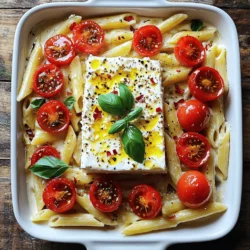 Für dieses Rezept benötigst du einige einfache, aber leckere Zutaten: - 200 g Pasta (wie Penne oder Fusilli) - 200 g Feta-Käse im Block - 400 g Kirschtomaten, halbiert - 4 Knoblauchzehen, fein gehackt - 3 Esslöffel Olivenöl - 1 Teelöffel getrockneter Oregano - 1 Teelöffel rote Pfefferflocken - Salz und Pfeffer nach Geschmack - Frische Basilikumblätter zur Garnitur - Geriebener Parmesan (optional) Du kannst einige Zutaten leicht ersetzen. Probiere diese Alternativen: - Statt Feta kannst du Ziegenkäse verwenden. Er gibt einen anderen, aber tollen Geschmack. - Verwende frische Tomaten, wenn Kirschtomaten nicht verfügbar sind. - Wenn du keinen Oregano hast, benutze italienische Gewürzmischung. - Für mehr Schärfe kannst du Jalapeños statt roter Pfefferflocken nehmen. Die Qualität deiner Zutaten macht viel aus. Hier sind einige Tipps: - Wähle reife Kirschtomaten. Sie sollten fest und süß sein. - Achte auf frischen Feta. Er sollte cremig und nicht bröckelig sein. - Kaufe hochwertiges Olivenöl. Es sollte kaltgepresst und grünlich sein. - Frischer Basilikum verleiht deinem Gericht einen schönen Duft und Geschmack. Heizen Sie den Ofen auf 200°C vor. Das ist wichtig, damit alles gleichmäßig gart. Nehmen Sie eine Auflaufform. Platzieren Sie den Block Feta-Käse in die Mitte. Halten Sie die Kirschtomaten bereit. Sie müssen halbiert werden, damit sie besser garen. Legen Sie die halbierten Kirschtomaten um den Feta. Verteilen Sie den gehackten Knoblauch gleichmäßig über die Tomaten und den Feta. Das gibt den besten Geschmack. Träufeln Sie das Olivenöl darüber. Bestreuen Sie alles mit Oregano und roten Pfefferflocken. Geben Sie großzügig Salz und Pfeffer dazu. Diese Schritte sind wichtig für den perfekten Geschmack. Kochen Sie die Pasta nach Packungsanweisung, bis sie al dente ist. Vergessen Sie nicht, ½ Tasse Nudelwasser aufzuheben. Nach dem Backen nehmen Sie die Auflaufform aus dem Ofen. Zerdrücken Sie den Feta mit einer Gabel. Mischen Sie ihn mit den Tomaten, um eine cremige Sauce zu machen. Geben Sie die abgeseihten Nudeln in die Auflaufform. Vermengen Sie alles gut. Wenn die Sauce zu dick ist, fügen Sie etwas Nudelwasser hinzu. Probieren Sie die Pasta und passen Sie die Gewürze an. Ein häufiger Fehler ist, die Pasta zu lange zu kochen. Sie sollte al dente sein. Zu weich wird sie matschig. Auch beim Feta kann man Fehler machen. Wenn er nicht frisch ist, schmeckt die Sauce nicht gut. Verwenden Sie immer frische Zutaten für den besten Geschmack. Die Konsistenz ist wichtig für das Gericht. Wenn die Sauce zu dick ist, fügen Sie langsam etwas Nudelwasser hinzu. Das Wasser hilft, die Sauce cremig zu machen. Mischen Sie alles gut, bis es schön glatt ist. Probieren Sie die Pasta, um sicherzugehen, dass die Sauce gut ist. Die Gewürze machen das Gericht besonders. Sie können den Oregano durch Thymian ersetzen. Auch frische Kräuter bringen guten Geschmack. Fügen Sie mehr rote Pfefferflocken hinzu, wenn Sie es scharf mögen. Experimentieren Sie mit Gewürzen, um Ihren eigenen Stil zu finden. {{image_4}} Um diese Pasta noch bunter zu machen, füge frisches Gemüse hinzu. Zucchini oder Paprika passen gut. Schneide sie in kleine Stücke. Du kannst auch Spinat verwenden. Gib ihn einfach in die Auflaufform zu den Tomaten. Das gibt mehr Geschmack und Nährstoffe. Wenn du mehr Protein möchtest, probiere Hühnchen oder Kichererbsen. Koche das Hühnchen vorher und schneide es klein. Füge es zu den Tomaten und dem Feta hinzu. Für eine vegane Option sind Kichererbsen ideal. Sie sind eine tolle Eiweißquelle und machen die Pasta sättigender. Für eine glutenfreie Variante benutze glutenfreie Pasta. Es gibt viele Sorten, die gut schmecken. Achte darauf, die Kochanweisungen auf der Packung zu lesen. Du kannst auch Zucchini-Nudeln verwenden. Sie sind leicht und gesund. Einfach die Zucchini spiralisieren und kurz garen. So bleibt alles frisch und lecker! Wenn Sie nach dem Essen Reste haben, bewahren Sie sie in einem luftdichten Behälter auf. Lassen Sie die Pasta zuerst auf Raumtemperatur abkühlen. Dann decken Sie den Behälter gut ab. So bleibt die Pasta frisch. Sie können die Reste bis zu drei Tage im Kühlschrank aufbewahren. Um die Reste wieder aufzuwärmen, gibt es einfache Wege. Sie können die Pasta in der Mikrowelle erhitzen. Geben Sie einen Spritzer Wasser hinzu, damit die Pasta nicht austrocknet. Decken Sie die Schüssel ab und erhitzen Sie sie in kurzen Intervallen. Rühren Sie zwischendurch um. Eine andere Möglichkeit ist, die Pasta in einer Pfanne bei mittlerer Hitze zu erwärmen. Das gibt der Pasta einen tollen Geschmack. Die Haltbarkeit der Zutaten spielt eine große Rolle. Kirschtomaten halten sich etwa eine Woche im Kühlschrank. Feta-Käse bleibt frisch, wenn er gut verpackt ist. Er hält sich bis zu zwei Wochen. Pasta kann lange gelagert werden, solange sie trocken bleibt. Überprüfen Sie das Haltbarkeitsdatum auf der Verpackung. Die Zubereitung dauert insgesamt etwa 40 Minuten. Die Vorbereitungszeit ist nur 10 Minuten. Dann backen Sie die Feta-Tomaten-Mischung für etwa 25 bis 30 Minuten. Währenddessen kochen Sie die Pasta. Es ist einfach und schnell! Ja, Sie können frische Tomaten nutzen. Sie sollten sie jedoch klein schneiden. Kirschtomaten sind süßer und saftiger, aber frische Tomaten geben auch einen tollen Geschmack. Achten Sie darauf, die Haut zu entfernen, um eine bessere Textur zu haben. Ja, Baked Feta Tomato Pasta kann gesund sein. Sie enthält frisches Gemüse wie Tomaten und Knoblauch. Feta-Käse bietet Protein und Kalzium. Achten Sie auf die Menge an Öl und Salz, die Sie verwenden. Mit Vollkornnudeln wird das Gericht noch gesünder. Baked Feta Tomato Pasta ist einfach zuzubereiten und voll lecker. Wir haben die Hauptzutaten und Alternativen besprochen, um jede Mahlzeit zu verbessern. Die Schritt-für-Schritt-Anleitung hilft dir, Fehler zu vermeiden. Tipp: Wähle frische Zutaten für den besten Geschmack. Denke daran, die Reste richtig zu lagern, damit du länger etwas davon hast. Ob vegetarisch oder proteinreich, dieses Gericht bietet Vielfalt. Probiere es einfach aus und genieße die köstlichen Möglichkeiten!