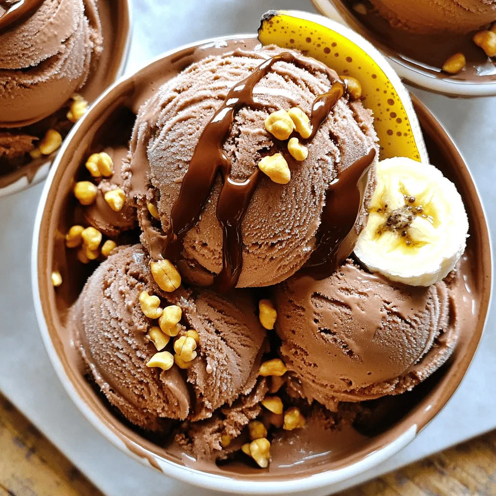 Um dieses leckere Eis zu machen, brauchst du folgende Zutaten: - 4 reife Bananen, in Scheiben geschnitten und gefroren - 1/4 Tasse ungesüßtes Kakaopulver - 1/2 Tasse natürliche Erdnussbutter (cremig oder stückig) - 1/4 Tasse Honig oder Ahornsirup (nach Geschmack anpassen) - 1 Teelöffel Vanilleextrakt - Eine Prise Salz Diese Zutaten machen das Eis cremig und voller Geschmack. Die gefrorenen Bananen sind die Basis. Sie geben dem Eis die perfekte Textur und Süße. Die Erdnussbutter sorgt für einen reichhaltigen, nussigen Geschmack, während das Kakaopulver das Schokoladenerlebnis bringt. Du kannst das Eis noch besser machen mit diesen Toppings: - Gehackte Erdnüsse - Schokoladenspäne - Ein Schuss Schokoladensauce Diese Toppings sind nicht nur lecker. Sie machen das Eis auch hübsch. Du kannst sie nach Belieben hinzufügen, um deinem Eis einen persönlichen Touch zu geben. Die Hauptzutaten sind gesund und enthalten viele Nährstoffe. Bananen liefern Kalium und Ballaststoffe. Erdnussbutter hat gesunde Fette und Eiweiß. Kakaopulver ist reich an Antioxidantien. Das Eis ist eine tolle Option für einen Snack oder Dessert. Es ist einfach, gesund und macht Spaß. Du kannst die Süße nach deinem Geschmack anpassen. Achte darauf, die Bananen gut einzufrieren. So wird das Eis schön cremig. Beginne mit den Bananen. Du musst sie zuerst schälen. Schneide sie dann in dünne Scheiben. Lege die Bananenscheiben gleichmäßig auf ein Backblech. Achte darauf, dass sie sich nicht überlappen. Stelle das Blech für mindestens zwei Stunden in den Gefrierschrank. Wenn die Bananen gefroren sind, sind sie perfekt für das Eis. Nehme die gefrorenen Bananenscheiben aus dem Gefrierschrank. Gib sie in einen starken Mixer oder eine Küchenmaschine. Füge das ungesüßte Kakaopulver hinzu. Dann kommt die natürliche Erdnussbutter dazu. Gieße den Honig oder Ahornsirup in den Mixer. Vergiss nicht den Vanilleextrakt und eine Prise Salz. Mixe alles auf hoher Stufe. Kratze die Seiten mit einem Spatel ab, wenn nötig. Mixe weiter, bis die Mischung ganz glatt und cremig ist. Probiere die Mischung und passe die Süße nach deinem Geschmack an. Sobald die Mischung glatt ist, fülle sie in einen gefriersicheren Behälter. Verteile die Mischung gleichmäßig. Lasse das Eis für ein bis zwei Stunden im Gefrierfach. Es sollte fest, aber noch gut portionierbar sein. Wenn du bereit bist, das Eis zu servieren, lasse es einige Minuten bei Raumtemperatur stehen. Dies macht das Eis etwas weicher. Portioniere das Eis in Schalen. Du kannst es dann nach Belieben mit gehackten Erdnüssen, Schokoladenspänen oder einem Schuss Schokoladensauce garnieren. Um ein cremiges Eis zu bekommen, müssen die Bananen gut gefroren sein. Ich schneide die Bananen in dünne Scheiben. So frieren sie schneller und gleichmäßiger. Mixe die gefrorenen Scheiben mit den anderen Zutaten. Mische alles für 2-3 Minuten. Manchmal muss ich die Seiten des Mixers abkratzen. Das hilft, eine glatte Textur zu erreichen. Wenn das Eis zu fest ist, lasse es einige Minuten stehen, bevor du es servierst. Das macht es leichter portionierbar. Du kannst die Erdnussbutter durch Mandelbutter ersetzen. Das gibt dem Eis einen anderen, aber tollen Geschmack. Wenn du keinen Honig magst, nimm Agavendicksaft oder Stevia. Diese Süßstoffe sind auch gut. Verwende ungesüßtes Kakaopulver oder sogar ein bisschen Schokoladensirup für einen anderen Geschmack. Achte darauf, dass die Zutaten frisch sind, damit dein Eis lecker bleibt. Ein Fehler ist, die Bananen nicht lange genug einzufrieren. Sie sollten mindestens zwei Stunden gefroren sein. Ein anderer Fehler ist, zu viel Flüssigkeit hinzuzufügen. Das macht das Eis wässrig. Probiere das Eis, bevor du es in den Gefrierschrank stellst. So kannst du die Süße anpassen. Wenn du das Eis zu lange im Gefrierfach lässt, wird es hart. Friere es nur für 1-2 Stunden ein, nach dem Mixen. {{image_4}} Es gibt viele Wege, um Schokoladen-Erdnussbutter-Bananeneis zu variieren. Sie können andere Früchte wie Erdbeeren oder Himbeeren verwenden. Fügen Sie einfach einige frische oder gefrorene Früchte in den Mixer hinzu. Diese Ergänzungen bringen eine fruchtige Frische und neue Farben. Eine weitere Möglichkeit ist, etwas Zimt oder eine Prise Chili hinzuzufügen. Diese Gewürze geben dem Eis einen aufregenden Kick. Wenn Sie eine gesündere Version suchen, ersetzen Sie den Honig oder den Ahornsirup durch natürliche Süßstoffe wie Stevia oder Erythrit. Diese Optionen sind kalorienärmer und haben keinen Zucker. Sie können auch griechischen Joghurt anstelle von Erdnussbutter verwenden. Dies macht das Eis cremiger und fügt Protein hinzu. Achten Sie darauf, die Menge anzupassen, um den richtigen Geschmack zu erhalten. Um das Eis vegan zu machen, nutzen Sie pflanzliche Süßstoffe wie Agavendicksaft. Ersetzen Sie die Erdnussbutter durch Mandel- oder Cashewbutter. Diese Nussbutter bieten eine tolle Textur und Geschmack. Achten Sie darauf, dass die verwendeten Zutaten alle vegan sind. So können Sie das Eis für jeden geeignet machen. Um dein Schokoladen-Erdnussbutter-Bananeneis frisch zu halten, solltest du es in einem gefriersicheren Behälter aufbewahren. Achte darauf, dass der Behälter gut verschlossen ist. Das verhindert, dass das Eis Gerüche aus dem Gefrierfach annimmt. Wenn du das Eis in Portionen aufteilen kannst, ist es einfacher, genau die Menge zu entnehmen, die du möchtest. Dein Eis bleibt im Gefrierfach bis zu zwei Monate haltbar. Nach dieser Zeit kann die Qualität sinken. Es kann kristallisieren oder seine Cremigkeit verlieren. Wenn du also weißt, dass du es länger aufbewahren willst, achte darauf, es gut zu verpacken oder schnell zu genießen. Wenn dein Eis zu hart geworden ist, lass es einige Minuten bei Raumtemperatur stehen. So wird es weicher und lässt sich besser portionieren. Du kannst auch einen Löffel oder eine Eiskelle in warmes Wasser tauchen, bevor du es verwendest. Dies hilft, das Eis leichter herauszunehmen. Wenn das Eis sehr fest ist, kannst du es auch kurz in die Mikrowelle stellen, aber nur für ein paar Sekunden, damit es nicht schmilzt. Um Schokoladen-Erdnussbutter-Bananeneis vegan zu machen, ersetze den Honig durch Ahornsirup. Alle anderen Zutaten sind bereits pflanzlich. Achte darauf, eine Erdnussbutter ohne tierische Bestandteile zu wählen. So bleibt dein Eis rein vegan und lecker. Ja, du kannst andere Früchte verwenden! Gefrorene Erdbeeren oder Himbeeren passen gut dazu. Bananen sind die Basis, aber mehr Obst bringt neue Aromen. Experimentiere mit verschiedenen Früchten, um deinen Lieblingsgeschmack zu finden. Die Süße hängt von deinem Geschmack ab. Beginne mit 1/4 Tasse Honig oder Ahornsirup. Probiere die Mischung und füge mehr Süße hinzu, wenn du es möchtest. Es ist wichtig, die Balance zwischen Schokolade und Banane zu finden. Dieses Rezept für Schokoladen-Erdnussbutter-Bananeneis ist einfach und lecker. Du hast gelernt, welche Zutaten du brauchst und wie du das Eis zubereitest. Ich habe nützliche Tipps gegeben, um die perfekte Konsistenz zu erreichen und häufige Fehler zu vermeiden. Zudem kannst du mit Variationen und Alternativen kreativ werden. Denk daran, wie du dein Eis aufbewahrst und wiederbelebst. Probiere alles aus und finde deinen Favoriten. Viel Spaß beim Eismachen!