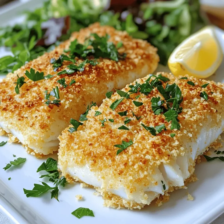 Um den perfekten Parmesan-Krusten-Kabeljau zuzubereiten, benötigen Sie folgende Zutaten: - 2 Kabeljaufilets (je etwa 170 g) - 120 g geriebener Parmesan - 60 g Panko-Semmelbrösel - 1 Teelöffel Knoblauchpulver - 1 Teelöffel getrockneter Oregano - 1 Teelöffel Zitronenschale, fein gerieben - 1/2 Teelöffel Salz - 1/2 Teelöffel schwarzer Pfeffer - 1 großes Ei, verquirlt - 1 Esslöffel Olivenöl - Frische Petersilie, grob gehackt, zum Garnieren (optional) Wählen Sie frische Kabeljaufilets. Sie sollten fest und glänzend sein. Achten Sie darauf, dass der Parmesan frisch gerieben ist. Der Geschmack wird dadurch intensiver. Panko-Semmelbrösel geben der Kruste eine knusprige Textur. Wenn Sie keinen Knoblauch mögen, können Sie ihn weglassen oder durch etwas Zwiebelpulver ersetzen. Die Zitronenschale bringt Frische in das Gericht. Verwenden Sie frische Petersilie für die Garnitur, um das Gericht noch ansprechender zu machen. Kabeljau ist mager und reich an Protein. Ein 170 g Filet hat etwa 40 g Protein und nur 2 g Fett. Parmesan liefert Calcium und zusätzlich 10 g Protein pro 30 g. Panko hat weniger Kalorien als normale Semmelbrösel, was das Gericht leichter macht. Olivenöl bietet gesunde Fette, die gut für das Herz sind. Diese Zutaten machen das Gericht nahrhaft und lecker. Zuerst heizen wir die Heißluftfritteuse auf 200 °C vor. Dies dauert etwa 3 bis 5 Minuten. Während die Heißluftfritteuse aufheizt, bereiten wir die Zutaten vor. Nehmen Sie eine flache Schüssel und geben Sie die folgenden Zutaten hinein: - 120 g geriebener Parmesan - 60 g Panko-Semmelbrösel - 1 Teelöffel Knoblauchpulver - 1 Teelöffel getrockneter Oregano - 1 Teelöffel Zitronenschale, fein gerieben - 1/2 Teelöffel Salz - 1/2 Teelöffel schwarzer Pfeffer Mischen Sie alles gut. In einer anderen Schüssel verquirlen Sie ein großes Ei und fügen 1 Esslöffel Olivenöl hinzu. Rühren Sie alles gründlich um, bis es gut vermischt ist. Tauchen Sie jetzt jedes Kabeljaufilet in die Eimischung. Lassen Sie überschüssiges Ei abtropfen. Dann wenden Sie das Filet in der Parmesan-Panko-Mischung. Drücken Sie leicht, damit die Kruste gut haftet. Wiederholen Sie diesen Vorgang mit dem zweiten Filet. Legen Sie die panierten Kabeljaufilets in den Korb der Heißluftfritteuse. Achten Sie darauf, dass sie in einer einzigen Schicht liegen und sich nicht berühren. Garen Sie die Filets für 10 bis 12 Minuten. Wenden Sie sie einmal zur Hälfte der Garzeit, bis die Kruste goldbraun ist. Der Fisch sollte mit einer Gabel leicht durchbrechen. Nach dem Garen nehmen Sie die Kabeljaufilets vorsichtig aus der Heißluftfritteuse. Lassen Sie sie ein paar Minuten ruhen. Dies hilft, die Feuchtigkeit zu bewahren. Um sicherzustellen, dass der Fisch perfekt ist, sollten Sie ihn mit einer Gabel testen. Wenn er leicht auseinanderfällt, ist er fertig. Garnieren Sie ihn nach Belieben mit frisch gehackter Petersilie. Um den besten Parmesan-Krusten-Kabeljau zu bekommen, stellen Sie die Heißluftfritteuse auf 200 °C ein. Lassen Sie die Heißluftfritteuse vorheizen. Dies dauert etwa 3-5 Minuten. Die Garzeit beträgt dann 10-12 Minuten. Wenden Sie die Filets einmal. So wird der Fisch gleichmäßig gar und die Kruste wird schön goldbraun. Die Kruste sollte knusprig und fest sein. Achten Sie darauf, die Mischung aus Parmesan und Panko gut auf den Kabeljau zu drücken. So haftet alles gut. Verwenden Sie frischen Parmesan, um den besten Geschmack zu erzielen. Ein guter Trick ist, die Kruste leicht mit Olivenöl zu sprühen, bevor Sie die Filets in die Heißluftfritteuse geben. Das hilft, die Kruste knusprig zu machen. Servieren Sie die Kabeljaufilets auf einem weißen Teller. Ein Zitronenschnitz daneben macht das Gericht frisch. Ein leichter Salat oder gedämpftes Gemüse passt hervorragend dazu. Sie können auch Reis oder Quinoa als Beilage wählen. Das gibt dem Gericht mehr Fülle. Garnieren Sie mit frischer Petersilie. So sieht das Gericht nicht nur gut aus, sondern schmeckt auch besser. {{image_4}} Wenn du keinen Kabeljau magst, nutze andere Fische. Du kannst zum Beispiel Heilbutt oder Tilapia verwenden. Diese Fische haben einen milden Geschmack und eignen sich gut für die Parmesan-Kruste. Achte darauf, die Garzeit anzupassen. Dünnere Filets brauchen weniger Zeit. Für eine vegane Option kannst du den Fisch durch Zucchini oder Auberginen ersetzen. Schneide sie in dicke Scheiben und bereite sie wie Fisch vor. Verwende pflanzliche Milch anstelle von Ei. Für die glutenfreie Variante kannst du glutenfreies Panko verwenden. So bleibt die Kruste knusprig und lecker. Du kannst das Rezept ganz einfach anpassen. Füge Paprika oder Cayennepfeffer für etwas Schärfe hinzu. Frische Kräuter wie Thymian oder Basilikum geben einen tollen Geschmack. Experimentiere mit verschiedenen Käsesorten. Feta oder Cheddar können ebenfalls eine spannende Note bringen. Wenn Sie Reste von Ihrem Parmesan-Kruste-Kabeljau haben, lassen Sie ihn zuerst abkühlen. Danach wickeln Sie die Filets in Frischhaltefolie oder legen Sie sie in einen luftdichten Behälter. So bleibt der Fisch frisch. Achten Sie darauf, die Kruste nicht zu zerdrücken. Um die Kabeljaufilets wieder aufzuwärmen, verwenden Sie die Heißluftfritteuse. Stellen Sie die Temperatur auf 180 °C (350 °F). Garen Sie die Filets für etwa 5-7 Minuten. Prüfen Sie, ob die Kruste wieder knusprig und der Fisch warm ist. Die aufbewahrten Kabeljaufilets halten sich im Kühlschrank etwa 2-3 Tage. Achten Sie darauf, die Reste gut zu lagern. Wenn Sie den Fisch länger aufbewahren möchten, frieren Sie ihn ein. So bleibt er bis zu 3 Monate frisch. Es dauert etwa 10 bis 12 Minuten, um Kabeljau in der Heißluftfritteuse zu garen. Diese Zeit reicht, um die Kruste goldbraun zu machen und den Fisch zart zu garen. Der Fisch sollte leicht durchzubrechen sein, wenn Sie ihn mit einer Gabel testen. Achten Sie darauf, die Filets nach der Hälfte der Garzeit zu wenden. So wird die Kruste gleichmäßig knusprig. Ja, gefrorener Kabeljau funktioniert gut! Stellen Sie sicher, dass Sie die Filets vor dem Panieren vollständig auftauen. Dies hilft, die Kruste besser haften zu lassen. Wenn Sie gefrorenen Fisch verwenden, verlängern Sie die Garzeit um ein paar Minuten. Überprüfen Sie den Gargrad gut, um sicherzustellen, dass der Fisch durch ist. Parmesan-Krusten-Kabeljau schmeckt hervorragend mit vielen Beilagen. Hier sind einige Vorschläge: - Ein frischer grüner Salat - Gedämpftes Gemüse wie Brokkoli oder Karotten - Quinoa oder Reis für eine nahrhafte Beilage - Knoblauchbrot für den zusätzlichen Geschmack Diese Beilagen ergänzen den zarten Fisch und machen die Mahlzeit komplett. Zusammenfassend haben wir die wichtigen Zutaten und ihren Nährwert besprochen. Die Schritt-für-Schritt-Anleitung zeigt, wie man Kabeljau in der Heißluftfritteuse zubereitet. Tipps helfen, die perfekte Konsistenz zu erreichen. Variationen bieten neue Geschmackserlebnisse. Auch die Lagerung ist wichtig, um Reste frisch zu halten. Überlege dir, wie du das Rezept nach deinem Geschmack anpassen kannst. Probiere verschiedene Beilagen aus und genieße dein Gericht!