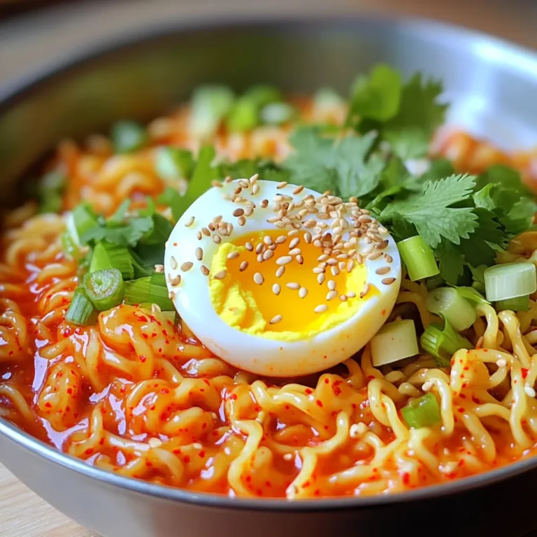 - 200g Instant-Nudeln - 1 Tasse Kimchi, grob gehackt - 2 Esslöffel Gochujang - 1 Esslöffel Sesamöl - 1 Teelöffel Sojasauce - 1 Teelöffel Zucker Ich liebe, was ich koche. Jedes Mal, wenn ich diese Zutaten sehe, freue ich mich. Die Instant-Nudeln sind einfach und schnell. Kimchi bringt viel Geschmack. Gochujang gibt die nötige Schärfe. Sesamöl fügt einen nussigen Geschmack hinzu. Sojasauce gibt einen salzigen Kick, und Zucker balanciert alles aus. - 1 weichgekochtes Ei - Frischer Koriander zur Garnierung - 1 Frühlingszwiebel, in Ringe geschnitten - 1 Esslöffel geröstete Sesamsamen Wenn du etwas mehr willst, kannst du ein weichgekochtes Ei hinzufügen. Es macht die Nudeln noch besser. Frischer Koriander sieht toll aus und schmeckt frisch. Die Frühlingszwiebel gibt einen tollen Crunch. Die gerösteten Sesamsamen sind perfekt für zusätzlichen Geschmack. Mit diesen Zutaten wird dein Gericht noch besser. Zuerst müssen Sie die Instant-Nudeln kochen. Bringen Sie einen Topf mit Wasser zum Kochen. Fügen Sie die Nudeln hinzu und kochen Sie sie etwa 3 bis 4 Minuten. Achten Sie darauf, sie nicht zu lange zu kochen. Sie sollen weich, aber nicht matschig sein. Nach dem Kochen gießen Sie das Wasser ab und stellen die Nudeln beiseite. Jetzt machen wir die Kimchi-Sauce. Nehmen Sie eine große Schüssel und geben Sie das gehackte Kimchi, Gochujang, Sesamöl, Sojasauce und Zucker hinein. Mischen Sie alles gut. Die Mischung sollte scharf, aber auch ausgewogen schmecken. Das richtige Verhältnis macht den Unterschied. Jetzt kommen die Nudeln in die Schüssel mit der Sauce. Seien Sie vorsichtig und vermengen Sie alles gut. Rühren Sie die Nudeln langsam um, damit die Sauce gleichmäßig verteilt wird. Fügen Sie dann die Frühlingszwiebel und die gerösteten Sesamsamen hinzu. Diese geben einen tollen Crunch. Wenn Sie möchten, können Sie auch ein weichgekochtes Ei hinzufügen. Um die Schärfe deiner Kimchi-Nudeln anzupassen, kannst du die Menge von Gochujang ändern. Wenn du es milder magst, benutze weniger. Für mehr Hitze, füge mehr hinzu. Es ist wichtig, die Schärfe nach deinem Geschmack zu regulieren. Gönn dir etwas Zeit, um die perfekte Balance zu finden. Frisches Kimchi ist ein echter Genuss. Es hat einen knackigen Biss und mehr Geschmack. Wenn du frisches Kimchi verwendest, achte darauf, dass es gut fermentiert ist. Das gibt den Nudeln eine tolle Tiefe. Du kannst auch verschiedene Sorten ausprobieren. Die Anrichtung macht viel aus. Verwende eine schöne Schüssel, um deine Nudeln zu servieren. Eine einfache, aber effektive Idee ist, die Nudeln spiralförmig zu stapeln. Das wirkt frisch und einladend. Frische Kräuter bringen Farbe und Geschmack. Koriander passt perfekt zu den scharfen Aromen. Du kannst auch Frühlingszwiebeln oder Basilikum verwenden. Diese Kräuter machen deine Nudeln noch leckerer. Ein häufiger Fehler ist, die Nudeln zu lange zu kochen. Dies macht sie matschig. Achte auf die Kochzeit auf der Verpackung. Halte dich immer an die Anweisungen. Ein weiterer Fehler ist, die Sauce nicht gut zu mischen. Das führt dazu, dass einige Nudeln ungewürzt bleiben. Mische die Nudeln und die Sauce gründlich. So bekommst du einen gleichmäßigen Geschmack. Wenn das Kimchi zu salzig ist, füge etwas Zucker hinzu. Das gleicht die Aromen aus. Mit diesen Tipps gelingt dir eine perfekte Portion Kimchi-Nudeln. {{image_4}} Wenn du nach einer proteinreicheren Option suchst, kannst du Tofu oder Hähnchen hinzufügen. Tofu ist einfach zuzubereiten. Du kannst es in Würfel schneiden und anbraten. Hähnchen passt gut, wenn du es würzend brätst. Beide Optionen machen das Gericht nahrhafter. Wenn du vegetarisch essen möchtest, sind Pilze oder Erbsen eine tolle Wahl. Sie fügen Geschmack und Textur hinzu. Du musst nicht nur bei Instant-Nudeln bleiben. Soba-Nudeln oder Reismehl-Nudeln sind lecker und gesund. Soba-Nudeln sind aus Buchweizen und haben einen nussigen Geschmack. Sie brauchen etwas länger zum Kochen. Achte darauf, die Kochzeit in der Anleitung zu überprüfen. Reismehl-Nudeln sind glutenfrei und kochen schnell. Sie sind perfekt für eine schnelle Mahlzeit. Kimchi gibt es in vielen Sorten. Du kannst verschiedene Arten nutzen, wie mildes oder scharfes Kimchi. Wenn du ein Fan von frischem Geschmack bist, probiere selbstgemachtes Kimchi. Es ist einfach und macht viel Spaß. Du kannst die Schärfe und die Zutaten nach deinem Geschmack anpassen. Das macht deine Kimchi-Nudeln noch spezieller. Um Reste der Kimchi-Nudeln zu lagern, benutze einen luftdichten Behälter. Stelle sicher, dass die Nudeln abgekühlt sind, bevor du sie einpackst. So bleiben sie frisch. Im Kühlschrank halten sie sich etwa drei Tage. Achte darauf, die Nudeln vor dem Essen zu überprüfen. Wenn sie schlecht riechen oder anders aussehen, wirf sie weg. Wenn du die Nudeln einfrieren möchtest, gehe so vor: 1. Lass die Nudeln vollständig abkühlen. 2. Teile sie in Portionen auf. 3. Packe jede Portion in einen Gefrierbeutel. 4. Drücke die Luft heraus und verschließe den Beutel gut. Du kannst die gefrorenen Nudeln später in Suppen oder Pfannengerichten verwenden. Sie sind schnell und einfach zuzubereiten. Um die Kimchi-Nudeln aufzuwärmen, gibt es einige Methoden. Am besten ist, sie in einer Pfanne bei mittlerer Hitze zu erhitzen. Füge etwas Wasser oder Sesamöl hinzu, damit sie nicht kleben. - Zeit: Erhitze die Nudeln etwa 5 bis 7 Minuten lang. - Temperatur: Achte darauf, dass sie heiß, aber nicht verbrannt sind. Alternativ kannst du die Nudeln in der Mikrowelle aufwärmen. Stelle sie in eine mikrowellengeeignete Schüssel. Decke die Schüssel ab und erhitze sie in 1-Minuten-Intervallen. Rühre die Nudeln zwischendurch um. Kimchi-Nudeln sind nicht nur lecker, sondern auch gesund. Hier sind einige Vorteile: - Kimchi ist reich an Probiotika. Diese guten Bakterien fördern die Verdauung. - Es enthält viele Vitamine, wie Vitamin C und K. Diese stärken das Immunsystem. - Gochujang hat Antioxidantien. Diese helfen, den Körper zu schützen. - Die Nudeln bieten schnell Energie. Ideal für einen aktiven Lebensstil. Insgesamt sind Kimchi-Nudeln eine nährstoffreiche Wahl für jede Mahlzeit. Ja, Sie können die Nudeln im Voraus zubereiten. Hier sind einige Tipps: - Kochen Sie die Nudeln und lassen Sie sie abkühlen. - Lagern Sie die gekochten Nudeln in einem luftdichten Behälter. - Sie können die Kimchi-Sauce auch vorher machen. Mischen Sie alles kurz vor dem Servieren. - Reste können bis zu drei Tage im Kühlschrank bleiben. So sparen Sie Zeit und genießen trotzdem ein schnelles, scharfes Gericht. Viele Beilagen passen gut zu Kimchi-Nudeln. Hier sind einige Vorschläge: - Ein frischer Salat mit Gurken und Karotten. Das bringt Crunch. - Gegrilltes Gemüse, wie Zucchini oder Paprika. Das ergänzt die Nudeln gut. - Ein einfaches Getränk, wie grüner Tee oder Wasser. Das hilft, die Schärfe auszugleichen. - Ein weichgekochtes Ei obendrauf macht das Gericht vollwertiger. Diese Beilagen machen Ihre Mahlzeit noch besser. Kimchi-Nudeln sind ein schnelles und schmackhaftes Gericht, das jeder zubereiten kann. Wir haben die Hauptzutaten und deren Zubereitungsschritte besprochen. Außerdem lernst du, wie du die perfekten Kimchi-Nudeln präsentierst und häufige Fehler vermeidest. Variationen und Lagerungshinweise bieten dir kreative Optionen. Diese Nudeln sind nicht nur lecker, sie sind auch gesund und vielseitig. Probier sie aus und bring frischen Wind in deine Küche!