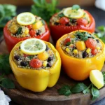 Für die Zitronen-Kräuter-Quinoa gefüllte Paprika benötigst du folgende Zutaten: - 4 große Paprika (beliebige Farbe) - 1 Tasse Quinoa, abgespült - 2 Tassen Gemüsebrühe - 1 Tasse Kirschtomaten, halbiert - 1 Dose (425 g) schwarze Bohnen, abgetropft und abgespült - 1/2 Tasse Maiskörner (frisch oder gefroren) - 1/4 Tasse rote Zwiebel, fein gehackt - 2 Knoblauchzehen, gehackt - 1/4 Tasse frische Petersilie, gehackt - 1/4 Tasse frisches Basilikum, gehackt - 1 Esslöffel Zitronenschale - 2 Esslöffel Zitronensaft - 1 Teelöffel gemahlener Kreuzkümmel - Salz und Pfeffer nach Geschmack - Olivenöl zum Beträufeln Diese Zutaten bringen viele frische Aromen auf den Tisch. Die Paprika sind die perfekte Hülle für die gesunde Füllung. Das Rezept ergibt vier Portionen. Jede Portion ist nahrhaft und bietet eine gute Balance aus Proteinen, Ballaststoffen und Vitaminen. Quinoa und schwarze Bohnen liefern dir pflanzliches Protein. Paprika ist reich an Vitaminen, besonders Vitamin C. Die Füllung ist nicht nur lecker, sondern auch sättigend. - Quinoa: Diese Körner sind glutenfrei und eine tolle Proteinquelle. Sie sind auch reich an Ballaststoffen. - Schwarze Bohnen: Sie geben der Füllung eine cremige Textur und sind auch eine gute Proteinquelle. - Zitronenschale und Zitronensaft: Diese Zutaten bringen Frische und einen schönen Säurekick. Sie helfen, die Aromen zu heben. - Frische Kräuter: Petersilie und Basilikum sorgen für einen aromatischen Geschmack und bringen Farbe auf den Teller. Jede Zutat hat ihre eigene Rolle und trägt dazu bei, dass das Gericht köstlich und gesund ist. Heize deinen Ofen auf 190°C vor. Das ist wichtig, damit die Paprika gleichmäßig garen. Nimm vier große Paprika in deiner Lieblingsfarbe. Schneide die Oberseiten ab und entferne die Kerne und Membranen. Beträufle die Außenseiten leicht mit Olivenöl. Stelle die Paprika aufrecht in eine Auflaufform. In einem mittleren Topf vermischst du eine Tasse Quinoa mit zwei Tassen Gemüsebrühe. Bringe es zum Kochen, dann reduziere die Hitze. Decke den Topf ab und lasse die Quinoa etwa 15 Minuten köcheln, bis sie fluffig ist. In einer großen Schüssel kombinierst du die gekochte Quinoa mit Kirschtomaten, schwarzen Bohnen, Mais, roter Zwiebel, Knoblauch, Petersilie, Basilikum, Zitronenschale, Zitronensaft und Kreuzkümmel. Würze mit Salz und Pfeffer. Mische alles gut durch. Löffle die Quinoa-Mischung vorsichtig in die Paprika und drücke sie leicht an. Decke die Auflaufform mit Aluminiumfolie ab und backe die Paprika 30 Minuten lang. Entferne dann die Folie und backe sie weitere 10 bis 15 Minuten. Die Paprika sollten zart und leicht goldbraun sein. Lass sie nach dem Backen kurz abkühlen und serviere sie frisch. Ein häufiger Fehler ist, die Quinoa nicht gründlich abzuspülen. Das kann einen bitteren Geschmack hinterlassen. Achte darauf, die Quinoa gut abzusieben. Ein weiterer Fehler ist, die Paprika zu lange im Ofen zu lassen. Sie sollten zart, aber noch bissfest sein. Verwende auch frische Kräuter für den besten Geschmack. Du kannst die gefüllten Paprika auch auf dem Grill zubereiten. Lege sie einfach in eine Grillpfanne. Grill sie bei mittlerer Hitze, bis die Paprika weich sind. Eine andere Methode ist das Dämpfen. Das erhält die Farben und den Geschmack der Paprika gut. Um den Geschmack zu intensivieren, füge mehr frische Kräuter hinzu. Petersilie und Basilikum passen gut. Ein Spritzer Zitronensaft verstärkt die Aromen. Experimentiere mit anderen Gewürzen wie Paprika oder Oregano. Sie geben der Füllung eine neue Tiefe. {{image_4}} Wenn du mehr Protein in dein Gericht bringen möchtest, gibt es viele Optionen. Du kannst Hähnchen, Truthahn oder Tofu hinzufügen. Diese Zutaten passen gut zur Quinoa und machen das Gericht noch nahrhafter. Wenn du Tofu verwendest, achte darauf, ihn gut zu würzen. Das gibt dem Gericht mehr Geschmack. Für eine vegane Version kannst du die Bohnen und Quinoa verwenden. Diese Zutaten enthalten viel Eiweiß und Ballaststoffe. Achte darauf, glutenfreie Quinoa zu wählen, falls du glutenfrei isst. Das macht das Gericht perfekt für alle. Du kannst auch Kichererbsen anstelle von schwarzen Bohnen nehmen. Serviere die gefüllten Paprika mit einem frischen Salat. Ein einfacher grüner Salat passt gut dazu. Du kannst auch etwas Joghurt oder eine Avocado-Creme als Dip anbieten. Diese Beilagen runden das Gericht ab und sorgen für mehr Frische. Experimentiere mit verschiedenen Kräutern und Zitronensaft für zusätzlichen Geschmack! Um die gefüllten Paprika frisch zu halten, lege sie in einen luftdichten Behälter. Du kannst sie auch in Aluminiumfolie wickeln. Stelle sicher, dass sie ganz cool sind, bevor du sie lagerst. So bleibst du die Aromen und die Textur erhalten. Um die Paprika aufzuwärmen, lege sie in eine Auflaufform. Beträufle sie leicht mit etwas Olivenöl. Decke die Form mit Folie ab, um ein Austrocknen zu vermeiden. Heize den Ofen auf 180°C vor und backe sie für etwa 15 Minuten. Sie sollten warm und lecker sein. Die gefüllten Paprika halten sich im Kühlschrank bis zu 4 Tage. Du kannst sie auch einfrieren. Wenn du das machst, lagere sie in einem gefrierfesten Behälter. So bleiben sie bis zu 3 Monate frisch. Wenn du mehr machen möchtest, verdopple einfach die Zutaten. Achte darauf, die Quinoa nicht zu viel zu kochen, damit sie beim Füllen nicht matschig wird. Ja, du kannst andere Gemüse verwenden. Zucchini, Auberginen oder Tomaten sind gut. Diese Gemüsesorten haben eine ähnliche Form. Sie nehmen die Füllung gut auf. Achte darauf, die Garzeit anzupassen. Kleinere Gemüse brauchen weniger Zeit im Ofen. Die Quinoa braucht etwa 15 Minuten. Du kochst sie mit Gemüsebrühe. Bring die Brühe zum Kochen, dann reduziere die Hitze und decke den Topf ab. Nach 15 Minuten sollte die Quinoa fluffig sein. Lass sie kurz ruhen, bevor du sie verwendest. Gefüllte Paprika sind ein klassisches Gericht. Viele Kulturen haben ihre eigenen Rezepte. Die Idee kommt oft aus der mediterranen Küche. Dort füllt man Gemüse mit Reis, Fleisch oder Bohnen. Das Gericht ist gesund und bunt. Es schmeckt gut und sieht toll aus. In diesem Artikel habe ich die Zutaten, die Zubereitung und wichtige Tipps für gefüllte Paprika erklärt. Wir haben auch Variationen und Lagerungshinweise behandelt. Diese leckere Gericht ist einfach und gesund. Sei kreativ mit Zutaten und Varianten. Probiere verschiedene Gewürze aus und finde deinen Favoriten. Du kannst auch andere Gemüse nutzen, um neue Geschmackserlebnisse zu entdecken. Ich hoffe, du bist bereit, gefüllte Paprika zu zubereiten und zu genießen!