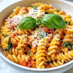 - 225 g Pasta nach Wahl (z.B. Penne oder Fusilli) - 1 Esslöffel Olivenöl - 3 Knoblauchzehen, fein gehackt - 1 Dose (400 g) zerdrückte Tomaten - 240 ml Schlagsahne - 2 Tassen frischer Spinat - 1 Teelöffel getrocknetes Basilikum - 1 Teelöffel getrockneter Oregano - Salz und Pfeffer nach Geschmack - 50 g Parmesan, gerieben - Frische Basilikumblätter zur Garnitur Pasta ist die Basis für dieses Gericht. Ich empfehle Penne oder Fusilli. Diese Formen halten die Sauce gut. Zerdrückte Tomaten geben viel Geschmack. Schlagsahne macht die Sauce cremig und reichhaltig. Frischer Spinat sorgt für Farbe und Nährstoffe. Gewürze wie Basilikum und Oregano bringen den richtigen Geschmack. - Parmesan Käse und frische Basilikumblätter - Olivenöl und Knoblauch Parmesan gibt einen herzhaften Geschmack. Frische Basilikumblätter verleihen einen frischen Touch. Olivenöl bringt gesunde Fette in die Sauce. Knoblauch macht die Aromen lebendig. Diese Zutaten sind nicht zwingend nötig, aber sie verbessern das Gericht. {{ingredient_image_2}} Um die Pasta perfekt zu kochen, bringe einen großen Topf mit gesalzenem Wasser zum Kochen. Füge die Pasta hinzu und koche sie laut Anleitung auf der Verpackung bis sie al dente ist. Das dauert meist etwa 8 bis 10 Minuten. Vergiss nicht, 120 ml des Pastawassers aufzuheben, bevor du die Pasta abgießt. Dieses Wasser hilft, die Soße später schön cremig zu machen. Jetzt geht es weiter mit der Soße. Erhitze 1 Esslöffel Olivenöl in einer großen Pfanne bei mittlerer Hitze. Gib 3 fein gehackte Knoblauchzehen dazu und brate sie 1 bis 2 Minuten an, bis sie duften. Achte darauf, dass der Knoblauch nicht braun wird. Dann füge die 400 g zerdrückten Tomaten hinzu. Rühre 1 Teelöffel getrocknetes Basilikum und 1 Teelöffel getrockneten Oregano ein. Würze die Soße mit Salz und Pfeffer. Lass alles 5 Minuten bei schwacher Hitze köcheln, bis die Soße etwas eindickt. Reduziere die Hitze dann und rühre 240 ml Schlagsahne langsam unter. Lass die Soße 3 bis 4 Minuten köcheln. Jetzt kombinieren wir alles. Füge 2 Tassen frischen Spinat zur Soße hinzu und hebe ihn vorsichtig unter. Koche ihn 2 Minuten, bis er verwelkt. Danach gib die abgetropfte Pasta in die Pfanne. Mische alles gut durch. Wenn die Soße zu dick ist, füge etwas von dem zurückbehaltenen Pastawasser hinzu. Jetzt ist es Zeit, 50 g geriebenen Parmesan unterzurühren, bis er schmilzt. Die Pasta ist nun cremig und lecker! Um die beste Konsistenz für deine Pasta zu erreichen, ist es wichtig, die Soßendicke anzupassen. Wenn die Soße zu dick ist, kannst du einfach etwas von dem zurückbehaltenen Pastawasser hinzufügen. Das Wasser hat Stärke, die hilft, die Soße cremiger zu machen. Beginne mit ein paar Esslöffeln und rühre gut um. Probiere die Pasta, um sicherzustellen, dass die Konsistenz stimmt. Für mehr Geschmack kannst du zusätzliche Gewürze und Kräuter verwenden. Ich empfehle, frischen Basilikum oder Thymian hinzuzufügen. Diese Kräuter bringen Frische und Tiefe in das Gericht. Auch eine Prise Chili kann das Ganze aufpeppen. Variationen mit anderen Gemüsen sind ebenfalls eine gute Idee. Zucchini, Paprika oder Erbsen passen toll zu dieser Pasta. Du kannst sie einfach mit dem Spinat in die Soße geben. Das verleiht dem Gericht mehr Textur und Nährstoffe. Pro Tipps Pasta al dente kochen: Achten Sie darauf, die Pasta nicht zu lange zu kochen, da sie in der Sauce weitergart und sonst matschig werden kann. Frische Kräuter hinzufügen: Für einen intensiveren Geschmack können Sie frische Basilikum- und Oreganoblätter verwenden, anstatt getrocknete Kräuter. Variationen der Sahne: Probieren Sie anstelle von Schlagsahne auch leichte Alternativen wie Kokosmilch oder pflanzliche Sahne für eine gesündere Variante. Resteverwertung: Diese cremige Sauce eignet sich hervorragend als Basis für andere Zutaten wie Hühnchen oder Pilze, die Sie hinzufügen können, um das Gericht zu variieren. {{image_4}} Um die cremige Tomaten-Spinat-Pasta vegan zu machen, ersetze die Schlagsahne. Verwende statt der Schlagsahne Kokosmilch oder Sojasahne. Diese Alternativen geben der Sauce eine reichhaltige Textur. Für den Käse kannst du Hefeflocken verwenden. Diese verleihen einen leckeren, käsigen Geschmack. Du kannst auch veganen Parmesan finden. Wähle pflanzliche Pasta-Alternativen wie Kichererbsen- oder Linsennudeln. Diese sind oft glutenfrei und reich an Eiweiß. Sie passen gut zur Sauce und bieten eine gesunde Option. Um mehr Protein hinzuzufügen, kannst du Hühnchen oder Garnelen in die Pasta einarbeiten. Brate das Fleisch in der Pfanne an, bevor du die Tomatensauce zubereitest. Das gibt dem Gericht einen herzhaften Geschmack. Wenn du eine vegane Proteinquelle bevorzugst, wähle Kichererbsen. Diese sind nahrhaft und einfach zu verwenden. Füge sie der Sauce hinzu, nachdem die Tomaten und Gewürze gekocht sind. Die Kichererbsen machen die Pasta noch sättigender und lecker. Um die cremige Tomaten-Spinat-Pasta frisch zu halten, lagere sie in einem luftdichten Behälter. Stelle sicher, dass die Pasta vollständig abgekühlt ist, bevor du sie in den Kühlschrank stellst. So verhinderst du, dass sich Feuchtigkeit bildet. Die Reste sind im Kühlschrank etwa 3 bis 4 Tage haltbar. Vor dem Servieren solltest du die Pasta gut durchwärmen. Wenn du mehr Pasta gemacht hast, kannst du sie auch einfrieren. Lass die Pasta zuerst ganz abkühlen. Teile die Pasta in Portionen und lege sie in gefriergeeignete Behälter oder Beutel. Achte darauf, so viel Luft wie möglich herauszudrücken, bevor du sie versiegelst. Die Pasta bleibt bis zu 3 Monate frisch im Gefrierfach. Zum Aufwärmen nimm die Pasta aus dem Gefrierfach und lass sie über Nacht im Kühlschrank auftauen. Du kannst sie dann in einer Pfanne mit etwas Wasser oder Sahne auf niedriger Hitze erwärmen. Rühre gelegentlich um, bis die Pasta gleichmäßig warm ist. Die Zubereitung dauert nur 10 Minuten. Die gesamte Kochzeit beträgt etwa 25 Minuten. Diese schnelle Mahlzeit ist perfekt für hektische Tage. Sie können sie in weniger als einer halben Stunde auf den Tisch bringen. Ja, gefrorener Spinat ist eine gute Option. Achten Sie darauf, ihn vorher aufzutauen und gut abzutropfen. So vermeiden Sie eine wässrige Sauce. Fügen Sie den gefrorenen Spinat in die Sauce, wenn sie fast fertig ist. Lassen Sie ihn kurz erhitzen, bis er aufgetaut und warm ist. Zu dieser Pasta passen viele Beilagen. Ein frischer grüner Salat ist eine gute Wahl. Auch knuspriges Brot oder Focaccia ergänzen die Mahlzeit perfekt. Sie können auch gegrilltes Gemüse oder eine leichte Suppe servieren. Diese Optionen runden Ihr Gericht ab und machen das Essen noch besser. Diese cremige Tomaten-Spinat-Pasta ist einfach und schnell zu machen. Wir haben die Hauptzutaten wie Pasta, Tomaten und frischen Spinat behandelt. Ich habe die Schritt-für-Schritt-Anleitung gegeben, von der Zubereitung bis zum Kombinieren der Zutaten. Du kannst sie nach deinem Geschmack anpassen und verschiedene Variationen ausprobieren. Eine gute Lagerung sichert die frische, und so bleibt die Pasta für später lecker. Probiere es aus, und erlebe, wie diese einfache Mahlzeit deine Küche bereichert!