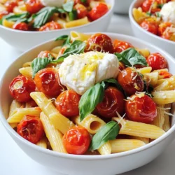 - 340 g Pasta (z.B. Penne oder Farfalle) - 2 Schalen Kirschtomaten - 225 g Burrata-Käse - 2 Esslöffel Olivenöl - 1 Teelöffel Salz - 1/2 Teelöffel schwarzer Pfeffer - 1/2 Teelöffel Knoblauchpulver - 1/4 Teelöffel Chiliflocken (nach Geschmack anpassen) - 1 Tasse frische Basilikumblätter, grob zerrissen - Zitronenschale von 1 Zitrone - Frisch geriebener Parmesan zum Servieren Die Hauptzutaten bilden das Herz des Gerichts. Pasta bringt den Biss. Kirschtomaten bieten Süße und Frische. Burrata-Käse gibt eine cremige Note. Die Gewürze und Öle sind wichtig für Geschmack. Olivenöl macht die Pasta reichhaltig. Salz und Pfeffer bringen das Aroma hervor. Knoblauchpulver und Chiliflocken fügen Tiefe hinzu. Frische Zutaten wie Basilikum und Zitronenschale bringen eine lebendige Note. Frisch geriebener Parmesan rundet das Gericht ab. Diese Zutaten machen die Röstaromen mit Roasted Tomato Burrata Pasta besonders. Heize deinen Ofen auf 200 °C vor. Nimm die Kirschtomaten und lege sie auf ein Backblech. Gib 1 Esslöffel Olivenöl, Salz, Pfeffer, Knoblauchpulver und Chiliflocken hinzu. Mische alles gut. Stelle sicher, dass die Tomaten in einer einzigen Schicht liegen. Jetzt kommen die Tomaten in den Ofen. Röste sie für 20-25 Minuten. Du wirst sehen, wie sie aufplatzen und karamellisieren. Das gibt ein tolles Aroma. Achte darauf, sie nicht zu lange zu lassen, damit sie nicht verbrennen. Koche die Pasta in einem großen Topf mit sprudelndem, gesalzenem Wasser. Halte dich an die Anweisungen auf der Verpackung, bis die Pasta al dente ist. Vergiss nicht, 1 Tasse Nudelwasser aufzuheben, bevor du die Pasta abgießt. Das Wasser hilft später, die Sauce zu binden. Gib die gekochte Pasta zurück in den Topf. Füge die gerösteten Tomaten und deren Säfte hinzu. Mische alles gut, damit sich die Aromen verbinden. Wenn die Pasta zu trocken erscheint, füge nach und nach das reservierte Nudelwasser hinzu. Mische die zerrissenen Basilikumblätter und die Zitronenschale unter. Serviere die Pasta in Schalen und lege die Burrata darauf. Der warme Nudelgericht lässt den Käse schmelzen. Kröne das Gericht mit frisch geriebenem Parmesan. Guten Appetit! Um die besten Röstaromen zu erreichen, heize deinen Ofen auf 200 °C vor. Lege die Kirschtomaten auf ein Backblech. Mische sie mit Olivenöl, Salz, Pfeffer, Knoblauchpulver und Chiliflocken. Röste die Tomaten für 20 bis 25 Minuten. Achte darauf, dass sie aufplatzen und leicht karamellisieren. Das bringt süße und rauchige Aromen. Um die Pasta cremig zu machen, hebe vor dem Abgießen 1 Tasse des Nudelwassers auf. Wenn die Pasta zu trocken aussieht, füge nach und nach das Nudelwasser hinzu. Das Wasser enthält Stärke, die die Sauce bindet und die Pasta perfekt ummantelt. So erhältst du eine samtige Textur. Präsentiere die Pasta in schönen Schalen. Lege eine großzügige Portion Burrata auf jede Schale. Die Wärme der Pasta lässt den Käse etwas schmelzen. Garniere mit frisch geriebenem Parmesan und zerrissenen Basilikumblättern. Das sorgt für ein tolles Aussehen und einen frischen Geschmack. {{image_4}} Du kannst deine Röstaromen noch besser machen. Füge Gemüse oder Proteine hinzu. Spinat ist eine tolle Wahl. Er bringt frische und Farbe. Garnelen sind eine andere gute Option. Sie geben dem Gericht mehr Geschmack und Textur. Du kannst sie einfach mit den Tomaten rösten. So werden sie saftig und lecker. Wenn du Burrata nicht hast, keine Sorge. Es gibt viele Alternativen. Mozzarella ist eine beliebte Wahl. Er schmilzt gut und hat einen milden Geschmack. Feta kann auch eine gute Option sein. Er ist salzig und bringt eine tolle Würze. Probiere verschiedene Käsesorten aus und finde deinen Favoriten. Für glutenfreie Pasta gibt es viele Möglichkeiten. Du kannst Pasta aus Linsen oder Kichererbsen verwenden. Diese Sorten sind nahrhaft und lecker. Achte darauf, die Kochzeit anzupassen. Glutenfreie Pasta kann schneller weich werden. So schmeckt dein Gericht immer gut, egal welche Pasta du wählst. Wenn du Reste von der gerösteten Tomaten Burrata Pasta hast, bewahre sie am besten in einem luftdichten Behälter auf. So bleiben die Aromen frisch. Stelle den Behälter in den Kühlschrank. Die Pasta hält sich dort etwa 3 bis 5 Tage. Wenn du die Reste länger aufbewahren möchtest, friere die Pasta ein. Teile sie in Portionen auf und lege sie in gefriergeeignete Behälter. So kannst du die Pasta bis zu 2 Monate lagern. Achte darauf, sie vor dem Einfrieren gut abzukühlen. Um die Pasta aufzuwärmen, gibt es ein paar einfache Methoden. Die beste Methode ist, die Pasta in einer Pfanne zu erhitzen. Füge einen Spritzer Olivenöl und etwas Wasser hinzu. So bleibt die Pasta saftig und frisch. Eine andere Methode ist die Mikrowelle. Stelle die Pasta in eine mikrowellengeeignete Schüssel. Bedecke die Schüssel mit einem feuchten Tuch. So trocknet die Pasta nicht aus. Erwärme sie in kurzen Intervallen und rühre zwischendurch um. Für beide Methoden gilt: Überhitze die Pasta nicht. So bleibt die Burrata schön cremig und die Aromen erhalten. Die geröstete Tomaten Burrata Pasta ist im Kühlschrank etwa 3 Tage haltbar. Stelle sicher, dass du sie in einem luftdichten Behälter aufbewahrst. Vor dem Essen kannst du sie leicht aufwärmen. So bleibt der Geschmack frisch. Achte darauf, die Pasta gut zu kontrollieren, bevor du sie isst. Wenn sie komisch riecht oder einen seltsamen Farbton hat, wirf sie besser weg. Ja, du kannst die Tomaten auch auf dem Grill rösten! Das gibt ihnen einen tollen, rauchigen Geschmack. Lege die Kirschtomaten in eine Grillpfanne oder auf Alufolie. Besprühe sie mit Olivenöl und würze sie wie im Rezept. Grille sie bei mittlerer Hitze für etwa 10 bis 15 Minuten. Wende die Tomaten einmal, bis sie weich und leicht verkohlt sind. So bekommst du die perfekte Röstaromen. Zu gerösteten Tomaten Burrata Pasta passen viele Beilagen. Hier sind einige gute Optionen: - Ein frischer grüner Salat mit Zitronen-Dressing - Knoblauchbrot oder Bruschetta - Gegrilltes Gemüse wie Zucchini oder Paprika - Eine leichte Suppe wie Tomatensuppe Diese Beilagen ergänzen das Gericht und sorgen für ein tolles Essen. Die Zutaten für dieses Gericht sind einfach und frisch. Wir haben die Pasta, die köstlichen Kirschtomaten und den cremigen Burrata-Käse verwendet. Das Rösten der Tomaten bringt den besten Geschmack hervor. Ich teile auch hilfreiche Tipps zur perfekten Konsistenz und zum Anrichten. Variationen wie zusätzliches Gemüse oder andere Käsesorten machen dein Gericht noch interessanter. Zögere nicht, mit den Zutaten zu spielen! Mit den richtigen Lagerungstips bleibt die Pasta länger frisch. Probiere es aus und genieße jedes Bissen!