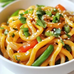 - 300 g Udon-Nudeln - 3 Esslöffel Sesamöl - 4 Knoblauchzehen, fein gehackt - 1 Teelöffel Ingwer, gerieben Udon-Nudeln sind der Hauptbestandteil. Sie haben eine zähe und glatte Textur. Diese Nudeln nehmen die Aromen gut auf. Sesamöl gibt dem Gericht einen nussigen Geschmack. Knoblauch und Ingwer bringen viel Aroma. Diese Zutaten sind entscheidend für den Geschmack. - 1 bis 2 rote Chilischoten, in Scheiben geschnitten - 1 Tasse Zuckerschoten, geputzt - 1 Paprika, in Streifen geschnitten (jede Farbe) - 2 Frühlingszwiebeln, gehackt - Frischer Koriander zum Garnieren - Sesamsamen zum Garnieren Rote Chilischoten sorgen für die Schärfe. Du kannst die Menge anpassen, um es mild oder scharf zu machen. Zuckerschoten und Paprika bieten Frische und Farbe. Frühlingszwiebeln geben einen knackigen Biss. Koriander und Sesamsamen sind tolle Garnierungen. - 2 Esslöffel Sojasauce - 1 Esslöffel Reisessig - 1 Esslöffel Chilipaste (wie Sriracha oder Gochujang) Sojasauce bringt Umami in das Gericht. Reisessig sorgt für einen leichten Säurekick. Chilipaste fügt noch mehr Schärfe hinzu. Diese Saucen sind nötig für einen vollmundigen Geschmack. Stelle sicher, dass du die richtige Balance findest. {{ingredient_image_2}} Zuerst bringst du einen großen Topf mit Wasser zum Kochen. Füge die Udon-Nudeln hinzu. Koche sie nach den Anweisungen auf der Verpackung, meist 8 bis 10 Minuten. Achte darauf, die Nudeln nicht zu weich zu kochen. Gieße sie ab und stelle sie beiseite. Mische in einer kleinen Schüssel die Sojasauce, den Reisessig und die Chilipaste. Rühre alles gut um. Stelle die Soße zur Seite, während du die anderen Zutaten vorbereitest. Erhitze in einem großen Wok oder einer Pfanne das Sesamöl bei mittlerer Hitze. Füge den fein gehackten Knoblauch, den geriebenen Ingwer und die geschnittenen roten Chilischoten hinzu. Brate sie für 1 bis 2 Minuten an. Achte darauf, dass der Knoblauch nicht verbrennt, sonst wird er bitter. Gib die Zuckerschoten und die Paprikastreifen in die Pfanne. Brate das Gemüse für etwa 3 bis 4 Minuten an. Rühre ständig um, bis das Gemüse leicht zart, aber noch knackig ist. So bleibt die Textur frisch und lebendig. Füge die gekochten Udon-Nudeln und die vorbereitete Soße in die Pfanne. Vermenge alles vorsichtig, bis die Nudeln gut überzogen sind. Erwärme die Mischung für etwa 2 bis 3 Minuten. So verteilt sich die Soße gleichmäßig. Jetzt kommt der beste Teil! Richte die Nudeln in Schalen an. Garniere sie mit Sesamsamen und frischem Koriander. Verwende größere Blätter des Korianders für einen schönen Farbkontrast. So sieht dein Gericht nicht nur gut aus, es schmeckt auch fantastisch! Um die besten Udon-Nudeln zu bekommen, achten Sie auf die Kochzeit. Bringen Sie einen großen Topf mit Wasser zum Kochen. Fügen Sie die Udon-Nudeln hinzu und kochen Sie sie 8 bis 10 Minuten. Überkochen Sie die Nudeln nicht, sonst werden sie matschig. Gießen Sie sie ab und spülen Sie sie kurz mit kaltem Wasser. So bleibt die Textur perfekt. Die Schärfe ist wichtig. Nutzen Sie 1 bis 2 rote Chilischoten. Mögen Sie es milder? Dann nehmen Sie weniger Chilischoten oder ersetzen Sie sie durch Paprika. Die Chilipaste wie Sriracha bringt zusätzlichen Geschmack. Experimentieren Sie mit der Menge, um den perfekten Schärfegrad zu finden. Es gibt viele Möglichkeiten, dieses Rezept anzupassen. Für eine vegetarische Version verwenden Sie Tofu oder mehr Gemüse. Zucchini oder Brokkoli sind gute Alternativen. Sie können auch die Saucen ändern. Probieren Sie Teriyaki-Soße oder eine Erdnusssauce für neue Geschmäcker. Pro Tipps Die Udon-Nudeln nicht überkochen: Achten Sie darauf, die Nudeln nur so lange zu kochen, bis sie al dente sind, damit sie beim Anbraten nicht matschig werden. Schärfe anpassen: Passen Sie die Anzahl der Chilischoten und die Menge der Chilipaste nach Ihrem persönlichen Schärfewunsch an, um die perfekte Balance zu finden. Frisches Gemüse verwenden: Verwenden Sie frisches, knackiges Gemüse, um sicherzustellen, dass es beim Anbraten seine Textur behält und für zusätzlichen Geschmack sorgt. Garnieren für den letzten Schliff: Frischer Koriander und geröstete Sesamsamen verleihen den Nudeln nicht nur Geschmack, sondern auch eine ansprechende Präsentation. {{image_4}} Um Spicy Garlic Udon Noodles noch besser zu machen, füge Proteinquellen hinzu. Hähnchen oder Tofu passen perfekt. Du kannst auch verschiedene Gemüsekombinationen verwenden. Probiere Brokkoli, Karotten oder sogar Bok Choy. Diese Zutaten bringen neue Farben und Texturen in dein Gericht. Experimentiere mit anderen asiatischen Nudeln. Reisnudeln oder Soba-Nudeln sind tolle Alternativen. Du kannst auch die Saucen anpassen. Sojasauce lässt sich gut mit Teriyaki oder Hoisin kombinieren. So schaffst du neue Geschmäcker und überraschst deine Gäste. Nutze saisonale Gemüse für ein frisches Gericht. Im Frühling sind Spargel und Erbsen lecker. Im Herbst passen Kürbis und Rosenkohl gut. Achte darauf, die Aromen je nach Jahreszeit anzupassen. Das macht deine Nudeln noch spannender und abwechslungsreicher. - Richtige Behälter und Temperaturen: Bewahre die Reste in luftdichten Behältern auf. Glas- oder Kunststoffbehälter sind ideal. Stelle sicher, dass die Reste abgekühlt sind, bevor du sie in den Kühlschrank legst. - Haltbarkeit im Kühlschrank: Diese Nudeln halten sich bis zu drei Tage im Kühlschrank. Nach dieser Zeit können sich Geschmack und Textur ändern. - Beste Methoden für das Aufwärmen: Erhitze die Nudeln in einer Pfanne bei mittlerer Hitze. Füge einen Schuss Wasser oder Öl hinzu, um das Ankleben zu verhindern. Du kannst auch die Mikrowelle verwenden, aber achte darauf, sie nicht zu trocken zu machen. - Tipps für die Wiederbelebung des Geschmacks: Füge etwas frische Sojasauce oder einen Spritzer Reisessig hinzu. Das bringt den Geschmack zurück und macht die Nudeln saftiger. - Schritte zum Einfrieren und Auftauen: Lass die Nudeln vollständig abkühlen. Teile sie in Portionen und lege sie in Gefrierbeutel. Drücke die Luft heraus, bevor du sie verschließt. Zum Auftauen einfach über Nacht in den Kühlschrank legen. - Hinweise für die Qualität der gefrorenen Nudeln: Gefrorene Nudeln können ihre Textur verändern. Sie schmecken am besten, wenn du sie innerhalb von drei Monaten verwendest. Achte darauf, sie nicht zu lange einzufrieren. Udon-Nudeln sind vielseitig und können bis zu 2 Jahre haltbar sein, wenn sie trocken sind. Frische Udon-Nudeln halten sich im Kühlschrank etwa 3 bis 5 Tage. Achten Sie auf das Haltbarkeitsdatum auf der Verpackung. Wenn Sie offene Packungen haben, lagern Sie diese in einem luftdichten Behälter. Ja, Sie können die Nudeln im Voraus zubereiten. Kochen Sie die Udon-Nudeln und spülen Sie sie mit kaltem Wasser ab. Dies stoppt den Kochprozess und verhindert das Kleben. Lagern Sie die gekochten Nudeln in einem luftdichten Behälter im Kühlschrank. Verwenden Sie die Nudeln innerhalb von 2 bis 3 Tagen für die beste Qualität. Zu Spicy Garlic Udon Noodles passen viele Beilagen. Sie können gedämpftes Gemüse wie Brokkoli oder Karotten servieren. Auch Frühlingsrollen sind eine gute Wahl. Für Getränke empfehle ich grünen Tee oder ein leichtes Bier. Diese Getränke ergänzen die Aromen der Nudeln gut. Spicy Garlic Udon Noodles sind leicht zuzubereiten und sehr lecker. Wir haben die Hauptzutaten, die Schritt-für-Schritt-Anleitung, Tipps und Lagerinformationen besprochen. Mit Variationen kannst du das Rezept an deinen Geschmack anpassen. Ob du milde oder scharfe Nudeln magst, hier findest du viele Ideen. Denke daran, Reste richtig zu lagern und sie toll aufzuwärmen. Probiere das Rezept aus und genieße deine köstlichen Udon-Nudeln!