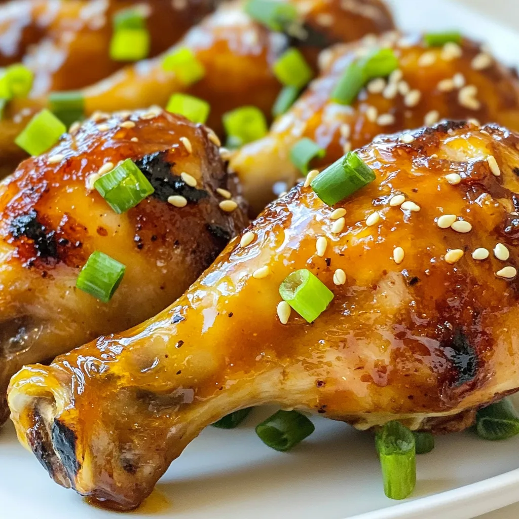 - 10 Hähnchenunterkeulen - 120 ml Honig - 60 ml Sojasauce (geringer Natriumgehalt, falls gewünscht) - 4 Knoblauchzehen, fein gehackt - 1 Esslöffel frischer Ingwer, gerieben - 1 Esslöffel Apfelessig - 1 Esslöffel Sesamöl - 1 Teelöffel schwarzer Pfeffer - 1/2 Teelöffel Salz - 2 Frühlingszwiebeln, gehackt (zur Garnitur) - Sesamsamen (optional, für die Garnitur) Um den besten Geschmack zu erzielen, wähle frische und hochwertige Zutaten. Achte bei der Sojasauce darauf, einen geringen Natriumgehalt zu wählen. Das sorgt für weniger Salz, aber viel Geschmack. Verwende frischen Ingwer und Knoblauch für einen intensiven Geschmack. Diese zwei Zutaten bringen viel Aroma in das Gericht. Honig ist der Star dieser Marinade. Er sorgt für Süße und Glanz. Achte darauf, einen guten, flüssigen Honig zu verwenden. Du kannst auch Bio-Honig wählen, um die besten Aromen zu erhalten. Wenn du Hähnchen kaufst, achte auf eine rosa Farbe und eine frische Textur. Das Fleisch sollte fest sein und keinen unangenehmen Geruch haben. Wähle Hähnchenunterkeulen mit Haut, da sie beim Backen knusprig werden. Bei Knoblauch und Ingwer schaue auf feste Knollen ohne Schimmel. Frische Frühlingszwiebeln sollten knackig sein und eine leuchtend grüne Farbe haben. Diese kleinen Details machen einen großen Unterschied im Geschmack. {{ingredient_image_2}} Heize deinen Ofen auf 200°C vor. Dies sorgt für gleichmäßiges Garen. Lege ein Backblech mit Aluminiumfolie aus. So bleibt die Reinigung einfach. Setze ein Gitter auf das Backblech. Das Gitter hilft, dass die Hähnchenunterkeulen gleichmäßig garen. Nimm eine mittelgroße Schüssel. Gib den Honig und die Sojasauce hinein. Füge die fein gehackten Knoblauchzehen hinzu. Dann kommt der geriebene Ingwer dazu. Gieße den Apfelessig und das Sesamöl hinein. Streue schwarzen Pfeffer und Salz darüber. Verquirle alles gut, bis die Marinade glatt ist. Lege die Hähnchenunterkeulen in einen großen Zip-Lock-Beutel oder eine Schüssel. Gieße die Hälfte der Marinade darüber. Achte darauf, dass alle Stücke gleichmäßig bedeckt sind. Verschließe den Beutel oder decke die Schüssel ab. Lass das Hähnchen mindestens 30 Minuten im Kühlschrank marinieren. Je länger, desto besser der Geschmack! Nimm das Hähnchen aus der Marinade und lass die überschüssige Marinade abtropfen. Lege die Unterkeulen gleichmäßig auf das Gitter. Bewahre die restliche Marinade zum Bestreichen auf. Backe die Hähnchenunterkeulen für 35-40 Minuten. Sie sollten gar und die Haut knusprig sein. Bestreiche das Hähnchen während des Garens einmal mit der Marinade. Schalte den Ofen in den Grillmodus. Lass die Hähnchenunterkeulen in den letzten 3-5 Minuten leicht anbräunen. Achte darauf, dass sie nicht verbrennen. Dies gibt extra Glanz und eine schöne Farbe. Nimm die Unterkeulen nach dem Garen aus dem Ofen. Lass sie 5 Minuten ruhen. Das hilft, die Saftigkeit zu bewahren. Garnier das Gericht mit gehackten Frühlingszwiebeln. Du kannst auch Sesamsamen darüber streuen, wenn du magst. Jetzt sind deine Honig-Knoblauch-glasierten Hähnchenunterkeulen bereit zum Servieren! Um den besten Geschmack zu erzielen, marinieren Sie die Hähnchenunterkeulen mindestens 30 Minuten. Für mehr Geschmack lassen Sie sie jedoch über Nacht im Kühlschrank. Die Marinade zieht tief ins Fleisch ein und macht es saftig. Die restliche Marinade ist ein echter Geheimtipp. Nutzen Sie sie, um das Hähnchen während des Backens zu bestreichen. Das gibt zusätzlichen Geschmack und macht die Haut noch leckerer. Achten Sie darauf, die Marinade nicht mit rohem Hähnchen in Kontakt zu bringen, um die Sicherheit zu gewährleisten. Für knusprige Haut ist die richtige Temperatur wichtig. Heizen Sie den Ofen auf 200°C vor. Legen Sie die Hähnchenunterkeulen auf ein Gitter. So kann die Luft zirkulieren und die Haut wird knusprig. Ein weiterer Trick ist, das Hähnchen in den letzten Minuten zu grillen. Das verleiht dem Hähnchen einen tollen Glanz und eine schöne Farbe. Pro Tipps Marinieren für mehr Geschmack: Lassen Sie das Hähnchen mindestens 30 Minuten marinieren, besser noch über Nacht, um den Geschmack zu intensivieren. Für knusprige Haut: Stellen Sie sicher, dass das Hähnchen beim Backen auf einem Gitter liegt, damit die Luft zirkulieren kann und die Haut knusprig wird. Grillmodus nutzen: Aktivieren Sie in den letzten Minuten den Grillmodus im Ofen, um eine schöne Karamellisierung zu erreichen. Garnieren für den letzten Schliff: Frühlingszwiebeln und Sesamsamen verleihen dem Gericht nicht nur Geschmack, sondern auch eine ansprechende Präsentation. {{image_4}} Wenn du keinen Honig hast, probiere Agavendicksaft oder Ahornsirup. Diese Alternativen geben einen süßen Geschmack. Agavendicksaft ist flüssiger und hat einen milden Geschmack. Ahornsirup bringt eine nussige Note. Beide eignen sich gut für die Marinade. Du kannst die Gewürze nach deinem Geschmack anpassen. Füge etwas Chili hinzu, um es schärfer zu machen. Wenn du es süßer magst, nimm mehr Honig oder Sirup. Kräuter wie Rosmarin oder Thymian passen auch gut zu Hähnchen. Experimentiere mit verschiedenen Zutaten, um neue Aromen zu entdecken. Die Hähnchenunterkeulen passen gut zu vielen Beilagen. Probiere sie mit Reis oder Quinoa. Ein frischer Salat ist auch eine tolle Ergänzung. Gedünstetes Gemüse bringt Farbe auf den Teller. Für ein herzhaftes Gericht kannst du Ofenkartoffeln dazu servieren. So hast du eine ausgewogene Mahlzeit, die alle begeistert. Um die Hähnchenunterkeulen frisch zu halten, lege sie in einen luftdichten Behälter. Du kannst auch einen Zip-Lock-Beutel verwenden. Fülle den Beutel mit der Luft und verschließe ihn gut. So bleibt der Geschmack lange erhalten. Stelle sicher, dass das Hähnchen gut gekühlt ist. Es sollte nicht mit anderen Lebensmitteln in Berührung kommen. Im Kühlschrank bleiben die Hähnchenunterkeulen etwa drei bis vier Tage frisch. Wenn du sie länger aufbewahren willst, friere sie ein. Im Gefrierschrank halten sie bis zu sechs Monate. Achte darauf, sie gut zu verpacken, um Gefrierbrand zu vermeiden. Beschrifte die Verpackung mit dem Datum, damit du weißt, wie lange sie schon drin sind. Um die Hähnchenunterkeulen wieder aufzuwärmen, heize den Ofen auf 180°C vor. Lege die Unterkeulen auf ein Backblech und decke sie mit Folie ab. So bleiben sie saftig. Erwärme sie etwa 20–25 Minuten. Wenn du die Haut wieder knusprig machen möchtest, entferne die Folie in den letzten fünf Minuten. Alternativ kannst du auch die Mikrowelle nutzen, aber die Haut wird nicht knusprig. Ich empfehle, das Hähnchen mindestens 30 Minuten zu marinieren. Für mehr Geschmack marinierst du es über Nacht. So ziehen die Aromen besser ein und das Fleisch wird zarter. Ja, du kannst die Hähnchenunterkeulen grillen. Achte darauf, den Grill gut vorzuheizen. Halte die Temperatur niedrig, damit das Hähnchen gleichmäßig gart. Bestreiche es während des Grillens mit der Marinade für einen tollen Glanz. Zu den Hähnchenunterkeulen passen viele Beilagen. Probiere einen frischen Salat, Reis oder gebratenes Gemüse. Auch Kartoffeln sind eine gute Wahl. Sie harmonieren gut mit der süßen Marinade. Ja, das Rezept kann glutenfrei zubereitet werden. Verwende glutenfreie Sojasauce. Achte darauf, dass alle anderen Zutaten ebenfalls glutenfrei sind, um sicher zu gehen. Die Marinade ist vielseitig. Du kannst sie für Gemüse, Fisch oder Tofu nutzen. Einfach die Marinade anpassen und die gewünschten Zutaten darin einlegen. So kannst du viele Gerichte verfeinern und neue Geschmäcker entdecken. Zusammengefasst haben wir die benötigten Zutaten, die Zubereitung sowie die besten Tipps zur Zubereitung von Hähnchenunterkeulen behandelt. Achte auf frische Zutaten und die richtige Marinierzeit für tollen Geschmack. Variiere die Gewürze und probiere verschiedene Beilagen aus. Lagere die Reste richtig und erwärme sie für beste Ergebnisse. Mit diesen Tipps gelingt dir das perfekte Gericht. Experimentiere und finde heraus, was dir am besten schmeckt!