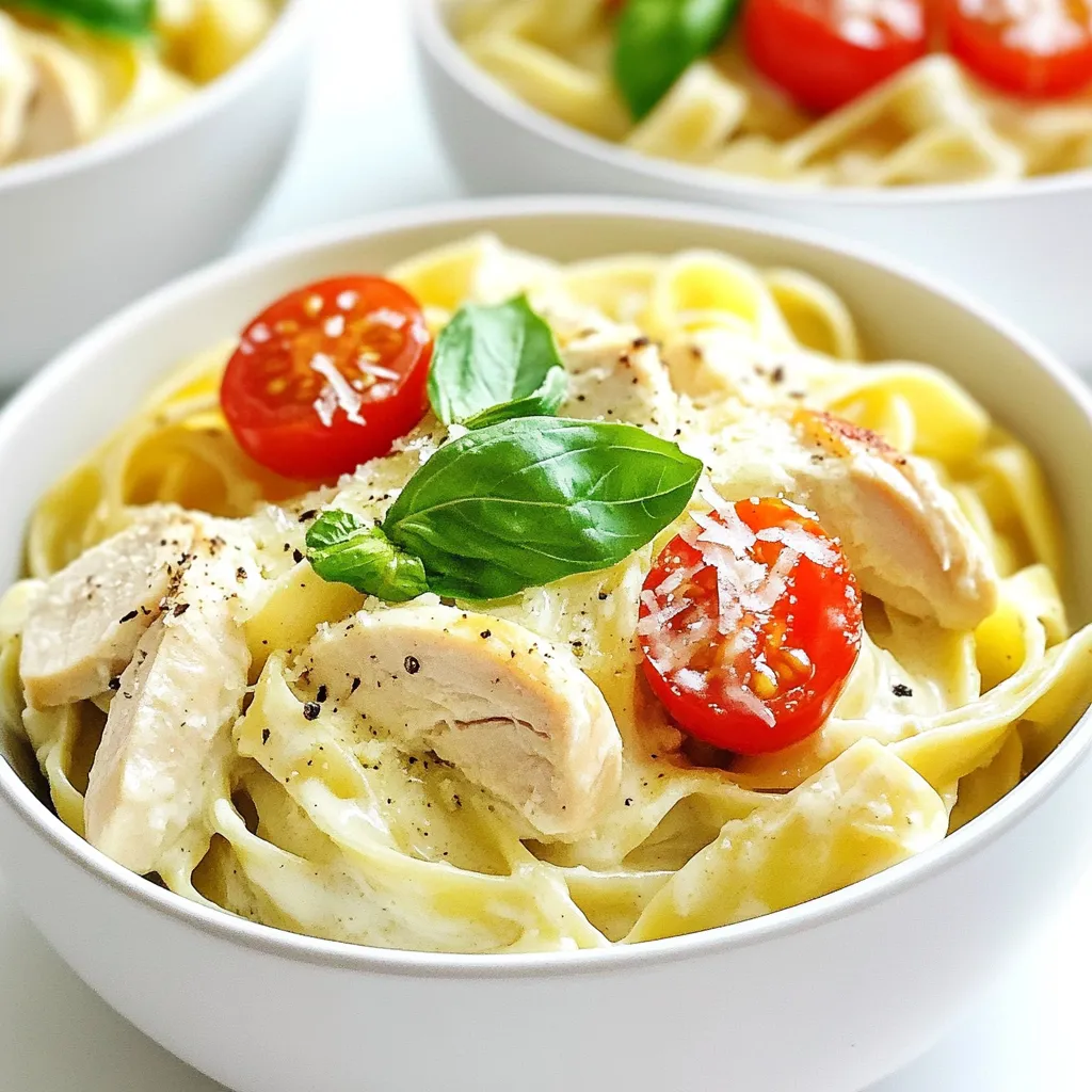 Um cremige Basilikum-Hühnchen-Pasta zuzubereiten, benötigen Sie folgende Hauptzutaten: - 2 Hähnchenbrustfilets, ohne Haut und Knochen, in Scheiben geschnitten - 225 g Fettuccine oder Ihre bevorzugte Pasta - 240 ml Schlagsahne - 1 Tasse frische Basilikumblätter, grob gehackt - 2 Esslöffel Olivenöl - 3 Knoblauchzehen, fein gehackt - 50 g geriebener Parmesan - Salz und Pfeffer nach Geschmack - 1/4 Teelöffel rote Pfefferflocken (optional) - Cherry-Tomaten, halbiert (zur Garnierung) Diese Zutaten sind einfach und leicht zu finden. Sie helfen, das Gericht reichhaltig und lecker zu machen. Einige beliebte Zusatzstoffe können das Gericht noch besser machen. Hier sind einige Ideen: - Zwiebeln: Fügen Sie fein gehackte Zwiebeln zu Ihrem Hühnchen hinzu. - Spinat: Frischer Spinat passt gut zur Sauce. - Erbsen: Diese kleinen grünen Erbsen bringen Farbe und Textur. - Pilze: Champignons oder andere Pilze können eine tolle Ergänzung sein. Diese Zutaten können den Geschmack und die Nährstoffe Ihrer Pasta steigern. Frische Zutaten machen einen großen Unterschied. Hier sind einige Tipps, um die besten Zutaten auszuwählen: - Hähnchen: Wählen Sie frisches, rosafarbenes Hähnchen mit wenig Fett. - Pasta: Achten Sie darauf, dass die Pasta nicht zerbrochen oder beschädigt ist. - Basilikum: Suchen Sie nach leuchtend grünen Blättern ohne braune Flecken. - Tomaten: Wählen Sie reife, feste Cherry-Tomaten für den besten Geschmack. Frische Zutaten verbessern nicht nur den Geschmack, sondern auch die Präsentation des Gerichts. {{ingredient_image_2}} Für die Pasta bringe ich in einem großen Topf gesalzenes Wasser zum Kochen. Ich füge die Fettuccine hinzu und koche sie bis sie al dente sind. Dies dauert etwa 8 bis 10 Minuten. Bevor ich die Pasta abgieße, hebe ich 120 ml des Nudelwassers auf. Dann lasse ich die Pasta abtropfen und stelle sie beiseite. In einer großen Pfanne erhitze ich 2 Esslöffel Olivenöl bei mittlerer Hitze. Dann füge ich die Hähnchenbrustscheiben hinzu. Ich würze sie mit Salz, Pfeffer und, wenn ich möchte, roten Pfefferflocken. Ich brate das Hühnchen für etwa 5 bis 7 Minuten, bis es goldbraun und durchgegart ist. Danach nehme ich das Hühnchen aus der Pfanne und lege es beiseite. Ich nutze die gleiche Pfanne und füge die fein gehackten Knoblauchzehen hinzu. Ich brate den Knoblauch für etwa 1 Minute, bis er aromatisch ist. Danach gieße ich 240 ml Schlagsahne in die Pfanne und bringe sie sanft zum Köcheln. Ich rühre die grob gehackten Basilikumblätter und 50 g geriebenen Parmesan unter. Die Sauce lasse ich 2 bis 3 Minuten köcheln, bis sie etwas eindickt. Jetzt gebe ich die gekochte Pasta und das Hühnchen zur Sauce in die Pfanne. Ich mische alles gut, bis die Pasta gleichmäßig bedeckt ist. Falls die Sauce zu dick ist, füge ich nach und nach etwas von dem beiseitegestellten Nudelwasser hinzu. Ich probiere die Pasta und passe die Würze nach Bedarf an. Dann richte ich die Pasta in tiefen Tellern an und garniere sie mit halbierten Cherry-Tomaten für Farbe und Frische. Um die perfekte Cremigkeit in Ihrer cremigen Basilikum-Hühnchen-Pasta zu erreichen, verwenden Sie frische Schlagsahne. Diese sorgt für einen reichhaltigen Geschmack. Achten Sie darauf, die Sauce nur leicht köcheln zu lassen. Zu starkes Kochen kann die Sahne gerinnen lassen. Fügen Sie nach und nach Nudelwasser hinzu, um die Konsistenz anzupassen. Das Wasser bringt Stärke mit, die die Sauce bindet. Sie können die Aromen variieren, um das Gericht anzupassen. Fügen Sie frische Kräuter wie Oregano oder Thymian hinzu. Diese Kräuter bringen zusätzliche Frische. Für einen scharfen Kick, probieren Sie mehr rote Pfefferflocken. Auch Zucchini- oder Paprikastücke passen gut. Sie bringen Farbe und Textur in das Gericht. Experimentieren Sie mit verschiedenen Käsesorten wie Mozzarella oder Feta für einen anderen Geschmack. Ein häufiger Fehler ist, die Pasta zu lange zu kochen. Achten Sie auf die Packungsanweisung und testen Sie die Pasta auf Al dente. Dies gibt der Pasta den perfekten Biss. Ein weiterer Fehler ist, das Nudelwasser nicht aufzuheben. Dieses Wasser ist wichtig, um die Sauce zu binden. Wenn Ihre Sauce zu dick ist, kann das Nudelwasser helfen, die richtige Konsistenz zu finden. Seien Sie vorsichtig mit dem Salz. Das Nudelwasser ist meist schon salzig. Probieren Sie die Pasta vor dem Würzen. Pro Tipps Frische Zutaten verwenden: Verwenden Sie frische Basilikumblätter und hochwertige Schlagsahne für den besten Geschmack und eine cremige Konsistenz. Pasta al dente kochen: Achten Sie darauf, die Pasta al dente zu kochen, damit sie beim Mischen mit der Sauce nicht zu weich wird. Variieren Sie die Proteine: Experimentieren Sie mit verschiedenen Proteinen wie Garnelen oder Tofu, um die Pasta nach Ihrem Geschmack anzupassen. Für mehr Geschmack: Fügen Sie zusätzliche Gewürze wie Zitronensaft oder geröstete Pinienkerne hinzu, um der Pasta mehr Tiefe und Komplexität zu verleihen. {{image_4}} Wenn Sie eine vegetarische Version der cremigen Basilikum-Hühnchen-Pasta möchten, ersetzen Sie das Hähnchen durch Gemüse. Zucchini, Paprika und Brokkoli sind gute Optionen. Sie bieten Geschmack und Textur. Sie können auch Kichererbsen oder Tofu verwenden. Diese bringen Protein und machen das Gericht sättigender. Für eine glutenfreie Variante wählen Sie glutenfreie Pasta. Es gibt viele Optionen aus Reis oder Linsen. Diese Sorten haben einen ähnlichen Geschmack und eine ähnliche Textur wie normale Pasta. Achten Sie darauf, die Kochzeit anzupassen, da glutenfreie Pasta oft schneller kocht. Saisonale Zutaten machen das Gericht frischer und bunter. Im Frühling können Sie Spargel oder Erbsen hinzufügen. Im Sommer sind frische Tomaten und Zucchini eine gute Wahl. Im Herbst passen Kürbis und Pilze gut dazu. Diese Zutaten bringen nicht nur Geschmack, sondern auch Nährstoffe. Experimentieren Sie mit verschiedenen Kräutern, um neue Aromen zu entdecken. Um die Reste der cremigen Basilikum-Hühnchen-Pasta aufzubewahren, lassen Sie die Pasta zuerst abkühlen. Verwenden Sie einen luftdichten Behälter, um die Pasta zu lagern. So bleibt die Pasta frisch und behält ihren Geschmack. Sie können die Reste auch in Portionen aufteilen. So können Sie die Mengen nach Bedarf aufwärmen. Die aufbewahrte Pasta hält sich im Kühlschrank etwa 3 bis 4 Tage. Achten Sie darauf, die Pasta gut abzudecken, um Austrocknen zu verhindern. Prüfen Sie vor dem Verzehr, ob die Pasta noch frisch riecht und aussieht. Wenn sie unappetitlich wirkt, werfen Sie sie weg. Um die Pasta erneut aufzuwärmen, gibt es verschiedene Methoden. Eine beliebte Methode ist die Mikrowelle. Stellen Sie die Pasta in eine mikrowellengeeignete Schüssel. Fügen Sie einen kleinen Schuss Wasser oder Sahne hinzu. Decken Sie die Schüssel ab und erhitzen Sie sie in Intervallen von 30 Sekunden. Rühren Sie die Pasta zwischendurch um. Eine andere Methode ist die Pfanne. Geben Sie die Pasta mit etwas Olivenöl in eine Pfanne. Erwärmen Sie sie bei mittlerer Hitze. Rühren Sie oft um, um ein Anbrennen zu vermeiden. Diese Methode hält die Pasta cremig und lecker. Die Zubereitung dauert insgesamt nur 30 Minuten. In 15 Minuten sind Sie bereit. Kochen Sie die Pasta und braten Sie das Hühnchen gleichzeitig. So sparen Sie Zeit. Mit dieser schnellen Methode können Sie ein leckeres Gericht in kurzer Zeit genießen. Ja, Sie können die Sahne durch griechischen Joghurt ersetzen. Dies macht die Sauce leichter und gesünder. Sie können auch eine pflanzliche Sahne verwenden, wenn Sie laktosefrei kochen. Beide Optionen geben der Pasta dennoch eine schöne Cremigkeit. Zu dieser Pasta passen verschiedene Beilagen gut. Ein frischer grüner Salat ist eine tolle Wahl. Auch knuspriges Baguette ist perfekt, um die Sauce aufzutunken. Gegrilltes Gemüse passt ebenfalls gut dazu und bringt Farbe auf den Teller. In diesem Artikel haben wir die Zutaten für cremige Basilikum-Hühnchen-Pasta besprochen. Ich habe die Hauptzutaten, beliebte Zusatzstoffe und Tipps zur Auswahl frischer Zutaten erklärt. Dann folgten einfache Schritte, um die Pasta zu kochen, das Hühnchen zu braten und die Sauce zuzubereiten. Wir haben auch nützliche Tipps und Variationen behandelt, um das Rezept anzupassen. Schließlich gab ich Ratschläge zur Lagerung und beantwortete häufige Fragen. Nutze diese Tipps, um dein Gericht perfekt zu machen und damit zu glänzen. Viel Spaß beim Kochen!