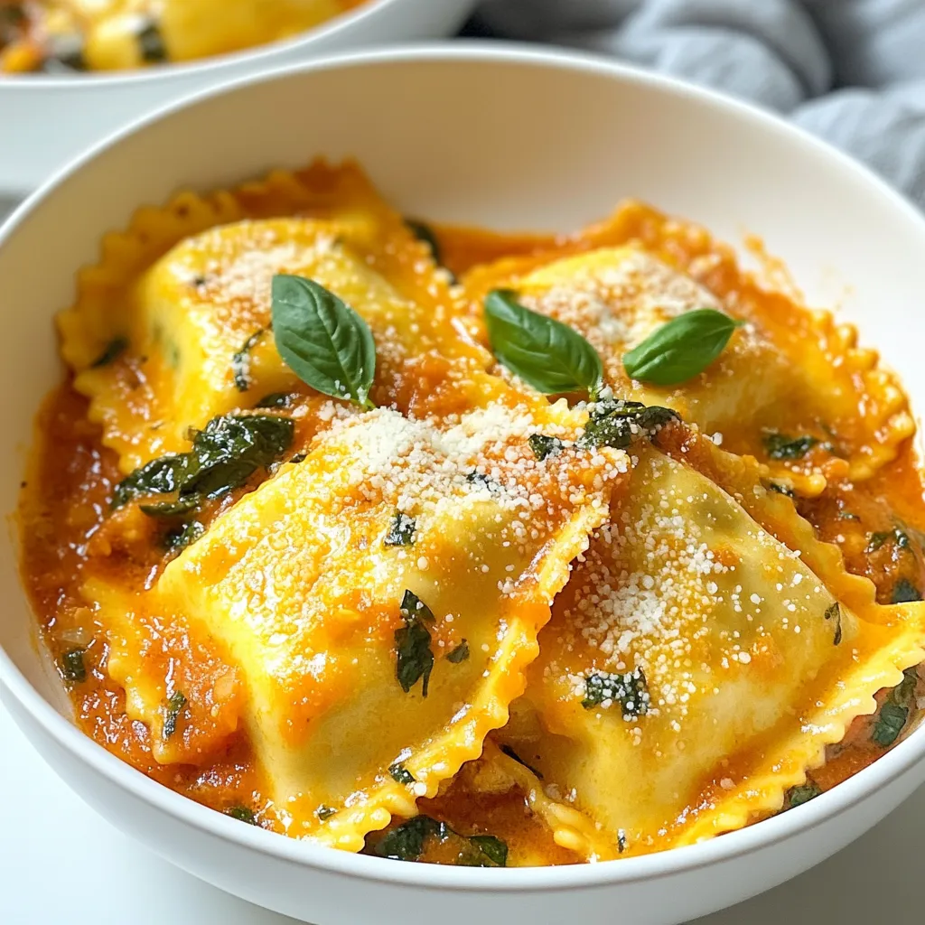 Um cremige Tomaten-Spinat-Ravioli zu machen, benötigst du folgende Zutaten: - 340 g frische oder gefrorene Ravioli (mit Käse oder Spinat gefüllt) - 2 Esslöffel Olivenöl - 3 Zehen Knoblauch, fein gehackt - 1 (400 g) Dose gehackte Tomaten - 240 ml Schlagsahne - 2 Tassen frischer Spinat, grob gehackt - 1 Teelöffel getrocknetes Basilikum - 1 Teelöffel getrockneter Oregano - Salz und Pfeffer nach Geschmack - 30 g frisch geriebener Parmesan - Frische Basilikumblätter als Garnitur Ich liebe die Frische der Zutaten. Sie sorgen für einen tollen Geschmack. Ravioli kannst du mit verschiedenen Füllungen wählen. Käse-Ravioli sind cremig und reichhaltig. Sie passen gut zur cremigen Sauce. Spinat-Ravioli haben einen gesunden, frischen Geschmack. Beide Optionen sind leicht zu finden. Du kannst auch selbstgemachte Ravioli verwenden, wenn du mehr Zeit hast. Füge deiner Sauce zusätzliche Gewürze hinzu, um mehr Geschmack zu erzielen. Eine Prise Paprika oder frisch gehackte Petersilie kann Wunder wirken. Du kannst auch geröstete Pinienkerne als Beilage verwenden. Sie geben einen tollen Crunch. Frisches Brot passt auch gut dazu, um die Sauce aufzutunken. {{ingredient_image_2}} Um die Ravioli zu kochen, bringe zuerst einen großen Topf mit gesalzenem Wasser zum Kochen. Füge die Ravioli hinzu. Wenn du frische Ravioli verwendest, koche sie für 3-5 Minuten. Gefrorene Ravioli brauchen 5-7 Minuten. Sie sind fertig, wenn sie zart sind. Gieße sie dann ab und stelle sie beiseite. Für die Sauce erhitze 2 Esslöffel Olivenöl in einer großen Pfanne bei mittlerer Hitze. Füge 3 fein gehackte Knoblauchzehen hinzu. Brate den Knoblauch für etwa 1 Minute an. Achte darauf, dass er nicht braun wird. Dann gib eine Dose (400 g) gehackte Tomaten und 240 ml Schlagsahne dazu. Rühre das Ganze gut um. Füge 1 Teelöffel getrocknetes Basilikum, 1 Teelöffel getrockneten Oregano, Salz und Pfeffer nach Geschmack hinzu. Lass die Sauce für 5-7 Minuten köcheln, bis sie leicht eindickt. Nehme 2 Tassen grob gehackten frischen Spinat und füge ihn zur Sauce hinzu. Koche den Spinat 2-3 Minuten lang, bis er zusammenfällt. Rühre die Sauce gut um, damit der Spinat gleichmäßig verteilt ist. Jetzt kannst du die gekochten Ravioli in die cremige Tomatensauce geben. Rühre vorsichtig, bis alle Ravioli gut bedeckt sind. Erhitze sie 2 Minuten bei niedriger Hitze. Ist die Sauce zu dick? Füge etwas Nudelwasser hinzu. Vom Herd nehmen und 30 g frisch geriebenen Parmesan unterrühren. Serviere die Ravioli in Schalen. Garniere sie mit frischen Basilikumblättern und mehr Parmesan nach Wunsch. Um die perfekte Sauce zu machen, starten Sie mit frischem Olivenöl. Erhitzen Sie es in einer großen Pfanne. Fügen Sie den gehackten Knoblauch hinzu und braten Sie ihn an. Achten Sie darauf, dass er nicht braun wird. Das gibt Ihrer Sauce einen tollen Geschmack. Nun kommen die gehackten Tomaten in die Pfanne. Rühren Sie die Schlagsahne ein, um die Sauce cremig zu machen. Fügen Sie getrocknetes Basilikum und Oregano hinzu. Diese Kräuter bringen den Geschmack hervor. Lassen Sie die Sauce 5-7 Minuten köcheln. So wird sie schön dick und aromatisch. Kochen Sie die Ravioli in einem großen Topf mit gesalzenem Wasser. Achten Sie auf die Kochzeit, je nach Art der Ravioli. Frische Ravioli brauchen 3-5 Minuten, gefrorene 5-7 Minuten. Wenn sie fertig sind, gießen Sie sie ab, aber lassen Sie etwas Nudelwasser übrig. Das Nudelwasser hilft, die Sauce zu verdünnen, falls sie zu dick wird. Seien Sie vorsichtig beim Mischen. Die Ravioli sollen ganz bleiben und die Sauce umarmen. Ein häufiges Problem ist, dass die Sauce zu dick wird. Fügen Sie einfach etwas Nudelwasser hinzu, um die Konsistenz zu verbessern. Ein weiterer Fehler ist, den Knoblauch zu lange zu braten. Das kann bitter schmecken. Achten Sie darauf, den Spinat richtig zu garen. Er sollte nur 2-3 Minuten kochen, bis er zusammenfällt. So bleibt er frisch und grün. Verwenden Sie frisch geriebenen Parmesan, um den besten Geschmack zu erzielen. Pro Tipps Frische Ravioli verwenden: Frische Ravioli bieten eine zarte Textur und ein besseres Geschmackserlebnis im Vergleich zu gefrorenen. Achten Sie darauf, die Kochzeit entsprechend anzupassen. Knoblauch nicht anbrennen lassen: Braten Sie den Knoblauch nur kurz an, bis er duftet, um einen bitteren Geschmack zu vermeiden. Ein gutes Zeichen ist, wenn er leicht goldbraun wird. Spinat richtig garen: Fügen Sie den Spinat erst am Ende hinzu, damit er seine leuchtende Farbe und Nährstoffe behält. Er sollte nur kurz in der Sauce zusammenfallen. Sauce anpassen: Wenn die Sauce zu dick ist, fügen Sie nach und nach etwas Nudelwasser hinzu, um die gewünschte Konsistenz zu erreichen. Dies verbessert auch den Geschmack der Sauce. {{image_4}} Du kannst die cremigen Tomaten-Spinat-Ravioli leicht anpassen. Probiere verschiedene Gemüsesorten aus. Zum Beispiel, füge Zucchini oder Pilze hinzu. Diese Gemüsesorten bringen neue Aromen und Texturen. Auch Erbsen oder Paprika passen gut. Die Farben der Gerichte werden lebendiger, und der Geschmack wird aufregender. Die Wahl des Käses kann viel ausmachen. Nutze frischen Ricotta für eine cremige Füllung. Auch Feta gibt einen tollen, salzigen Geschmack. Du kannst auch Mozzarella verwenden, um die Ravioli extra schmelzig zu machen. Parmesan ist ein Muss für die Sauce. Er bringt Tiefe und Geschmack. Experimentiere mit verschiedenen Käsemischungen für neue Überraschungen. Wenn du eine vegane Option suchst, ersetze die Schlagsahne. Kokosmilch oder Cashewcreme sind tolle Alternativen. Sie machen die Sauce schön cremig. Verwende auch Hefeflocken, um einen käsigen Geschmack zu erzeugen. Diese ersetzen Parmesan gut. So kannst du die Ravioli auch ohne tierische Produkte genießen. Wenn du die Ravioli übrig hast, lagere sie im Kühlschrank. Lege die Ravioli in einen luftdichten Behälter. So bleiben sie frisch. Du kannst sie bis zu drei Tage aufbewahren. Achte darauf, die Sauce und die Ravioli getrennt zu lagern, um die beste Textur zu erhalten. Wenn du mehr Ravioli machen möchtest, friere sie ein. Lege die gekochten Ravioli auf ein Backblech. Achte darauf, dass sie sich nicht berühren. So kleben sie nicht zusammen. Friere sie für ein bis zwei Stunden ein. Danach kannst du sie in einen luftdichten Behälter oder einen Gefrierbeutel umfüllen. Gefrorene Ravioli halten bis zu drei Monate. Um die Ravioli wieder aufzuwärmen, erwärme sie in einer Pfanne. Füge einen Schuss Wasser oder Brühe hinzu, um die Sauce geschmeidig zu halten. Erhitze sie bei mittlerer Hitze. Rühre regelmäßig um, damit sie gleichmäßig warm werden. Du kannst die Ravioli auch in der Mikrowelle aufwärmen. Decke sie mit einem feuchten Tuch ab, um ein Austrocknen zu verhindern. Die Zubereitungszeit für die Ravioli beträgt etwa 25 Minuten. Die Vorbereitungszeit liegt bei ungefähr 10 Minuten. Kochen Sie die Ravioli in gesalzenem Wasser. Frische Ravioli benötigen 3-5 Minuten, gefrorene Ravioli 5-7 Minuten. Ja, Sie können sowohl frische als auch gefrorene Ravioli verwenden. Beide Optionen schmecken gut. Frische Ravioli sind schneller zubereitet, während gefrorene Ravioli eine längere Kochzeit brauchen. Wählen Sie die Variante, die Ihnen am besten gefällt. Um die Sauce dicker zu machen, köcheln Sie sie länger. Rühren Sie gelegentlich um. Fügen Sie etwas mehr Sahne hinzu, wenn nötig. Alternativ können Sie etwas geriebenen Parmesan in die Sauce geben. Dies wird die Konsistenz ebenfalls verbessern. Ja, dieses Rezept ist perfekt für die Familie. Es ist einfach und schnell zuzubereiten. Die Kombination aus cremiger Sauce und Spinat ist lecker und gesund. Kinder und Erwachsene werden es lieben! Wir haben die Zutaten für cremige Tomaten-Spinat-Ravioli erkundet und eine einfache Schritt-für-Schritt-Anleitung gegeben. Die Tipps helfen dir, Fehler beim Kochen zu vermeiden und die perfekte Sauce zu erstellen. Variationen mit anderem Gemüse oder Käse lassen dir Raum zum Experimentieren. Schließlich bieten die Lagerinformationen praktische Hinweise, um Reste frisch zu halten. Mach dir keine Sorgen, dieses Rezept passt für die ganze Familie und ist einfach zuzubereiten. Mit diesen Tipps gelingt dir ein schmackhaftes Gericht, das jeder lieben wird.