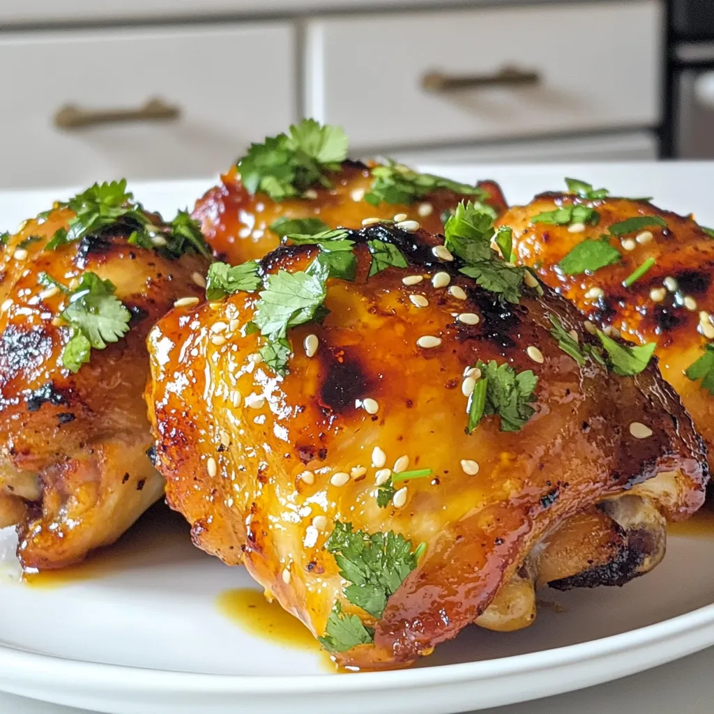 - 4 Hühnchenkeulen mit Knochen und Haut - 60 ml Honig - 30 ml Sriracha-Sauce - 15 ml Sojasauce - 2 Knoblauchzehen, fein gehackt - 1 Teelöffel frischer Ingwer, gerieben Die Hühnchenkeulen sind die Hauptzutat. Sie sind saftig und zart. Honig und Sriracha-Sauce geben dem Gericht die süße und scharfe Note. Sojasauce fügt Tiefe hinzu. Knoblauch und Ingwer bringen einen tollen Geschmack. - Salz und Pfeffer nach Geschmack - 15 ml Olivenöl - Frische Korianderblätter, zum Garnieren - Sesamsamen, zum Garnieren Salz und Pfeffer sind wichtig für den Geschmack. Sie helfen, die Aromen hervorzuheben. Olivenöl sorgt für die richtige Bräunung der Haut. Koriander und Sesamsamen sind die perfekte Garnitur. Sie machen das Gericht schön und ansprechend. {{ingredient_image_2}} Um die Marinade zu machen, mische zuerst den Honig, die Sriracha-Sauce und die Sojasauce in einer Schüssel. Diese Mischung bringt süße und scharfe Aromen zusammen. Dann füge zwei fein gehackte Knoblauchzehen und einen Teelöffel frisch geriebenen Ingwer hinzu. Diese Zutaten geben der Marinade einen tollen Geschmack. Rühre alles gut um, bis es gleichmäßig aussieht. Nimm die Hühnchenkeulen und trockne sie gründlich mit Küchenpapier ab. Das hilft, eine knusprige Haut zu erzielen. Würze beide Seiten der Hühnchenkeulen großzügig mit Salz und Pfeffer. Das macht das Fleisch geschmackvoller. Jetzt erhitze eine große Pfanne bei mittlerer Hitze und gib etwas Olivenöl hinein. Warte, bis das Öl heiß ist, bevor du die Hühnchenkeulen hinzufügst. Lege die Hühnchenkeulen mit der Hautseite nach unten in die Pfanne. Brate sie für etwa 5-7 Minuten an, bis die Haut knusprig und goldbraun ist. Wende die Hühnchenkeulen dann vorsichtig. Gieße die vorbereitete Honig-Sriracha-Mischung gleichmäßig über die Hühnchenkeulen. Reduziere die Hitze auf mittlere Stufe und lasse die Sauce köcheln. Gare die Hühnchenkeulen für weitere 15-20 Minuten, bis die Innentemperatur 75 °C erreicht. Die Sauce sollte am Ende dick und lecker sein. Lass die Hühnchenkeulen nach dem Garen 5 Minuten ruhen. Sie sind jetzt bereit zum Servieren! Die Innentemperatur ist wichtig. Sie sollte 75 °C erreichen. Verwende ein Fleischthermometer, um dies zu überprüfen. Du kannst die Hühnchenkeulen auch im Ofen garen. Eine Methode ist, sie bei 200 °C für 25 Minuten zu backen. Das sorgt für eine gleichmäßige Garung. Eine knusprige Haut macht das Gericht besonders. Kontrolliere die Hitze gut. Zu hohe Hitze kann die Haut verbrennen. Wende die Hühnchenkeulen während des Garens. So wird die Haut von beiden Seiten knusprig. Dies gibt dir einen tollen Biss und Geschmack. Die Präsentation zählt! Serviere die Hühnchenkeulen auf einem großen Teller. Träufle die restliche Sauce darüber. Garnieren mit frischen Korianderblättern und Sesamsamen macht das Gericht ansprechend. Du kannst dazu Reis oder einen frischen Salat anbieten. Diese Beilagen passen gut zu den Aromen des Gerichts. Pro Tipps Hühnchen marinieren: Lass die Hühnchenkeulen mindestens 30 Minuten in der Honig-Sriracha-Mischung marinieren, um den Geschmack zu intensivieren. Knusprige Haut: Für extra knusprige Haut die Hühnchenkeulen vor dem Braten mit etwas Maisstärke bestäuben. Restliche Sauce verwenden: Verwende die restliche Sauce als Dip oder träufle sie über Reis oder Gemüse, um das Gericht zu vervollständigen. Garnitur variieren: Experimentiere mit verschiedenen Kräutern wie Minze oder Petersilie, um weitere Geschmacksnuancen hinzuzufügen. {{image_4}} Für diese leckeren Hühnchenkeulen kannst du auch Hähnchenbrust verwenden. Hähnchenbrust ist magerer und gar schneller. Du musst die Garzeit anpassen. Achte darauf, dass die Innentemperatur 75 °C erreicht. Wenn du vegetarisch kochen möchtest, probiere Tofu oder Tempeh. Diese Optionen nehmen die Sauce gut auf. Mariniere sie wie die Hühnchenkeulen und brate sie in der Pfanne an. So bekommst du ein tolles Aroma. Eine einfache Möglichkeit, den Geschmack zu verändern, ist das Hinzufügen von Limetten- oder Zitronensaft. Der Saft bringt Frische und eine leichte Säure. Dies passt gut zu der süßen und scharfen Sauce. Wenn du mehr Schärfe magst, füge Chiliflocken hinzu. Ein Teelöffel reicht oft aus. So wird das Gericht noch aufregender und passt zu scharfen Fans. Die Kräuter sind auch wichtig für den Geschmack. Frischer Koriander ist super, aber du kannst auch andere Kräuter nutzen. Petersilie oder Basilikum bringen neue Aromen. Für die Sojasauce kannst du zwischen dunkler und heller Sojasauce wählen. Dunkle Sojasauce gibt mehr Farbe und Tiefe. Helle Sojasauce ist milder und weniger intensiv. Experimentiere und finde deinen Favoriten! Um die Reste der Honig-Sriracha-Hühnchenkeulen gut zu lagern, gibt es zwei einfache Optionen: - Kühlschranklagerung: Lass die Hühnchenkeulen auf Raumtemperatur abkühlen. Lege sie dann in einen luftdichten Behälter. Sie bleiben bis zu drei Tage frisch. - Gefrieroptionen: Du kannst die Hühnchenkeulen auch einfrieren. Wickel sie gut in Frischhaltefolie und dann in einen Gefrierbeutel. So halten sie bis zu drei Monate. - Wie lange sind die Hühnchenkeulen haltbar?: Im Kühlschrank halten die Hühnchenkeulen bis zu drei Tage. Im Gefrierfach sind sie bis zu drei Monate genießbar. - Tipps zur Wiedererwärmung: Beim Aufwärmen solltest du die Hühnchenkeulen sanft erwärmen. Nutze den Ofen bei 180 °C, bis sie heiß sind. Du kannst auch die Mikrowelle nutzen, aber achte darauf, dass sie gleichmäßig warm werden. Um die beste Honey Sriracha Sauce zu machen, mische einfach Honig und Sriracha-Sauce. Füge Sojasauce hinzu für mehr Tiefe. Knoblauch und Ingwer geben der Sauce eine tolle Note. Du kannst die Sauce auch etwas heißer machen, wenn du mehr Sriracha hinzufügst. Probiere, die Mischung vor dem Kochen zu kosten. So passt du den Geschmack perfekt an deinen Wunsch an. Ja, du kannst das Rezept anpassen! Wenn du weniger Schärfe magst, nimm weniger Sriracha. Du kannst auch andere Zutaten verwenden, wie Limettensaft oder Honig. Für einen anderen Geschmack kannst du frische Kräuter hinzufügen, zum Beispiel Basilikum oder Petersilie. Sei kreativ und finde die Mischung, die dir am besten schmeckt. Zu Honey Sriracha Chicken Thighs passen viele Beilagen. Reis ist eine einfache Wahl. Er nimmt die Sauce gut auf. Auch gedünstetes Gemüse wie Brokkoli oder Karotten sind frisch und lecker. Ein einfacher grüner Salat passt auch gut. Du kannst sogar einen asiatischen Slaw machen, um einen knackigen Kontrast zu bieten. Experimentiere mit verschiedenen Beilagen, um dein Gericht zu ergänzen! In diesem Blogbeitrag haben wir alles für ein leckeres Gericht beleuchtet: von den Hauptzutaten wie Hühnchenkeulen, Honig und Sriracha bis zu den essenziellen Tipps für die Zubereitung. Achte auf die richtige Garzeit und die knusprige Haut. Du kannst das Rezept leicht anpassen und Variationen ausprobieren. Lagere Resten richtig, damit sie frisch bleiben. Mit diesen Tipps bereitest du köstliche Honey Sriracha Hühnchenkeulen zu. Genieße die Vielfalt und die Aromen in deiner Küche!