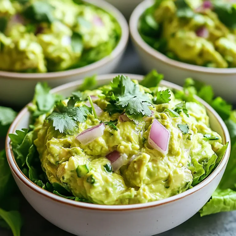 Für den Avocado-Limetten-Thunfischsalat brauchst du: - 2 Dosen Thunfisch in Wasser, abgetropft - 1 reife Avocado, püriert - 1/4 Tasse naturbelassener griechischer Joghurt - 2 Esslöffel Limettensaft (frisch gepresst) - 1 kleine rote Zwiebel, fein gehackt - 1/2 Tasse Sellerie, gewürfelt - 1/4 Tasse Koriander, gehackt - 1/2 Teelöffel Knoblauchpulver - Salz und Pfeffer nach Geschmack - Mischsalat oder Salatblätter zum Servieren Diese Zutaten machen den Salat frisch und lecker. Du kannst die Avocado als Basis nehmen. Sie sorgt für eine cremige Textur und einen guten Geschmack. Die Avocado ist das Herzstück dieses Salates. Sie bringt viele Vorteile mit sich. Sie enthält gesunde Fette, die gut für das Herz sind. Avocados helfen auch, den Cholesterinspiegel zu senken. Außerdem sind sie reich an Vitaminen und Mineralstoffen. Vitamin E ist wichtig für die Haut. Kalium hilft, den Blutdruck zu regulieren. Diese gesunden Nährstoffe machen deinen Salat nahrhaft und lecker. Du kannst den Salat nach deinem Geschmack anpassen. Probiere andere Zutaten, um neue Geschmäcker zu entdecken. Hier sind ein paar Ideen: - Füge gewürfelte Paprika hinzu für mehr Crunch. - Statt Koriander kannst du Petersilie verwenden. - Ein bisschen Mais sorgt für Süße. - Für einen scharfen Kick, füge Jalapeños hinzu. Diese einfachen Anpassungen machen deinen Avocado-Limetten-Thunfischsalat spannend. So wird jede Portion zu einem neuen Erlebnis für deinen Gaumen. {{ingredient_image_2}} Die Zubereitung des Avocado-Limetten-Thunfischsalats dauert nur 10 Minuten. Diese Zeit reicht aus, um alle Zutaten frisch und lecker zu verbinden. Das Rezept ergibt vier Portionen, perfekt für eine kleine Gruppe oder eine Familie. 1. Nimm zwei Dosen Thunfisch und lass das Wasser ab. 2. Püriere eine reife Avocado in einer großen Schüssel. 3. Gib den abgetropften Thunfisch und 1/4 Tasse griechischen Joghurt zur Avocado. 4. Mische alles gut, bis die Zutaten gleichmäßig verteilt sind. 5. Presse zwei Esslöffel Limettensaft aus und füge ihn zur Mischung hinzu. 6. Rühre kräftig um, um die Farbe der Avocado zu bewahren. 7. Hacke eine kleine rote Zwiebel fein und würfle 1/2 Tasse Sellerie. 8. Gib die Zwiebel und den Sellerie in die Schüssel. 9. Füge 1/4 Tasse gehackten Koriander hinzu und mische alles gut. 10. Streue 1/2 Teelöffel Knoblauchpulver ein. 11. Würze mit Salz und Pfeffer nach Geschmack. 12. Mische erneut, bis alles gut kombiniert ist. 13. Serviere den Salat auf einem Bett aus Mischsalat oder in Salatblättern. Achte darauf, die Avocado gut zu pürieren. So bleibt die Mischung cremig. Wenn du magst, kannst du den Salat 30 Minuten im Kühlschrank kühlen. Dadurch intensivieren sich die Aromen. Experimentiere mit den Zutaten, um die perfekte Konsistenz zu finden. Wählen Sie eine reife Avocado aus. Sie sollte leicht weich sein, wenn Sie sanft drücken. Eine grüne Avocado braucht mehr Zeit zum Reifen. Lassen Sie sie bei Raumtemperatur liegen. Um den Reifungsprozess zu beschleunigen, legen Sie sie in eine Papiertüte mit einem Apfel oder einer Banane. Diese Früchte setzen Ethylen frei, das die Reifung fördert. Prüfen Sie die Avocado täglich, um den perfekten Zeitpunkt zu finden. Lagern Sie Reste in einem luftdichten Behälter. So bleibt der Salat frisch. Fügen Sie etwas Limettensaft hinzu, um die Farbe der Avocado zu erhalten. Das verhindert, dass sie braun wird. Wenn Sie den Salat länger aufbewahren möchten, essen Sie ihn innerhalb von zwei Tagen. Achten Sie darauf, den Salat nicht zu lange stehen zu lassen. So vermeiden Sie eine Veränderung des Geschmacks und der Textur. Bereiten Sie den Avocado-Limetten-Thunfischsalat im Voraus zu. Mischen Sie alle Zutaten, aber fügen Sie die Avocado erst kurz vor dem Servieren hinzu. So bleibt die Avocado frisch und grün. Sie können den Thunfischsalat auch einen Tag vorher zubereiten. Lagern Sie ihn im Kühlschrank. Servieren Sie ihn dann kalt, um die Aromen zu intensivieren. Pro Tipps Frische Zutaten wählen: Verwenden Sie möglichst frische Avocados und frischen Limettensaft, um den besten Geschmack zu erzielen. Avocado richtig pürieren: Stellen Sie sicher, dass die Avocado gut püriert ist, um eine cremige Textur im Salat zu erreichen. Variationen ausprobieren: Fügen Sie andere Zutaten wie Paprika oder Mais hinzu, um den Salat nach Ihrem Geschmack zu variieren. Für mehr Geschmack kühlen: Lassen Sie den Salat vor dem Servieren 30 Minuten im Kühlschrank ruhen, um die Aromen zu intensivieren. {{image_4}} Ich liebe die mediterrane Küche, und dieser Salat ist ein Hit. Fügen Sie schwarze Oliven und Feta-Käse hinzu. Diese Zutaten geben dem Salat einen salzigen und herzhaften Geschmack. Zwiebeln und frische Kräuter wie Basilikum oder Oregano passen auch gut dazu. Der Limettensaft hebt die Aromen hervor. Sollten Sie vegan sein, gibt es einfache Alternativen. Nutzen Sie Kichererbsen oder zerdrückte Tofu-Würfel. Diese Optionen geben Ihnen eine ähnliche Textur wie Thunfisch. Kombinieren Sie sie mit Avocado und Joghurt. Auch hier sorgt Limettensaft für einen frischen Geschmack. So bleibt der Salat leicht und nahrhaft. Um Ihrem Avocado-Limetten-Thunfischsalat mehr Kick zu geben, probieren Sie diese Zutaten aus: - Paprika für eine süße Note - Jalapeños für Schärfe - Mango für eine fruchtige Note - Gurken für mehr Frische Diese einfachen Ergänzungen machen Ihr Gericht spannender. Experimentieren Sie mit verschiedenen Kombinationen, um Ihren perfekten Salat zu finden. Um den Avocado-Limetten-Thunfischsalat frisch zu halten, lege ihn in einen luftdichten Behälter. Dies schützt vor Luft und hält die Aromen stark. Du solltest den Salat auch im Kühlschrank aufbewahren. So bleibt seine Farbe und der Geschmack erhalten. Vermeide es, den Salat länger als nötig offen zu lagern. Wenn du ihn in eine Schüssel umfüllst, gib ein wenig Limettensaft darüber. Das hilft, die Avocado frisch zu halten. Im Kühlschrank hält sich der Avocado-Limetten-Thunfischsalat etwa 2 bis 3 Tage. Achte darauf, ihn gut abzudecken. Nach ein paar Tagen kann die Avocado braun werden. Das ändert zwar den Geschmack nicht stark, sieht aber nicht so schön aus. Wenn du bemerkst, dass er nicht mehr frisch aussieht, schmecke ihn einfach. Wenn er gut schmeckt, ist er noch in Ordnung. Die Gefrierfähigkeit von diesem Salat ist begrenzt. Ich empfehle, ihn nicht einzufrieren. Die Avocado wird nach dem Auftauen matschig. Wenn du Reste hast, iss sie einfach innerhalb von ein paar Tagen. So hast du immer einen köstlichen, frischen Snack zur Hand. Vermeide es, den Salat mit anderen Zutaten zu mischen, die nicht gut einfrieren. So bleibst du auf der sicheren Seite. Du kannst den Avocado-Limetten-Thunfischsalat bis zu drei Tage im Kühlschrank aufbewahren. Achte darauf, ihn gut abzudecken. Die Avocado kann jedoch braun werden. Ein Spritzer Limettensaft hilft, die Farbe zu bewahren. Ja, du kannst viele Zutaten hinzufügen. Probiere zum Beispiel Paprika für mehr Crunch oder Mais für eine süße Note. Auch Oliven oder Kapern passen gut dazu. Sei kreativ und finde deinen eigenen Geschmack. Ja, dieser Salat ist sehr gesund! Thunfisch liefert viel Protein und gesunde Fette. Avocado enthält wertvolle Nährstoffe und Ballaststoffe. Der griechische Joghurt ist fettarm und reich an Probiotika. Das macht ihn zu einer nahrhaften Wahl für jede Mahlzeit. Der Avocado-Limetten-Thunfischsalat ist leicht und schnell zuzubereiten. Die Hauptzutaten bringen Geschmack und Nährstoffe. Mit einigen Tipps bewahren Sie die Frische. Variationen machen das Gericht spannend und lecker. Denken Sie an Lagerung und Haltbarkeit, um den Salat optimal zu genießen. Das Rezept ist einfach und gesund. Genießen Sie die verschiedenen Möglichkeiten, die dieses Gericht bietet!
