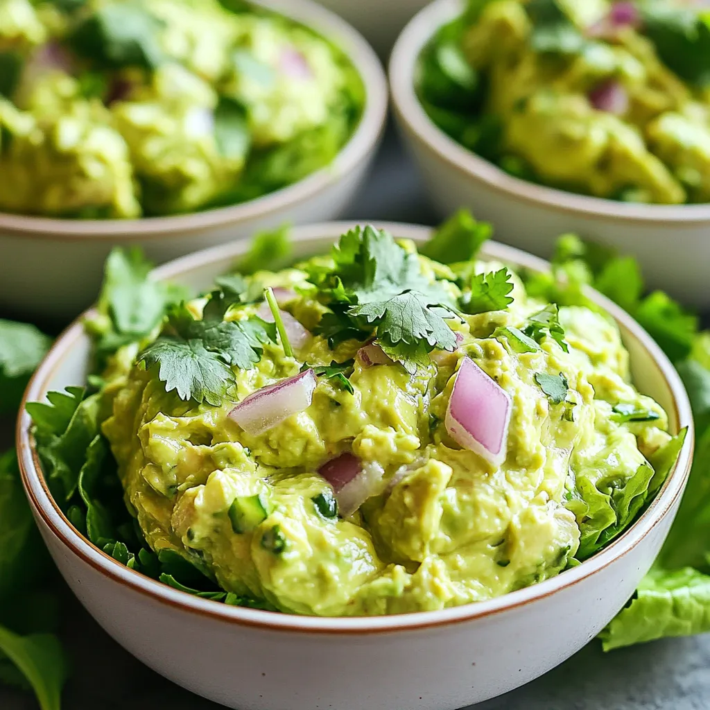 Für den Avocado-Limetten-Thunfischsalat brauchst du: - 2 Dosen Thunfisch in Wasser, abgetropft - 1 reife Avocado, püriert - 1/4 Tasse naturbelassener griechischer Joghurt - 2 Esslöffel Limettensaft (frisch gepresst) - 1 kleine rote Zwiebel, fein gehackt - 1/2 Tasse Sellerie, gewürfelt - 1/4 Tasse Koriander, gehackt - 1/2 Teelöffel Knoblauchpulver - Salz und Pfeffer nach Geschmack - Mischsalat oder Salatblätter zum Servieren Diese Zutaten machen den Salat frisch und lecker. Du kannst die Avocado als Basis nehmen. Sie sorgt für eine cremige Textur und einen guten Geschmack. Die Avocado ist das Herzstück dieses Salates. Sie bringt viele Vorteile mit sich. Sie enthält gesunde Fette, die gut für das Herz sind. Avocados helfen auch, den Cholesterinspiegel zu senken. Außerdem sind sie reich an Vitaminen und Mineralstoffen. Vitamin E ist wichtig für die Haut. Kalium hilft, den Blutdruck zu regulieren. Diese gesunden Nährstoffe machen deinen Salat nahrhaft und lecker. Du kannst den Salat nach deinem Geschmack anpassen. Probiere andere Zutaten, um neue Geschmäcker zu entdecken. Hier sind ein paar Ideen: - Füge gewürfelte Paprika hinzu für mehr Crunch. - Statt Koriander kannst du Petersilie verwenden. - Ein bisschen Mais sorgt für Süße. - Für einen scharfen Kick, füge Jalapeños hinzu. Diese einfachen Anpassungen machen deinen Avocado-Limetten-Thunfischsalat spannend. So wird jede Portion zu einem neuen Erlebnis für deinen Gaumen. {{ingredient_image_2}} Die Zubereitung des Avocado-Limetten-Thunfischsalats dauert nur 10 Minuten. Diese Zeit reicht aus, um alle Zutaten frisch und lecker zu verbinden. Das Rezept ergibt vier Portionen, perfekt für eine kleine Gruppe oder eine Familie. 1. Nimm zwei Dosen Thunfisch und lass das Wasser ab. 2. Püriere eine reife Avocado in einer großen Schüssel. 3. Gib den abgetropften Thunfisch und 1/4 Tasse griechischen Joghurt zur Avocado. 4. Mische alles gut, bis die Zutaten gleichmäßig verteilt sind. 5. Presse zwei Esslöffel Limettensaft aus und füge ihn zur Mischung hinzu. 6. Rühre kräftig um, um die Farbe der Avocado zu bewahren. 7. Hacke eine kleine rote Zwiebel fein und würfle 1/2 Tasse Sellerie. 8. Gib die Zwiebel und den Sellerie in die Schüssel. 9. Füge 1/4 Tasse gehackten Koriander hinzu und mische alles gut. 10. Streue 1/2 Teelöffel Knoblauchpulver ein. 11. Würze mit Salz und Pfeffer nach Geschmack. 12. Mische erneut, bis alles gut kombiniert ist. 13. Serviere den Salat auf einem Bett aus Mischsalat oder in Salatblättern. Achte darauf, die Avocado gut zu pürieren. So bleibt die Mischung cremig. Wenn du magst, kannst du den Salat 30 Minuten im Kühlschrank kühlen. Dadurch intensivieren sich die Aromen. Experimentiere mit den Zutaten, um die perfekte Konsistenz zu finden. Wählen Sie eine reife Avocado aus. Sie sollte leicht weich sein, wenn Sie sanft drücken. Eine grüne Avocado braucht mehr Zeit zum Reifen. Lassen Sie sie bei Raumtemperatur liegen. Um den Reifungsprozess zu beschleunigen, legen Sie sie in eine Papiertüte mit einem Apfel oder einer Banane. Diese Früchte setzen Ethylen frei, das die Reifung fördert. Prüfen Sie die Avocado täglich, um den perfekten Zeitpunkt zu finden. Lagern Sie Reste in einem luftdichten Behälter. So bleibt der Salat frisch. Fügen Sie etwas Limettensaft hinzu, um die Farbe der Avocado zu erhalten. Das verhindert, dass sie braun wird. Wenn Sie den Salat länger aufbewahren möchten, essen Sie ihn innerhalb von zwei Tagen. Achten Sie darauf, den Salat nicht zu lange stehen zu lassen. So vermeiden Sie eine Veränderung des Geschmacks und der Textur. Bereiten Sie den Avocado-Limetten-Thunfischsalat im Voraus zu. Mischen Sie alle Zutaten, aber fügen Sie die Avocado erst kurz vor dem Servieren hinzu. So bleibt die Avocado frisch und grün. Sie können den Thunfischsalat auch einen Tag vorher zubereiten. Lagern Sie ihn im Kühlschrank. Servieren Sie ihn dann kalt, um die Aromen zu intensivieren. Pro Tipps Frische Zutaten wählen: Verwenden Sie möglichst frische Avocados und frischen Limettensaft, um den besten Geschmack zu erzielen. Avocado richtig pürieren: Stellen Sie sicher, dass die Avocado gut püriert ist, um eine cremige Textur im Salat zu erreichen. Variationen ausprobieren: Fügen Sie andere Zutaten wie Paprika oder Mais hinzu, um den Salat nach Ihrem Geschmack zu variieren. Für mehr Geschmack kühlen: Lassen Sie den Salat vor dem Servieren 30 Minuten im Kühlschrank ruhen, um die Aromen zu intensivieren. {{image_4}} Ich liebe die mediterrane Küche, und dieser Salat ist ein Hit. Fügen Sie schwarze Oliven und Feta-Käse hinzu. Diese Zutaten geben dem Salat einen salzigen und herzhaften Geschmack. Zwiebeln und frische Kräuter wie Basilikum oder Oregano passen auch gut dazu. Der Limettensaft hebt die Aromen hervor. Sollten Sie vegan sein, gibt es einfache Alternativen. Nutzen Sie Kichererbsen oder zerdrückte Tofu-Würfel. Diese Optionen geben Ihnen eine ähnliche Textur wie Thunfisch. Kombinieren Sie sie mit Avocado und Joghurt. Auch hier sorgt Limettensaft für einen frischen Geschmack. So bleibt der Salat leicht und nahrhaft. Um Ihrem Avocado-Limetten-Thunfischsalat mehr Kick zu geben, probieren Sie diese Zutaten aus: - Paprika für eine süße Note - Jalapeños für Schärfe - Mango für eine fruchtige Note - Gurken für mehr Frische Diese einfachen Ergänzungen machen Ihr Gericht spannender. Experimentieren Sie mit verschiedenen Kombinationen, um Ihren perfekten Salat zu finden. Um den Avocado-Limetten-Thunfischsalat frisch zu halten, lege ihn in einen luftdichten Behälter. Dies schützt vor Luft und hält die Aromen stark. Du solltest den Salat auch im Kühlschrank aufbewahren. So bleibt seine Farbe und der Geschmack erhalten. Vermeide es, den Salat länger als nötig offen zu lagern. Wenn du ihn in eine Schüssel umfüllst, gib ein wenig Limettensaft darüber. Das hilft, die Avocado frisch zu halten. Im Kühlschrank hält sich der Avocado-Limetten-Thunfischsalat etwa 2 bis 3 Tage. Achte darauf, ihn gut abzudecken. Nach ein paar Tagen kann die Avocado braun werden. Das ändert zwar den Geschmack nicht stark, sieht aber nicht so schön aus. Wenn du bemerkst, dass er nicht mehr frisch aussieht, schmecke ihn einfach. Wenn er gut schmeckt, ist er noch in Ordnung. Die Gefrierfähigkeit von diesem Salat ist begrenzt. Ich empfehle, ihn nicht einzufrieren. Die Avocado wird nach dem Auftauen matschig. Wenn du Reste hast, iss sie einfach innerhalb von ein paar Tagen. So hast du immer einen köstlichen, frischen Snack zur Hand. Vermeide es, den Salat mit anderen Zutaten zu mischen, die nicht gut einfrieren. So bleibst du auf der sicheren Seite. Du kannst den Avocado-Limetten-Thunfischsalat bis zu drei Tage im Kühlschrank aufbewahren. Achte darauf, ihn gut abzudecken. Die Avocado kann jedoch braun werden. Ein Spritzer Limettensaft hilft, die Farbe zu bewahren. Ja, du kannst viele Zutaten hinzufügen. Probiere zum Beispiel Paprika für mehr Crunch oder Mais für eine süße Note. Auch Oliven oder Kapern passen gut dazu. Sei kreativ und finde deinen eigenen Geschmack. Ja, dieser Salat ist sehr gesund! Thunfisch liefert viel Protein und gesunde Fette. Avocado enthält wertvolle Nährstoffe und Ballaststoffe. Der griechische Joghurt ist fettarm und reich an Probiotika. Das macht ihn zu einer nahrhaften Wahl für jede Mahlzeit. Der Avocado-Limetten-Thunfischsalat ist leicht und schnell zuzubereiten. Die Hauptzutaten bringen Geschmack und Nährstoffe. Mit einigen Tipps bewahren Sie die Frische. Variationen machen das Gericht spannend und lecker. Denken Sie an Lagerung und Haltbarkeit, um den Salat optimal zu genießen. Das Rezept ist einfach und gesund. Genießen Sie die verschiedenen Möglichkeiten, die dieses Gericht bietet!