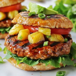 Für die Teriyaki Pineapple Turkey Burger Patties brauchst du: - 450 g gemahlenes Truthahnfleisch - 120 g zerdrückte Ananas (abgetropft) - 60 ml Teriyaki-Sauce - 30 g Semmelbrösel - 1 Knoblauchzehe, fein gehackt - 1 EL frischer Ingwer, gerieben - 1/4 TL schwarzer Pfeffer - 1/4 TL Salz - 40 g Frühlingszwiebeln, gehackt Diese Zutaten machen die Patties saftig und voller Geschmack. Die Kombination aus Truthahn und Ananas sorgt für eine frische Note. Teriyaki-Sauce bringt die süße und salzige Balance, die du liebst. Um die Patties zu vervollständigen, verwende: - 4 Vollkorn-Burgerbrötchen - Blattsalat, Tomatenscheiben und Avocadoscheiben als Belag Diese Zutaten fügen Frische und Knusprigkeit hinzu. Die Vollkornbrötchen bieten einen nahrhaften und herzhaften Biss. Wenn du bestimmte Zutaten nicht hast, gibt es Alternativen. Du kannst das Truthahnfleisch durch Hühnerhack oder Rinderhack ersetzen. Für die Teriyaki-Sauce kannst du eine selbstgemachte Version verwenden. Mische Sojasauce, Honig und etwas Ingwer. Verwende anstelle von Ananas andere Früchte wie Mango oder Pfirsich. Diese Alternativen bieten ebenso einen tollen Geschmack. {{ingredient_image_2}} Zuerst nehmen Sie eine große Rührschüssel. Geben Sie das gemahlene Truthahnfleisch hinein. Fügen Sie die abgetropfte Ananas und die Teriyaki-Sauce hinzu. Dann kommen die Semmelbrösel, der gehackte Knoblauch und der geriebene Ingwer dazu. Streuen Sie auch schwarzen Pfeffer und Salz in die Schüssel. Schließlich fügen Sie die gehackten Frühlingszwiebeln hinzu. Mischen Sie alles vorsichtig. Achten Sie darauf, nicht zu lange zu rühren. Zu langes Rühren macht die Patties zäh. Teilen Sie die Mischung in vier Portionen. Formen Sie daraus Patties von etwa zwei Zentimetern Dicke. Heizen Sie einen Grill oder eine Pfanne bei mittlerer Hitze vor. Wenn es heiß ist, fetten Sie die Grillfläche oder Pfanne leicht ein. Nutzen Sie Antihaftspray oder etwas Öl. Legen Sie die Patties auf den Grill oder in die Pfanne. Braten Sie sie etwa fünf bis sechs Minuten auf einer Seite. Warten Sie, bis sich Grillmarkierungen zeigen. Drehen Sie die Patties vorsichtig um. Garen Sie sie weitere fünf bis sechs Minuten. Stellen Sie sicher, dass die Innentemperatur 74 °C erreicht. Rösten Sie die Vollkornbrötchen auf dem Grill oder im Toaster. Warten Sie, bis sie leicht goldbraun sind. Jetzt sind Sie bereit, die Burger zusammenzustellen. Legen Sie auf jedes Brötchen einen Truthahn-Pattie. Garnieren Sie die Patties mit Blattsalat, Tomatenscheiben und Avocadoscheiben. Servieren Sie die Burger auf einem rustikalen Holzbrett. Fügen Sie frische Kräuter als Garnierung hinzu. Knusprige Süßkartoffel-Pommes passen auch gut dazu. Um die Patties perfekt zu machen, achte auf die Mischung. Mische die Zutaten nur, bis sie zusammenkommen. Zu langes Rühren macht die Patties zäh. Achte darauf, die Patties gleichmäßig zu formen. Jedes Patty sollte etwa 2 cm dick sein. So garen sie gleichmäßig und bleiben saftig. Frische Zutaten machen einen großen Unterschied. Verwende frische Ananas, nicht aus der Dose. Frischer Ingwer und frischer Knoblauch bringen mehr Geschmack. Auch frische Frühlingszwiebeln geben einen knackigen Biss. Je frischer die Zutaten, desto besser wird der Burger. Heize den Grill gut vor, bevor du die Patties auflegst. Eine hohe Temperatur sorgt für schöne Grillmarkierungen. Fette die Grillfläche leicht ein, damit die Patties nicht kleben. Wende die Patties vorsichtig, um sie nicht zu zerbrechen. Achte darauf, dass die Innentemperatur 74 °C erreicht, damit sie durchgegart sind. Pro Tipps Fleischtemperatur beachten: Stellen Sie sicher, dass das Truthahnfleisch eine Innentemperatur von 74 °C erreicht, um sicherzustellen, dass es vollständig durchgegart ist. Variationen der Toppings: Experimentieren Sie mit verschiedenen Toppings wie Ananas-Scheiben, Jalapeños oder einer speziellen Sauce, um den Burger nach Ihrem Geschmack anzupassen. Vorsicht beim Mischen: Mischen Sie die Zutaten nur so lange, bis sie gerade vermengt sind, um zu verhindern, dass die Patties zäh werden. Brötchen richtig rösten: Rösten Sie die Brötchen leicht, um ihnen eine schöne Textur und zusätzlichen Geschmack zu verleihen, ohne sie zu verbrennen. {{image_4}} Wenn du etwas Abwechslung suchst, probiere verschiedene Saucen und Toppings. Anstelle von Teriyaki-Sauce kannst du BBQ-Sauce oder eine süße Chili-Sauce verwenden. Diese geben deinem Burger einen anderen Geschmack. Für die Toppings sind die Möglichkeiten endlos! Probiere saure Gurken, Jalapeños oder sogar Ananasstücke. Diese Zutaten bringen zusätzlichen Crunch und Frische. Du kannst auch andere Fleischsorten verwenden. Hähnchen- oder Rinderhackfleisch sind tolle Optionen. Diese Fleischsorten geben deinem Burger einen anderen Geschmack und eine andere Textur. Wenn du Rindfleisch wählst, achte darauf, dass es mager ist, um den Burger nicht zu schwer zu machen. So bleibt er leicht und lecker. Für eine vegetarische oder vegane Option kannst du schwarze Bohnen oder Kichererbsen verwenden. Diese machen die Patties herzhaft und nahrhaft. Mische sie mit Semmelbröseln, Gewürzen und Gemüse. Eine andere gute Wahl ist Tofuhack. Es nimmt die Geschmäcker gut auf und gibt eine tolle Konsistenz. Egal für welche Variante du dich entscheidest, du wirst sicher einen schmackhaften Burger kreieren! Die Teriyaki-Pineapple-Turkey-Burger-Patties sind einfach aufzubewahren. Sobald sie abgekühlt sind, lege die Patties in einen luftdichten Behälter. Du kannst sie so bis zu drei Tage im Kühlschrank aufbewahren. Das hält sie frisch und bereit zum Essen. Wenn du die Patties länger aufbewahren möchtest, friere sie ein. Lege sie in eine Gefrierbox oder wickle sie in Frischhaltefolie. So bleiben sie bis zu drei Monate haltbar. Achte darauf, sie gut zu beschriften. Zum Auftauen lege die Patties einfach über Nacht in den Kühlschrank. So tauen sie gleichmäßig auf. Im Kühlschrank halten sich die Patties bis zu drei Tage. Achte darauf, dass sie gut abgedeckt sind, um Gerüche zu vermeiden. Wenn du unsicher bist, rieche an den Patties. Wenn sie unangenehm riechen, ist es besser, sie wegzuwerfen. So sorgst du für sichere und leckere Mahlzeiten. Die Patties sollten etwa 10 bis 12 Minuten auf dem Grill oder in der Pfanne garen. Die Innentemperatur muss 74 °C erreichen. Verwenden Sie ein Fleischthermometer, um sicher zu gehen. So wissen Sie, dass Ihr Truthahn sicher und saftig ist. Ja, das ist möglich! Heizen Sie den Ofen auf 200 °C vor. Legen Sie die Patties auf ein Backblech und backen Sie sie für etwa 20 Minuten. Wenden Sie die Patties nach der Hälfte der Zeit, damit sie gleichmäßig garen. So bleibt der Geschmack erhalten und die Patties werden schön saftig. Truthahn hat weniger Fett und Kalorien als Rindfleisch. Er enthält viel hochwertiges Protein. Das hilft beim Muskelaufbau und der Reparatur. Truthahn liefert auch wichtige Vitamine wie B6 und B12. Diese unterstützen das Immunsystem und die Energieproduktion. Das macht Truthahn zu einer gesunden Wahl für jeden Burger-Liebhaber. In diesem Artikel haben wir die wichtigsten Zutaten für leckere Burger erklärt. Du hast gelernt, wie du perfekte Patties machst und sie grillst oder bratest. Mit unseren Tipps für die Konsistenz und die Verwendung frischer Zutaten wirst du deine Burger aufwerten. Denk daran, die verschiedenen Saucen und Toppings auszuprobieren. Beachte die Lagerinformationen, damit du die Patties richtig aufbewahrst. Mit diesen einfachen Schritten kannst du köstliche Burger kreieren, die jedem schmecken!