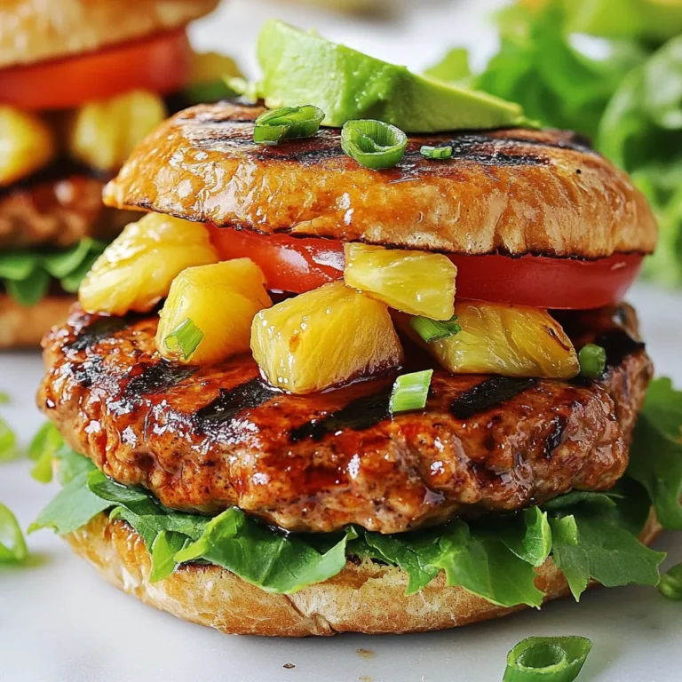 Für die Teriyaki Pineapple Turkey Burger Patties brauchst du: - 450 g gemahlenes Truthahnfleisch - 120 g zerdrückte Ananas (abgetropft) - 60 ml Teriyaki-Sauce - 30 g Semmelbrösel - 1 Knoblauchzehe, fein gehackt - 1 EL frischer Ingwer, gerieben - 1/4 TL schwarzer Pfeffer - 1/4 TL Salz - 40 g Frühlingszwiebeln, gehackt Diese Zutaten machen die Patties saftig und voller Geschmack. Die Kombination aus Truthahn und Ananas sorgt für eine frische Note. Teriyaki-Sauce bringt die süße und salzige Balance, die du liebst. Um die Patties zu vervollständigen, verwende: - 4 Vollkorn-Burgerbrötchen - Blattsalat, Tomatenscheiben und Avocadoscheiben als Belag Diese Zutaten fügen Frische und Knusprigkeit hinzu. Die Vollkornbrötchen bieten einen nahrhaften und herzhaften Biss. Wenn du bestimmte Zutaten nicht hast, gibt es Alternativen. Du kannst das Truthahnfleisch durch Hühnerhack oder Rinderhack ersetzen. Für die Teriyaki-Sauce kannst du eine selbstgemachte Version verwenden. Mische Sojasauce, Honig und etwas Ingwer. Verwende anstelle von Ananas andere Früchte wie Mango oder Pfirsich. Diese Alternativen bieten ebenso einen tollen Geschmack. {{ingredient_image_2}} Zuerst nehmen Sie eine große Rührschüssel. Geben Sie das gemahlene Truthahnfleisch hinein. Fügen Sie die abgetropfte Ananas und die Teriyaki-Sauce hinzu. Dann kommen die Semmelbrösel, der gehackte Knoblauch und der geriebene Ingwer dazu. Streuen Sie auch schwarzen Pfeffer und Salz in die Schüssel. Schließlich fügen Sie die gehackten Frühlingszwiebeln hinzu. Mischen Sie alles vorsichtig. Achten Sie darauf, nicht zu lange zu rühren. Zu langes Rühren macht die Patties zäh. Teilen Sie die Mischung in vier Portionen. Formen Sie daraus Patties von etwa zwei Zentimetern Dicke. Heizen Sie einen Grill oder eine Pfanne bei mittlerer Hitze vor. Wenn es heiß ist, fetten Sie die Grillfläche oder Pfanne leicht ein. Nutzen Sie Antihaftspray oder etwas Öl. Legen Sie die Patties auf den Grill oder in die Pfanne. Braten Sie sie etwa fünf bis sechs Minuten auf einer Seite. Warten Sie, bis sich Grillmarkierungen zeigen. Drehen Sie die Patties vorsichtig um. Garen Sie sie weitere fünf bis sechs Minuten. Stellen Sie sicher, dass die Innentemperatur 74 °C erreicht. Rösten Sie die Vollkornbrötchen auf dem Grill oder im Toaster. Warten Sie, bis sie leicht goldbraun sind. Jetzt sind Sie bereit, die Burger zusammenzustellen. Legen Sie auf jedes Brötchen einen Truthahn-Pattie. Garnieren Sie die Patties mit Blattsalat, Tomatenscheiben und Avocadoscheiben. Servieren Sie die Burger auf einem rustikalen Holzbrett. Fügen Sie frische Kräuter als Garnierung hinzu. Knusprige Süßkartoffel-Pommes passen auch gut dazu. Um die Patties perfekt zu machen, achte auf die Mischung. Mische die Zutaten nur, bis sie zusammenkommen. Zu langes Rühren macht die Patties zäh. Achte darauf, die Patties gleichmäßig zu formen. Jedes Patty sollte etwa 2 cm dick sein. So garen sie gleichmäßig und bleiben saftig. Frische Zutaten machen einen großen Unterschied. Verwende frische Ananas, nicht aus der Dose. Frischer Ingwer und frischer Knoblauch bringen mehr Geschmack. Auch frische Frühlingszwiebeln geben einen knackigen Biss. Je frischer die Zutaten, desto besser wird der Burger. Heize den Grill gut vor, bevor du die Patties auflegst. Eine hohe Temperatur sorgt für schöne Grillmarkierungen. Fette die Grillfläche leicht ein, damit die Patties nicht kleben. Wende die Patties vorsichtig, um sie nicht zu zerbrechen. Achte darauf, dass die Innentemperatur 74 °C erreicht, damit sie durchgegart sind. Pro Tipps Fleischtemperatur beachten: Stellen Sie sicher, dass das Truthahnfleisch eine Innentemperatur von 74 °C erreicht, um sicherzustellen, dass es vollständig durchgegart ist. Variationen der Toppings: Experimentieren Sie mit verschiedenen Toppings wie Ananas-Scheiben, Jalapeños oder einer speziellen Sauce, um den Burger nach Ihrem Geschmack anzupassen. Vorsicht beim Mischen: Mischen Sie die Zutaten nur so lange, bis sie gerade vermengt sind, um zu verhindern, dass die Patties zäh werden. Brötchen richtig rösten: Rösten Sie die Brötchen leicht, um ihnen eine schöne Textur und zusätzlichen Geschmack zu verleihen, ohne sie zu verbrennen. {{image_4}} Wenn du etwas Abwechslung suchst, probiere verschiedene Saucen und Toppings. Anstelle von Teriyaki-Sauce kannst du BBQ-Sauce oder eine süße Chili-Sauce verwenden. Diese geben deinem Burger einen anderen Geschmack. Für die Toppings sind die Möglichkeiten endlos! Probiere saure Gurken, Jalapeños oder sogar Ananasstücke. Diese Zutaten bringen zusätzlichen Crunch und Frische. Du kannst auch andere Fleischsorten verwenden. Hähnchen- oder Rinderhackfleisch sind tolle Optionen. Diese Fleischsorten geben deinem Burger einen anderen Geschmack und eine andere Textur. Wenn du Rindfleisch wählst, achte darauf, dass es mager ist, um den Burger nicht zu schwer zu machen. So bleibt er leicht und lecker. Für eine vegetarische oder vegane Option kannst du schwarze Bohnen oder Kichererbsen verwenden. Diese machen die Patties herzhaft und nahrhaft. Mische sie mit Semmelbröseln, Gewürzen und Gemüse. Eine andere gute Wahl ist Tofuhack. Es nimmt die Geschmäcker gut auf und gibt eine tolle Konsistenz. Egal für welche Variante du dich entscheidest, du wirst sicher einen schmackhaften Burger kreieren! Die Teriyaki-Pineapple-Turkey-Burger-Patties sind einfach aufzubewahren. Sobald sie abgekühlt sind, lege die Patties in einen luftdichten Behälter. Du kannst sie so bis zu drei Tage im Kühlschrank aufbewahren. Das hält sie frisch und bereit zum Essen. Wenn du die Patties länger aufbewahren möchtest, friere sie ein. Lege sie in eine Gefrierbox oder wickle sie in Frischhaltefolie. So bleiben sie bis zu drei Monate haltbar. Achte darauf, sie gut zu beschriften. Zum Auftauen lege die Patties einfach über Nacht in den Kühlschrank. So tauen sie gleichmäßig auf. Im Kühlschrank halten sich die Patties bis zu drei Tage. Achte darauf, dass sie gut abgedeckt sind, um Gerüche zu vermeiden. Wenn du unsicher bist, rieche an den Patties. Wenn sie unangenehm riechen, ist es besser, sie wegzuwerfen. So sorgst du für sichere und leckere Mahlzeiten. Die Patties sollten etwa 10 bis 12 Minuten auf dem Grill oder in der Pfanne garen. Die Innentemperatur muss 74 °C erreichen. Verwenden Sie ein Fleischthermometer, um sicher zu gehen. So wissen Sie, dass Ihr Truthahn sicher und saftig ist. Ja, das ist möglich! Heizen Sie den Ofen auf 200 °C vor. Legen Sie die Patties auf ein Backblech und backen Sie sie für etwa 20 Minuten. Wenden Sie die Patties nach der Hälfte der Zeit, damit sie gleichmäßig garen. So bleibt der Geschmack erhalten und die Patties werden schön saftig. Truthahn hat weniger Fett und Kalorien als Rindfleisch. Er enthält viel hochwertiges Protein. Das hilft beim Muskelaufbau und der Reparatur. Truthahn liefert auch wichtige Vitamine wie B6 und B12. Diese unterstützen das Immunsystem und die Energieproduktion. Das macht Truthahn zu einer gesunden Wahl für jeden Burger-Liebhaber. In diesem Artikel haben wir die wichtigsten Zutaten für leckere Burger erklärt. Du hast gelernt, wie du perfekte Patties machst und sie grillst oder bratest. Mit unseren Tipps für die Konsistenz und die Verwendung frischer Zutaten wirst du deine Burger aufwerten. Denk daran, die verschiedenen Saucen und Toppings auszuprobieren. Beachte die Lagerinformationen, damit du die Patties richtig aufbewahrst. Mit diesen einfachen Schritten kannst du köstliche Burger kreieren, die jedem schmecken!