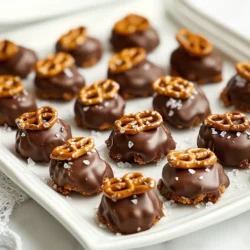 - 2 Tassen Mini-Brezeln - 1 Tasse Pekannüsse, halbiert - 1 Tasse weiche Karamellbonbons (unverpackt) - 1 Tasse halbsüße Schokoladenstückchen - 1 Esslöffel Kokosöl - Meersalz zum Bestreuen (optional) Für die Schokoladenüberzogenen Brezel-Turtles brauche ich zwei Tassen Mini-Brezeln. Diese geben den perfekten Biss und einen tollen Crunch. Eine Tasse Pekannüsse sorgt für einen nussigen Geschmack und eine tolle Textur. Ich verwende eine Tasse weiche Karamellbonbons. Diese schmelzen schön und halten alles zusammen. Eine Tasse halbsüße Schokoladenstückchen sorgt für die süße Schicht. Ein Esslöffel Kokosöl macht die Schokolade schön glatt. Wenn ich möchte, streue ich etwas Meersalz darüber. Das gibt einen tollen Kontrast zur Süße. - Backpapier: Das verhindert, dass die Turtles am Blech kleben bleiben. - Mikrowellenschüssel: Zum Schmelzen von Karamell und Schokolade. - Teelöffel: Damit kann ich das Karamell leicht auf die Brezeln löffeln. - Kühlregal: Um die Turtles schnell fest werden zu lassen. Diese Zutaten und das Zubehör machen das Rezept einfach und Spaß. Jeder kann mitmachen! {{ingredient_image_2}} Heize deinen Ofen auf 175 °C vor. Lege ein Backblech mit Backpapier aus. Das Backpapier hilft, die Turtles später leicht zu lösen. Verteile die Mini-Brezeln gleichmäßig auf dem Backblech. Jede Brezel sollte genug Platz haben. Setze eine Pekannuss-Hälfte auf jede Brezel. So entsteht eine perfekte Basis. Nimm die Karamellbonbons und lege sie in eine mikrowellengeeignete Schüssel. Erwärme sie in der Mikrowelle. Mache das in Intervallen von 30 Sekunden und rühre dazwischen um. Die Karamellen sollten flüssig und glatt sein. Nutze einen Teelöffel, um etwas Karamell auf die Brezeln zu träufeln. Das Karamell hilft, die Nüsse und Brezeln zusammenzuhalten. Backe die Brezel-Turtles für 5 bis 7 Minuten. Achte darauf, dass das Karamell leicht blubbert. Nimm sie dann aus dem Ofen und lasse sie etwa 5 Minuten abkühlen. Das sorgt dafür, dass sie sich setzen können. Schmelze die Schokoladenstückchen zusammen mit dem Kokosöl in einer mikrowellengeeigneten Schüssel. Auch hier in Intervallen von 30 Sekunden arbeiten. Rühre die Mischung, bis sie glatt ist. Tauche jede Turtle in die geschmolzene Schokolade. Achte darauf, dass das Karamell gut überzogen ist. Lass die überschüssige Schokolade abtropfen. Lege die schokoladenüberzogenen Turtles zurück auf das Backpapier. Wenn du magst, streue etwas Meersalz auf jede Turtle. Das gibt einen tollen Geschmack. Kühle sie für etwa 30 Minuten, bis die Schokolade fest ist. Dann sind deine Brezel-Turtles bereit zum Genießen! Um Karamell perfekt zu schmelzen, benutze eine mikrowellengeeignete Schüssel. Schneide die Karamellbonbons in kleinere Stücke. So schmelzen sie gleichmäßiger. Erwärme sie in Intervallen von 30 Sekunden. Rühre nach jedem Intervall um. Das hilft, ein Anbrennen zu vermeiden. Wenn das Karamell glatt ist, ist es bereit für die Brezeln. Für die Schokolade mische halbsüße Schokoladenstückchen mit einem Esslöffel Kokosöl. Das Kokosöl macht die Schokolade glänzender und hilft, sie besser zu gießen. Schmelze die Mischung ebenfalls in Intervallen von 30 Sekunden. Rühre, bis sie ganz glatt ist. Dies sorgt für einen schönen Überzug. Ein häufiger Fehler ist, die Karamellbonbons zu lange zu erhitzen. Das kann sie hart machen. Überprüfe sie oft und rühre gut um. Ein weiterer Fehler ist, die Brezel-Turtles zu lange zu backen. Achte darauf, dass das Karamell nur leicht blubbert. So bleibt es weich. Wenn du die geschmolzene Schokolade aufträgst, tauche jede Turtle vollständig ein. Lass die überschüssige Schokolade abtropfen. So bleibt die Schicht gleichmäßig. Und vergiss nicht, das Meersalz schnell zu streuen, bevor die Schokolade fest wird. Für die beste Präsentation serviere die Brezel-Turtles auf einer schönen Platte. Streue etwas grobes Meersalz darüber, um Kontrast zu zeigen. Du kannst auch Karamellsauce in der Mitte der Platte anrichten. Das sieht toll aus und macht das Dessert noch leckerer. Eine schöne Idee ist, die Turtles in kleinen Papierförmchen zu servieren. Das sieht nicht nur hübsch aus, sondern hilft auch beim Essen. So hast du eine tolle Süßigkeit für Partys oder als Geschenk. Pro Tipps Die richtige Karamellwahl: Verwenden Sie weiche Karamellbonbons, die gut schmelzen, um eine glatte und klebrige Konsistenz zu erreichen. Schokoladenüberzug perfektionieren: Achten Sie darauf, dass die Schokolade und das Kokosöl gut miteinander vermischt sind, um einen glänzenden Überzug zu erzielen. Abkühlzeit beachten: Lassen Sie die Turtles ausreichend abkühlen, bevor Sie sie lagern, damit die Schokolade fest wird und nicht klebrig bleibt. Meersalz richtig dosieren: Streuen Sie das Meersalz direkt nach dem Überziehen mit Schokolade, um den besten Geschmack und die knusprige Textur zu erhalten. {{image_4}} Es gibt viele Nüsse und Toppings, die du verwenden kannst. Anstelle von Pekannüssen kannst du Mandeln oder Walnüsse probieren. Diese Nüsse bringen jeweils ihren eigenen Geschmack mit. Für einen knusprigen Biss kannst du auch Erdnüsse verwenden. Ich empfehle, die Nüsse vorher leicht zu rösten. Das hebt den Geschmack noch mehr hervor. Du kannst auch mit verschiedenen Toppings spielen. Streue gehackte Nüsse, Kokosflocken oder bunte Streusel über die geschmolzene Schokolade. Diese sorgen für mehr Textur und machen deine Brezel-Turtles richtig bunt. Die Wahl der Schokolade macht einen großen Unterschied. Du kannst halbsüße Schokolade verwenden, aber auch Zartbitterschokolade oder weiße Schokolade sind toll. Jede Sorte gibt den Turtles einen anderen Geschmack. Wenn du es etwas ausgefallener magst, mische verschiedene Schokoladensorten. Zum Beispiel, tauche die Turtles zuerst in weiße Schokolade und dann in dunkle Schokolade. Das sieht nicht nur gut aus, sondern schmeckt auch fantastisch. Für besondere Anlässe kannst du die Turtles anpassen. Zu Weihnachten zum Beispiel, füge Zimt oder Muskatnuss zum Karamell hinzu. Das bringt festliche Aromen in dein Dessert. Du kannst die Turtles auch in Weihnachtsformen gestalten. Verwende Ausstechformen für Brezeln oder dekoriere sie mit roter und grüner Schokolade. Diese kleinen Veränderungen machen deine Süßigkeit noch besonderer und ideal für Feiern. Um die Schokoladenüberzogenen Brezel-Turtles frisch zu halten, lege sie in einen luftdichten Behälter. Diese Behälter schützen die Turtles vor Feuchtigkeit und Gerüchen. Du kannst sie auch zwischen Lagen von Backpapier schichten. So bleiben sie knusprig. Wenn du die Turtles richtig lagerst, bleiben sie bis zu zwei Wochen frisch. Achte darauf, sie an einem kühlen, trockenen Ort aufzubewahren. Vermeide die Nähe von Wärmequellen oder direkter Sonne. So bleibt die Schokolade schön fest. Du kannst die Turtles auch einfrieren, um ihre Haltbarkeit zu verlängern. Lege sie in einen gefrierfesten Behälter mit Schichten von Backpapier. So kleben sie nicht zusammen. Zum Auftauen lege sie einfach für ein paar Stunden in den Kühlschrank. Dadurch bleibt die Schokolade stabil und lecker. Schokoladenüberzogene Brezel-Turtles sind bei richtiger Lagerung bis zu zwei Wochen haltbar. Bewahren Sie sie in einem luftdichten Behälter auf. Halten Sie sie kühl und trocken, um ihre Frische zu erhalten. Vermeiden Sie die Nähe zu Wärmequellen, die die Schokolade schmelzen könnten. Ja, Sie können andere Süßigkeiten verwenden. Probieren Sie weiße Schokolade, Erdnussbutter oder Nougat. Diese Alternativen bringen neue Geschmäcker und Texturen in Ihr Rezept. Seien Sie kreativ und experimentieren Sie mit verschiedenen Süßigkeiten, um Ihre persönliche Note zu finden. Die Zutaten für Brezel-Turtles finden Sie in jedem gut sortierten Supermarkt. Mini-Brezeln, Pekannüsse und Karamellbonbons sind gängig. Schokoladenstückchen und Kokosöl sind ebenfalls leicht zu finden. Online-Shops bieten oft eine größere Auswahl an speziellen Zutaten. Ja, Sie können eine vegane Variante machen. Verwenden Sie vegane Schokolade und pflanzliche Karamellalternativen. Auch die Brezeln sollten vegan sein. Prüfen Sie die Inhaltsstoffe, um sicherzustellen, dass sie keine tierischen Produkte enthalten. In diesem Blogbeitrag haben wir die leckeren Brezel-Turtles Schritt für Schritt zubereitet. Wir haben die Zutaten aufgelistet und hilfreiche Tipps gegeben. Besondere Tricks beim Schmelzen von Karamell und Schokolade sind wichtig. Variationen bieten dir jede Menge kreative Möglichkeiten für verschiedene Anlässe. Schließlich haben wir auch Lagerungshinweise und häufige Fragen beantwortet. Diese Knabberei macht Spaß und schmeckt gut. Viel Freude beim Ausprobieren!