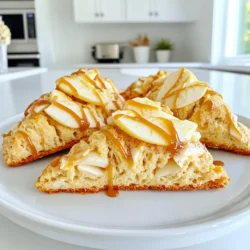 Um köstliche Karamell-Apfel-Zimt-Scones zu machen, benötigst du folgende Zutaten: - 2 Tassen Allzweckmehl - 1/4 Tasse Kristallzucker - 1 Esslöffel Backpulver - 1 Teelöffel gemahlener Zimt - 1/2 Teelöffel Salz - 1/2 Tasse ungesalzene Butter, kalt und gewürfelt - 1/2 Tasse Vollmilch - 1 Teelöffel Vanilleextrakt - 1 mittelgroßer Apfel, geschält und gewürfelt (idealerweise ein Granny Smith) - 1/2 Tasse Karamellsauce (aus dem Laden oder selbstgemacht) - 1 Ei (für die Eigelb-Wäsche) - Extra Zucker zum Bestreuen Falls du keine der Hauptzutaten hast, gibt es einfache Alternativen: - Für das Allzweckmehl kannst du auch Dinkelmehl verwenden. - Verwende braunen Zucker anstelle von Kristallzucker für mehr Tiefe. - Anstelle von Vollmilch kannst du auch Mandel- oder Hafermilch nutzen. - Karamellsauce kannst du selbst machen oder im Geschäft kaufen. Die Wahl des richtigen Apfels macht einen großen Unterschied. Hier sind einige Tipps: - Wähle einen Apfel, der fest und knackig ist. - Granny Smith ist ideal, da er einen schönen, sauren Geschmack hat. - Du kannst auch andere Sorten wie Honeycrisp oder Braeburn ausprobieren. - Achte darauf, dass die Äpfel keine Druckstellen oder braunen Flecken haben. Mit diesen Zutaten und Tipps bist du bereit, köstliche Karamell-Apfel-Zimt-Scones zu backen! Heize deinen Ofen auf 200°C vor. Nimm ein Backblech und lege es mit Backpapier aus. Das sorgt dafür, dass die Scones nicht kleben bleiben. Diese Vorbereitung ist wichtig, um ein gutes Backergebnis zu erzielen. Nimm eine große Rührschüssel und gib das Mehl, den Zucker, das Backpulver, den Zimt und das Salz hinein. Rühre alles gut durch. So vermischen sich die Zutaten gleichmäßig und die Scones bekommen einen tollen Geschmack. Jetzt kommt die kalte Butter ins Spiel. Schneide sie in kleine Stücke und arbeite sie mit einem Teigmischer oder deinen Fingerspitzen in die Mehlmischung ein. Die Mischung sollte grobkörnig aussehen. In einer separaten Schüssel vermische die Milch und den Vanilleextrakt. Gieße diese Mischung dann zu den trockenen Zutaten. Rühre nur so lange, bis alles gerade vermischt ist. Gib den Teig auf eine leicht bemehlte Arbeitsfläche. Knete ihn sanft mehrmals, bis er zusammenkommt. Drücke den Teig zu einem Kreis von etwa 2,5 cm Dicke flach. Das sorgt für die richtige Form der Scones. Mit einem scharfen Messer schneide den Teig in 8 Keile. Lege die Keile auf das Backblech. Verquirle das Ei und streiche es auf die Oberseite jeder Scone. Das gibt eine schöne goldene Farbe beim Backen. Träufle die restliche Karamellsauce über die Scones und bestreue sie mit etwas Zucker. Backe die Scones 18-20 Minuten, bis sie goldbraun sind. Lass sie kurz auf dem Backblech abkühlen, bevor du sie auf ein Kuchengitter legst. Um die perfekte Konsistenz Ihrer Karamell-Apfel-Zimt-Scones zu erreichen, ist es wichtig, die Butter kalt zu halten. Die kalte Butter sorgt für einen zarten Teig. Zerdrücken Sie die Butter mit einem Teigmischer oder Ihren Händen, bis die Mischung krümelig aussieht. Überarbeiten Sie den Teig nicht, um die Scones leicht und locker zu halten. Frische Zutaten sind der Schlüssel zu einem köstlichen Geschmack. Wählen Sie reife, knackige Äpfel, wie Granny Smith, für einen tollen Kontrast. Achten Sie darauf, die Milch und die Butter frisch zu verwenden. Frische Zutaten steigern den Geschmack und die Qualität Ihrer Scones erheblich. Sie können Ihre Karamellsauce selbst herstellen oder eine gute gekaufte Sauce verwenden. Selbstgemachte Sauce ist oft reichhaltiger und schmackhafter. Sie benötigen nur Zucker, Butter und Sahne. Gekaufte Sauce spart Zeit, kann aber weniger Geschmack haben. Wählen Sie die Option, die am besten zu Ihrem Zeitplan passt. Lagern Sie die Scones in einem luftdichten Behälter bei Raumtemperatur. So bleiben sie frisch für ein paar Tage. Wenn Sie sie aufwärmen möchten, legen Sie sie kurz in den Ofen bei 175°C. Dies macht sie warm und knusprig. Sie können auch die Mikrowelle nutzen, aber die Scones werden dann nicht so knusprig. {{image_4}} Wenn du deine Karamell-Apfel-Zimt-Scones aufpeppen möchtest, gibt es viele Möglichkeiten. Du kannst Nüsse wie Walnüsse oder Pekannüsse hinzufügen. Sie geben einen tollen Crunch. Auch Rosinen oder getrocknete Cranberries sind leckere Optionen. Ein Hauch von Muskatnuss kann den Zimt gut ergänzen. Experimentiere auch mit anderen Äpfeln, wie Fuji oder Honeycrisp, für unterschiedliche Geschmäcker. Möchtest du glutenfreie Scones? Das ist einfach! Du kannst das Allzweckmehl durch glutenfreies Mehl ersetzen. Achte darauf, eine Mischung zu wählen, die Xanthan enthält. Das hilft, die Struktur zu erhalten. Auch die anderen Zutaten sind meist glutenfrei, also einfach die Mehlbasis anpassen. Für vegane Scones kannst du die Butter durch Kokosöl oder vegane Margarine ersetzen. Nutze pflanzliche Milch, wie Mandel- oder Hafermilch, anstelle von Vollmilch. Um das Ei zu ersetzen, kannst du einen Esslöffel Leinsamenmehl mit drei Esslöffeln Wasser mischen. Lass die Mischung ein paar Minuten stehen, bis sie dick wird. So hast du leckere, vegane Karamell-Apfel-Zimt-Scones! Die Karamell-Apfel-Zimt-Scones sind am besten frisch. Wenn du sie aufbewahren musst, lege sie in einen luftdichten Behälter. So bleiben sie weich und lecker. Stelle den Behälter in den Kühlschrank, um die Scones bis zu drei Tage frisch zu halten. Du kannst die Scones auch einfrieren. Lass sie zuerst abkühlen. Wickel sie dann in Frischhaltefolie. Lege sie in einen gefrierfesten Beutel. So bleiben sie bis zu drei Monate haltbar. Wenn du sie essen möchtest, lass sie im Kühlschrank auftauen. Du kannst sie auch kurz im Ofen aufwärmen, um sie wieder knusprig zu machen. Scones sind beste Nascherei, wenn sie frisch sind. Nach ein paar Tagen können sie etwas trocken werden. Du kannst sie dann in Stücke brechen und in Joghurt oder Milch geben. Das macht sie wieder lecker. Oder verwende sie für einen Waffelteig. So entfällt die Verschwendung und du genießt einen neuen Snack! Scones bleiben frisch für etwa zwei Tage. Lagern Sie sie in einem luftdichten Behälter. Wenn Sie die Scones länger aufbewahren möchten, können Sie sie auch einfrieren. So bleiben sie bis zu drei Monate haltbar. Achten Sie darauf, sie gut zu verpacken, damit sie nicht austrocknen. Ja, Sie können die Scones im Voraus zubereiten. Bereiten Sie den Teig vor und formen Sie die Scones. Legen Sie sie auf ein Backblech und decken Sie sie ab. Kühlen Sie sie dann im Kühlschrank für bis zu 24 Stunden. Backen Sie sie frisch, wenn Sie bereit sind, sie zu genießen. Granny Smith Äpfel sind ideal für dieses Rezept. Sie haben einen tollen, sauren Geschmack, der gut mit Karamell und Zimt harmoniert. Sie können auch Honeycrisp oder Braeburn Äpfel verwenden. Diese Sorten sind süß und knusprig. Sie können die Karamellsauce weglassen, aber sie fügt viel Geschmack hinzu. Wenn Sie es einfacher mögen, können Sie weniger verwenden. Sie können auch Honig oder Ahornsirup als Alternative ausprobieren. So bleibt der süße Geschmack. Es gibt viele Wege, um die Scones zu variieren. Fügen Sie Nüsse wie Walnüsse oder Pekannüsse hinzu für mehr Textur. Trockenfrüchte wie Cranberries oder Rosinen bringen extra Süße. Probieren Sie auch verschiedene Gewürze wie Muskatnuss oder Ingwer aus. Zusammengefasst haben wir die Hauptzutaten für Karamell-Apfel-Zimt-Scones besprochen. Ich habe Alternativen und die Auswahl der besten Äpfel erklärt. Zudem gab ich eine Schritt-für-Schritt-Anleitung zum Backen. Tipps zur perfekten Konsistenz und Lagerung runden unser Thema ab. Nutze die Variationen, um deine Scones anzupassen. So machst du jedes Mal etwas Neues. Frische Zutaten sind der Schlüssel zum Erfolg. Viel Spaß beim Backen!