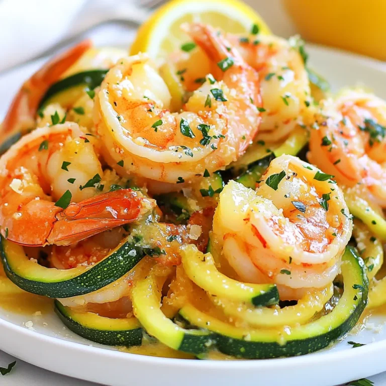 Für dieses Gericht benötigst du folgende Hauptzutaten: - 2 mittelgroße Zucchini (Zoodles) - 450 g große Garnelen, geschält und entdarmt - 4 Esslöffel ungesalzene Butter - 4 Knoblauchzehen, fein gehackt Diese Zutaten bilden die Basis für die leckeren Zoodles mit Garnelen. Die Zucchini dienen als gesunde Alternative zu Pasta. Sie sind leicht und voller Geschmack. Um den Geschmack der Garnelen zu verbessern, füge diese Gewürze hinzu: - 1 Teelöffel rote Pfefferflocken (nach Geschmack anpassen) - Salz und Pfeffer nach Geschmack - 2 Esslöffel frische Petersilie, gehackt - Saft von 1 Zitrone Die roten Pfefferflocken geben dem Gericht eine leichte Schärfe. Petersilie bringt Frische und Farbe. Der Zitronensaft sorgt für einen tollen, frischen Geschmack. Für noch mehr Geschmack kannst du folgende optionale Zutaten nutzen: - Geriebener Parmesan zum Servieren Parmesan verleiht dem Gericht eine cremige Note. Er passt perfekt zu den Garnelen und Zoodles. Nutze ihn nach Belieben, um dein Gericht zu verfeinern. {{ingredient_image_2}} Zuerst nehme ich zwei Zucchini. Ich benutze einen Spiralschneider, um Zoodles zu machen. Wenn ich keinen Spiralschneider habe, kann ein Gemüseschäler auch helfen. Die Zoodles lege ich auf ein Küchentuch. Das hilft, die Feuchtigkeit zu reduzieren. Das ist wichtig, damit das Gericht nicht zu wässrig wird. Ich erhitze zwei Esslöffel Butter in einer großen Pfanne. Die Hitze stelle ich auf mittel. Dann gebe ich die großen Garnelen in die Pfanne. Ich würze sie mit Salz, Pfeffer und roten Pfefferflocken. Nach etwa zwei bis drei Minuten wende ich die Garnelen. Ich achte darauf, dass sie rosa und undurchsichtig werden. Dann nehme ich sie aus der Pfanne und lege sie beiseite. In die gleiche Pfanne gebe ich die restlichen zwei Esslöffel Butter. Dann füge ich vier fein gehackte Knoblauchzehen hinzu. Ich brate den Knoblauch für etwa eine Minute an, bis er duftet. Ich achte darauf, dass der Knoblauch nicht anbrennt, denn das kann bitter schmecken. Jetzt kommen die Zoodles in die Pfanne mit der Knoblauchbutter. Ich werfe sie vorsichtig, damit sie gleichmäßig mit der Butter bedeckt sind. Ich koche die Zoodles für ein bis zwei Minuten, bis sie leicht weich sind. Dann gebe ich die gebratenen Garnelen zurück in die Pfanne. Ich füge den Saft einer Zitrone hinzu und mische alles gut. Am Ende passe ich die Gewürze an, je nach Geschmack. Um Zoodles perfekt zu machen, wähle frische Zucchini. Diese sollten fest und glänzend sein. Verwende einen Spiralschneider oder einen Gemüseschäler, um lange, gleichmäßige Zoodles zu schneiden. Lege die Zoodles auf ein Küchentuch, um überschüssige Feuchtigkeit zu entfernen. Dies hilft, dass sie beim Kochen nicht matschig werden. Achte darauf, die Zoodles nur kurz zu garen. Ein bis zwei Minuten in der Pfanne reichen aus. Wähle große, frische Garnelen für das beste Ergebnis. Diese sollten geschält und entdarmt sein. Erhitze die Pfanne mit zwei Esslöffeln Butter auf mittlerer Hitze. Füge die Garnelen hinzu, sobald die Butter schäumt. Würze sie mit Salz, Pfeffer und roten Pfefferflocken. Brate die Garnelen 2-3 Minuten auf jeder Seite. Sie sind perfekt, wenn sie rosa und undurchsichtig sind. Überkoche sie nicht, damit sie zart bleiben. Wenn du eine gesunde Alternative möchtest, probiere Olivenöl. Es hat einen milden Geschmack und passt gut zu Garnelen. Kokosöl ist eine weitere Option, die einen leichten tropischen Geschmack hinzufügt. Für eine vegane Variante kannst du pflanzliche Butter verwenden. Diese gibt dem Gericht ebenfalls eine reichhaltige Note. Achte darauf, dass die Alternativen gut erhitzt werden, um die Aromen zu entfalten. Pro Tipps Zucchini richtig vorbereiten: Lassen Sie die Zoodles nach dem Schneiden auf einem Küchentuch ruhen, um überschüssige Feuchtigkeit zu entfernen und ein wässriges Gericht zu vermeiden. Garnelen nicht überkochen: Achten Sie darauf, die Garnelen nur so lange zu braten, bis sie rosa und undurchsichtig sind, um eine zähe Textur zu vermeiden. Knoblauch richtig anbraten: Braten Sie den Knoblauch nur kurz an, bis er duftet, und vermeiden Sie es, ihn zu verbrennen, da dies den Geschmack der Sauce beeinträchtigen kann. Frische Kräuter verwenden: Frische Petersilie kurz vor dem Servieren hinzufügen, um den Geschmack und das Aroma zu maximieren. {{image_4}} Wenn Sie eine vegetarische Variante wünschen, können Sie die Garnelen durch Tofu ersetzen. Verwenden Sie festes Tofu und schneiden Sie es in kleine Würfel. Braten Sie das Tofu mit den gleichen Gewürzen an. Es wird eine tolle Textur und Geschmack geben. Sie können auch Kichererbsen verwenden, um mehr Protein hinzuzufügen. Fügen Sie verschiedene Gemüsesorten hinzu, um mehr Farbe und Nährstoffe zu erhalten. Paprika, Karotten oder Spinat passen gut zu Zoodles. Schneiden Sie sie klein und braten Sie sie zusammen mit dem Knoblauch in der Pfanne. Dies gibt dem Gericht mehr Geschmack und eine schöne Textur. Wenn Sie es schärfer mögen, fügen Sie mehr rote Pfefferflocken hinzu. Sie können auch frische Chilis in die Pfanne geben. Eine andere Idee ist, etwas Sriracha oder Chiliöl hinzuzufügen. Das macht das Gericht lebendiger und aufregender. Experimentieren Sie mit den Gewürzen, um Ihre perfekte Mischung zu finden. Um die Reste der Knoblauchbutter Garnelen Zoodles richtig zu lagern, benutze einen luftdichten Behälter. Stelle sicher, dass die Zoodles und Garnelen gut abgekühlt sind, bevor du sie in den Behälter gibst. So bleibt der Geschmack frisch. Du kannst die Reste bis zu drei Tage im Kühlschrank aufbewahren. Wenn du die Zoodles aufwärmst, nutze eine Pfanne. Erhitze etwas Butter oder Öl bei mittlerer Hitze. Füge die Reste hinzu und rühre sie gut um. Du kannst auch einen Spritzer Wasser oder Brühe hinzufügen, um die Zoodles saftig zu halten. So wird das Gericht nicht trocken. Achte darauf, die Garnelen nicht zu lange zu kochen, sonst werden sie zäh. Im Kühlschrank halten sich die Knoblauchbutter Garnelen Zoodles etwa drei Tage. Wenn du sie länger aufbewahren möchtest, kannst du sie einfrieren. Fülle sie in einen gefrierfesten Behälter und lasse etwas Platz für die Ausdehnung. So bleiben sie bis zu drei Monate frisch. Achte darauf, beim Auftauen die Zoodles getrennt von den Garnelen aufzubewahren, um die Textur zu erhalten. Zoodles sind am besten frisch. Sie halten sich im Kühlschrank etwa 2-3 Tage. Lagern Sie sie in einem luftdichten Behälter. Achten Sie darauf, dass sie trocken sind. Zu viel Feuchtigkeit lässt sie schnell weich werden. Ja, gefrorene Garnelen sind eine gute Wahl. Lassen Sie sie im Kühlschrank auftauen. Dies dauert oft einige Stunden oder über Nacht. Achten Sie darauf, die Garnelen gut abzutropfen, bevor Sie sie verwenden. Zu Knoblauchbutter Garnelen Zoodles passen viele Beilagen gut. Hier sind einige Vorschläge: - Ein frischer grüner Salat - Knuspriges Brot oder Baguette - Gegrilltes Gemüse, wie Spargel oder Paprika - Ein einfaches Risotto oder Quinoa Diese Beilagen ergänzen das Gericht schön und bringen Farben auf den Teller. Knoblauchbutter Garnelen Zoodles sind einfach und lecker. Wir haben die Hauptzutaten und Gewürze besprochen, um den besten Geschmack zu erzielen. Außerdem gab es eine Schritt-für-Schritt-Anleitung, um perfekt zubereitete Zoodles und Garnelen zu erhalten. Einige praktische Tipps helfen, die Zubereitung zu erleichtern. Sie können die Rezeptvariationen ausprobieren, um neue Aromen zu entdecken. Reste lassen sich auch einfach lagern und aufwärmen. Jetzt liegt es an dir, diese köstliche Mahlzeit zu genießen und kreativ zu werden!