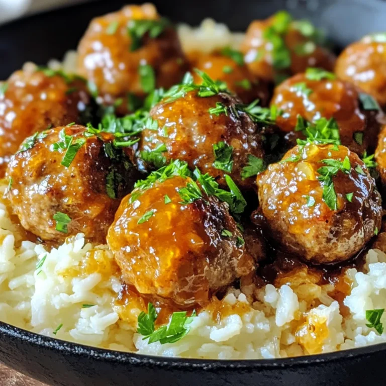 Für die Honey Garlic Meatball Skillet brauchst du folgende Zutaten: - 450 g gemahlenes Rindfleisch (oder gemahlenes Putenfleisch) - 60 ml Semmelbrösel - 30 g frisch geriebener Parmesan - 1 großes Ei - 2 Knoblauchzehen, fein gehackt - 1 Esslöffel Sojasauce - 1 Esslöffel Worcestershire-Sauce - Salz und Pfeffer nach Geschmack - 60 ml Honig - 60 ml Ketchup - 1 Esslöffel Apfelessig - 1 Esslöffel Sesamöl - 1 Esslöffel frisch gehackte Petersilie (zur Garnitur) - Gekochter Reis oder Quinoa (zum Servieren) Falls du kein Rindfleisch magst, kannst du Putenfleisch verwenden. Für eine glutenfreie Option, nutze glutenfreie Semmelbrösel. Statt Parmesan kannst du auch einen veganen Käse nehmen. Wenn du keinen Honig hast, probiere Agavendicksaft. Er hat einen ähnlichen Geschmack und ist auch süß. Du kannst die Fleischbällchen mit verschiedenen Gewürzen aufpeppen. Füge etwas Paprika oder Cayennepfeffer hinzu, um mehr Schärfe zu bekommen. Für einen frischen Geschmack, probiere frische Kräuter wie Basilikum oder Schnittlauch. Serviere die Fleischbällchen über gekochtem Reis oder Quinoa. Sie passen auch gut zu einem knackigen Salat oder gedünstetem Gemüse. {{ingredient_image_2}} Um die Fleischbällchen vorzubereiten, nimm eine große Schüssel. Gib das gemahlene Rindfleisch, die Semmelbrösel und den Parmesan hinein. Füge die gehackten Knoblauchzehen, das Ei, die Sojasauce und die Worcestershire-Sauce hinzu. Streue Salz und Pfeffer nach Geschmack darüber. Mische alles gut mit deinen Händen. Forme kleine Bällchen, etwa 2,5 cm groß. Du solltest etwa 20 Stück bekommen. Erhitze das Sesamöl in einer großen Pfanne bei mittlerer Hitze. Lege die Fleischbällchen in einer einzigen Schicht in die Pfanne. Brate sie etwa 8-10 Minuten lang, wende sie gelegentlich. Du willst, dass sie von allen Seiten goldbraun und durchgegart sind. Wenn sie gar sind, nimm sie aus der Pfanne und lege sie beiseite. Während die Fleischbällchen braten, mische in einer separaten Schüssel den Honig, Ketchup und Apfelessig. Rühre alles gut um, bis die Sauce glatt ist. Wenn die Fleischbällchen fertig sind, gieße die Honig-Knoblauch-Sauce gleichmäßig über sie in der Pfanne. Wende die Fleischbällchen vorsichtig in der Sauce. Lass sie für 3-4 Minuten köcheln, bis die Sauce etwas dicker wird. Vor dem Servieren mit frisch gehackter Petersilie garnieren. Um die besten Fleischbällchen zu machen, achte auf die Zutaten. Verwende frisches Rind- oder Putenfleisch. Die Mischung aus Semmelbröseln und Parmesan gibt den Fleischbällchen einen tollen Geschmack. Mische alles gut, aber überarbeite die Masse nicht. Forme die Bällchen gleichmäßig. So garen sie gleichmäßig. Die Honig-Knoblauch-Sauce ist einfach, aber du kannst sie anpassen. Magst du es scharf? Füge rote Paprikaflocken hinzu. Für eine fruchtige Note probiere Ananasstückchen in der Sauce. Wenn du die Sauce dicker magst, lass sie länger köcheln. Das gibt mehr Geschmack und eine tolle Konsistenz. Nutze eine große Pfanne, um die Fleischbällchen gleichmäßig zu braten. Ein Holzlöffel hilft dir, sie vorsichtig zu wenden. Wenn du eine Schüssel mit Deckel hast, kannst du die Sauce darin mixen. So geht es schnell und sauber. Verwende einen Löffel, um die Sauce gleichmäßig zu verteilen. Wenn du die Fleischbällchen servierst, benutze eine große Servierplatte. So sieht es schön aus und macht Eindruck. Pro Tipps Fleischwahl: Verwenden Sie für eine saftigere Variante gemahlenes Rindfleisch statt Putenfleisch. Es bleibt beim Braten zarter und geschmackvoller. Kräuter hinzufügen: Fügen Sie zusätzlich zu der Petersilie frische Kräuter wie Thymian oder Oregano hinzu, um den Geschmack der Fleischbällchen zu intensivieren. Vorsicht beim Wenden: Wenden Sie die Fleischbällchen vorsichtig, um sicherzustellen, dass sie ihre Form behalten und nicht zerfallen. Soße anpassen: Passen Sie die Honig-Knoblauch-Soße nach Ihrem Geschmack an, indem Sie mehr Honig für Süße oder mehr Sojasauce für eine salzigere Note hinzufügen. {{image_4}} Du kannst das Rindfleisch in diesem Rezept leicht ändern. Putenfleisch ist eine tolle Option. Es ist magerer und hat einen milden Geschmack. Du kannst auch Hackfleisch von Lamm oder Schwein verwenden. Jedes Fleisch bringt seinen eigenen Charakter. Probiere verschiedene Fleischsorten aus, um deinen Favoriten zu finden. Für eine vegane Version kannst du pflanzliches Hackfleisch verwenden. Achte darauf, dass es gut gewürzt ist. Eine Mischung aus Kichererbsen und Quinoa kann ebenfalls eine gute Basis sein. Diese Optionen sind nicht nur lecker, sondern auch gesund. Du wirst überrascht sein, wie gut die Honig-Knoblauch-Sauce dazu passt. Um mehr Geschmack zu bekommen, kannst du einige Zutaten hinzufügen. Zum Beispiel, frische Kräuter wie Basilikum oder Thymian passen gut. Du kannst auch Paprika oder Zwiebeln in die Pfanne geben. Diese bringen Süße und Textur. Wenn du es schärfer magst, füge etwas Chili oder scharfe Sauce hinzu. Experimentiere mit den Zutaten und finde deine perfekte Mischung. Du kannst die Reste der Honig-Knoblauch-Fleischbällchen einfach aufbewahren. Lass sie zuerst auf Raumtemperatur abkühlen. Dann lege sie in einen luftdichten Behälter. Du kannst auch Frischhaltefolie verwenden. Stelle den Behälter in den Kühlschrank. So bleiben sie frisch. Um die Fleischbällchen aufzuwärmen, nutze eine Pfanne. Erhitze etwas Öl bei mittlerer Hitze. Füge die Fleischbällchen hinzu und wende sie oft. Du kannst auch die Mikrowelle verwenden. Stelle sicher, dass sie gleichmäßig heiß sind. Die Fleischbällchen sind im Kühlschrank etwa 3 bis 4 Tage haltbar. Wenn du sie länger aufbewahren willst, friere sie ein. In der Tiefkühltruhe halten sie bis zu 3 Monate. Achte darauf, sie gut zu verpacken, damit sie nicht austrocknen. Für die Zubereitung der Honig-Knoblauch-Fleischbällchen benötigst du insgesamt etwa 30 Minuten. Die Vorbereitungszeit beträgt 15 Minuten. Die restlichen 15 Minuten sind für das Braten und Kochen der Fleischbällchen in der Sauce. So hast du schnell eine leckere Mahlzeit auf dem Tisch. Ja, du kannst die Fleischbällchen im Voraus zubereiten. Du kannst sie vor dem Braten formen und im Kühlschrank aufbewahren. Wenn du bereit bist zu essen, brate sie einfach frisch an. Du kannst auch die fertigen Fleischbällchen in einer luftdichten Box im Kühlschrank aufbewahren. So hast du eine schnelle Mahlzeit für später. Die Honig-Knoblauch-Fleischbällchen passen gut zu vielen Beilagen. Hier sind einige Vorschläge: - Gekochter Reis - Quinoa - Gedünstetes Gemüse - Salat Du kannst auch die Fleischbällchen mit zusätzlicher Honig-Knoblauch-Sauce servieren. Das gibt mehr Geschmack und macht das Gericht noch leckerer. In diesem Blogbeitrag haben wir die wichtigen Zutaten und die Schritt-für-Schritt-Anleitung besprochen. Du hast auch Tipps für die perfekte Zubereitung und Varianten kennengelernt. Das hilft dir, die besten Fleischbällchen zu machen. Denk daran, dass du die Sauce anpassen kannst. Bewahre die Reste gut auf, damit du sie später genießen kannst. Experimentiere mit verschiedenen Zutaten und genieße die Vielfalt! Ich hoffe, du findest Freude beim Kochen und Teilen deiner Ergebnisse.