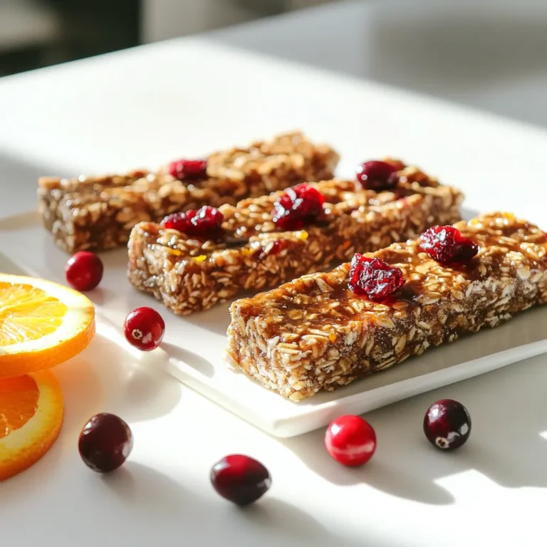 Die Hauptzutaten für die Cranberry Orange Energy Bars sind einfach und gesund. Hier ist die Liste: - 1 Tasse Haferflocken - 1/2 Tasse ungesüßte Mandelbutter - 1/3 Tasse Honig oder Ahornsirup - 1/2 Tasse getrocknete Cranberries, grob gehackt - Abrieb von 1 Orange - 1/4 Tasse frisch gepresster Orangensaft - 1/4 Tasse Sonnenblumenkerne - 1/2 Teelöffel Vanilleextrakt - 1/4 Teelöffel Salz - 1/4 Teelöffel gemahlener Zimt Jede Zutat bringt ihren eigenen Geschmack und Nährstoffe mit. Haferflocken liefern Ballaststoffe. Mandelbutter gibt gesunde Fette und Proteine. Cranberries sind reich an Antioxidantien. Wenn du eine Zutat nicht hast, gibt es Alternativen. Anstelle von Mandelbutter kann Erdnussbutter verwendet werden. Statt Honig kannst du Agavendicksaft nutzen. Für einen anderen Geschmack kannst du auch Datteln verwenden. Wenn du keine getrockneten Cranberries hast, probiere Rosinen oder getrocknete Aprikosen. Diese halten die Bars süß und lecker. Bei Allergien oder Vorlieben kannst du auch Sonnenblumenkerne durch Kürbiskerne ersetzen. Die Zutaten bieten viele Nährstoffe. Haferflocken sind gut für die Verdauung. Sie halten dich lange satt. Mandelbutter hat gesunde Fette, die für dein Herz gut sind. Cranberries unterstützen dein Immunsystem. Sie sind voll von Vitaminen. Die Orange bringt Vitamin C. Außerdem gibt sie Frische und Geschmack. Sonnenblumenkerne sind eine tolle Quelle für Vitamin E und Magnesium. Zimt hat entzündungshemmende Eigenschaften und gibt den Riegeln einen tollen Geschmack. Somit sind diese Energieriegel nicht nur lecker, sondern auch sehr nahrhaft. Beginne mit einer großen Rührschüssel. Füge die Haferflocken hinzu. Dann kommen die grob gehackten getrockneten Cranberries dazu. Gib die Sonnenblumenkerne in die Schüssel. Jetzt füge den Abrieb der Orange und das Salz hinzu. Zum Schluss streue den gemahlenen Zimt darüber. Rühre alles gut um. Achte darauf, dass die Zutaten gleichmäßig verteilt sind. So schmecken die Riegel später besser. In einer separaten Schüssel mische die Mandelbutter und den Honig oder den Ahornsirup. Dann füge den frisch gepressten Orangensaft hinzu. Gib den Vanilleextrakt dazu. Verwende einen Schneebesen, um alles gut zu verrühren. Die Mischung sollte glatt und gut kombiniert sein. Dies sorgt für einen tollen Geschmack in den Riegeln. Lege eine 20x20 cm große Backform mit Backpapier aus. Lass das Papier an den Seiten überstehen. So kannst du die Riegel später einfach herausheben. Gieße die feuchte Mischung über die trockenen Zutaten. Rühre alles gut um, bis die Mischung dick und klebrig ist. Drücke die Mischung gleichmäßig und fest auf den Boden der Backform. Stelle die Form für mindestens 2 Stunden in den Kühlschrank. So werden die Riegel fest. Nach dem Kühlen kannst du sie in Quadrate oder Rechtecke schneiden. Bewahre die Riegel in einem luftdichten Behälter im Kühlschrank auf. Sie bleiben dort bis zu einer Woche frisch. Energie Riegel können manchmal zerfallen. Um das zu verhindern, achte darauf, die feuchten Zutaten gut mit den trockenen Zutaten zu vermengen. Wenn die Mischung nicht gut haftet, füge mehr Mandelbutter oder Honig hinzu. Diese Zutaten helfen, alles zusammenzuhalten. Ein weiterer häufiger Fehler ist das Überbacken der Riegel. Lass sie im Kühlschrank ruhen, bis sie fest sind. Wenn sie nicht fest genug sind, werden sie brüchig. Geduld ist hier wichtig! Die perfekte Konsistenz ist dick und klebrig. Um dies zu erreichen, mische die Haferflocken, Cranberries und andere trockene Zutaten gut. Dann füge die feuchten Zutaten hinzu. Rühre kräftig, bis alles gleichmäßig verteilt ist. Wenn die Mischung zu trocken aussieht, gib etwas mehr Orangensaft oder Mandelbutter hinzu. Eine gute Technik ist, die Mischung in der Backform gut zu drücken. Das hilft, die Riegel zusammenzuhalten. Verwende einen Löffel oder deine Hände, um die Mischung gleichmäßig zu verteilen. Die Präsentation macht viel aus! Lege die Riegel auf einen schönen Teller. Garniere sie mit getrockneten Cranberries und frischen Orangenscheiben. Das bringt Farbe und macht die Riegel appetitlicher. Du kannst auch kleine Papiertüten verwenden, um die Riegel zu verpacken. Das sieht toll aus und ist praktisch für unterwegs. Überlege, die Riegel in gleichmäßige Stücke zu schneiden. Das macht das Teilen einfacher und sieht ordentlich aus. {{image_4}} Wenn du mehr Geschmack willst, kannst du die Riegel anpassen. Füge Nüsse wie Mandeln oder Walnüsse hinzu. Diese geben einen tollen Crunch. Du kannst auch geröstete Kokosraspeln einmischen. Sie bringen eine süße Note. Eine Prise Muskatnuss gibt den Riegeln einen besonderen Kick. Probiere auch Schokoladenstückchen für eine süße Überraschung. Um die Riegel vegan zu machen, ersetze Honig durch Agavendicksaft. Das funktioniert gut und schmeckt lecker. Für glutenfreie Riegel nutze glutenfreie Haferflocken. Diese sind in vielen Läden erhältlich. So kann jeder die Riegel genießen, egal welche Diät er hat. Du kannst verschiedene Früchte verwenden, um neue Geschmäcker zu kreieren. Probiere getrocknete Aprikosen oder Datteln statt Cranberries. Diese Früchte bringen eine andere Süße. Verwende Zitronen- oder Limettenabrieb für einen frischen Geschmack. Experimentiere mit verschiedenen Nussbuttern, wie Erdnussbutter oder Cashewbutter. So findest du deinen Lieblingsgeschmack! Um deine Cranberry Orange Energy Bars frisch zu halten, benutze einen luftdichten Behälter. Dies schützt die Riegel vor Feuchtigkeit und Luft. Du kannst die Riegel auch zwischen Schichten von Backpapier lagern, um ein Zusammenkleben zu verhindern. Diese Methode hält die Riegel gut und macht sie leicht zu entnehmen. Im Kühlschrank halten die Riegel bis zu einer Woche. Achte darauf, sie in einem luftdichten Behälter zu lagern. Wenn du sie länger aufbewahren möchtest, friere die Riegel ein. Im Gefrierschrank bleiben sie bis zu drei Monate frisch. Achte darauf, sie gut einzupacken, um Gefrierbrand zu vermeiden. Falls du Reste hast, kannst du sie leicht in andere Snacks verwandeln. Zerkleinere die Riegel und verwende sie als Topping für Joghurt oder Haferbrei. Du kannst sie auch in Smoothies mixen, um einen Fruchtkick zu geben. Diese Ideen machen die Riegel noch vielseitiger und verhindern Verschwendung. Ja, du kannst Honig oder Ahornsirup weglassen. Ersetze sie einfach mit einer Banane. Die Banane sorgt für Süße und hilft, die Riegel zusammenzuhalten. Du kannst auch Dattelpaste verwenden, wenn du eine andere Süße willst. Diese Alternativen machen die Riegel vegan und eignen sich für viele Diäten. Ein Riegel hat etwa 150 Kalorien. Diese Zahl kann variieren, je nach den genauen Zutaten. Die Haferflocken und Nüsse liefern Ballaststoffe und gesunde Fette. Die getrockneten Cranberries bringen eine fruchtige Note und etwas Zucker. Insgesamt sind sie eine gesunde Snack-Option. Ja, du kannst die Riegel einfrieren. Sie halten sich bis zu drei Monate im Gefrierfach. Verwende am besten einen luftdichten Behälter oder friere sie in Portionen ein. So hast du immer einen schnellen Snack zur Hand, wenn du ihn brauchst. Cranberry Orange Energy Bars sind einfach zu machen und lecker. Wir haben die wichtigsten Zutaten, Zubereitungsschritte und Tipps für dich besprochen. Auch Varianten für spezielle Diäten und die richtige Lagerung sind wichtig. Denk daran, Fehler zu vermeiden und die Konsistenz im Blick zu behalten. Diese Riegel sind nicht nur gesund, sondern auch vielseitig. Sie sind perfekt für unterwegs oder als Snack. Probier sie aus und finde deine Lieblingsversion!