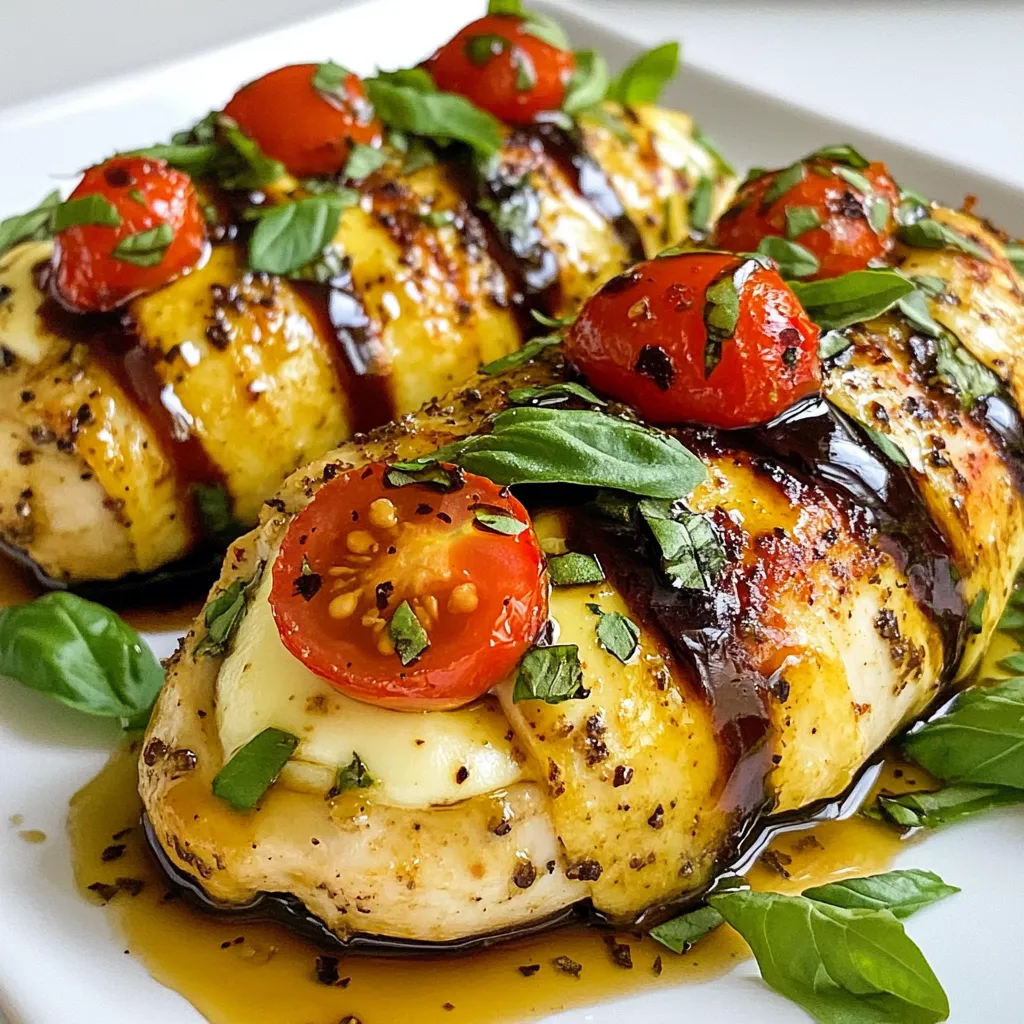 Für dieses Rezept brauchen Sie: - 4 Hähnchenbrustfilets, ohne Haut und Knochen - 1 Tasse frischer Mozzarella, gewürfelt - 1 Tasse Cherry-Tomaten, halbiert - 1/2 Tasse frische Basilikumblätter, gehackt Diese Zutaten machen das Gericht frisch und bunt. Der Mozzarella schmilzt schön und sorgt für eine cremige Textur. Die Tomaten bringen einen süßen und saftigen Biss. Basilikum gibt dem Gericht einen tollen Duft. Für den Geschmack verwenden wir: - 3 Esslöffel Balsamico-Glasur - 2 Esslöffel Olivenöl - 1 Teelöffel Knoblauchpulver - Salz und Pfeffer nach Geschmack Die Balsamico-Glasur sorgt für eine süß-saure Note. Olivenöl hilft beim Braten und gibt einen feinen Geschmack. Knoblauchpulver fügt Tiefe hinzu. Salz und Pfeffer sind wichtig, um alle Aromen zu verstärken. Für die Zubereitung benötigen Sie: - Zahnstochern oder Küchengarn (zum Sichern der Hähnchenbrust) - Eine große, ofenfeste Pfanne Die Zahnstochern oder das Garn helfen, die Füllung im Hähnchen zu halten. Eine ofenfeste Pfanne sorgt für gleichmäßiges Garen. So bleibt das Hähnchen saftig und die Füllung bleibt da, wo sie hingehört. {{ingredient_image_2}} Holen Sie sich zuerst alle Zutaten bereit. Nehmen Sie die Hähnchenbrustfilets und schneiden Sie sie mit einem scharfen Messer. Machen Sie eine Tasche in den dicksten Teil. Seien Sie vorsichtig, damit Sie nicht ganz durchschneiden. In einer großen Schüssel vermengen Sie dann den gewürfelten Mozzarella, die halbierten Cherry-Tomaten und die gehackten Basilikumblätter. Fügen Sie 1 Esslöffel der Balsamico-Glasur hinzu. Rühren Sie vorsichtig um und stellen Sie die Mischung beiseite. Würzen Sie die Hähnchenbrust innen und außen mit Knoblauchpulver, Salz und Pfeffer. Füllen Sie jede Hähnchenbrust großzügig mit der vorbereiteten Mischung. Achten Sie darauf, dass die Füllung gut verteilt ist. Sichern Sie die Öffnungen mit Zahnstochern oder Küchengarn. Dies hilft, die Füllung während des Garens zu halten. Erhitzen Sie in einer großen, ofenfesten Pfanne das Olivenöl bei mittelhoher Hitze. Sobald das Öl heiß ist, legen Sie die gefüllten Hähnchenbrustfilets in die Pfanne. Braten Sie sie auf beiden Seiten goldbraun an (ca. 4-5 Minuten pro Seite). Gießen Sie die restliche Balsamico-Glasur über das Hähnchen. Übertragen Sie die Pfanne dann in den vorgeheizten Ofen. Backen Sie das Hähnchen weitere 20-25 Minuten. Die Innentemperatur sollte 75°C erreichen. Nehmen Sie das Hähnchen aus dem Ofen und lassen Sie es einige Minuten ruhen. Entfernen Sie dann die Zahnstochern oder das Garn. Für das beste Geschmackserlebnis nutzen Sie frische Zutaten. Verwenden Sie hochwertigen Mozzarella und reife Cherry-Tomaten. Der Basilikum gibt ein tolles Aroma. Kombinieren Sie diese mit Salz, Pfeffer und Knoblauchpulver. Seien Sie großzügig bei der Würze, aber bleiben Sie vorsichtig. Zu viel Salz kann den Geschmack verderben. Seien Sie beim Füllen der Hähnchenbrust vorsichtig. Schneiden Sie eine Tasche, aber nicht zu tief. Füllen Sie die Mischung gut, aber lassen Sie etwas Platz. So bleibt die Füllung beim Kochen sicher. Vermeiden Sie es, die Tasche zu überladen. Das hilft, die Füllung trocken zu halten und gibt Platz für die Hitze. Um die Füllung im Hähnchen zu halten, sichern Sie die Öffnung gut. Verwenden Sie Zahnstochern oder Küchengarn. Stellen Sie sicher, dass alles fest verschlossen ist. Braten Sie die gefüllten Hähnchenbrüste gut an. Dies hilft, die Füllung im Inneren zu versiegeln. Achten Sie darauf, die Temperatur nicht zu hoch zu wählen. So bleibt das Hähnchen saftig und die Füllung bleibt drin. Pro Tipps Hähnchenbrust richtig schneiden: Schneiden Sie die Taschen vorsichtig, um sicherzustellen, dass die Füllung nicht herausfällt, und verwenden Sie ein scharfes Messer für präzise Schnitte. Füllung variieren: Experimentieren Sie mit verschiedenen Käsesorten oder fügen Sie Zutaten wie Spinat oder getrocknete Tomaten hinzu, um neue Geschmackskombinationen zu entdecken. Ruhen lassen: Lassen Sie das Hähnchen nach dem Backen einige Minuten ruhen, damit die Säfte sich setzen können, was zu einem saftigeren Ergebnis führt. Serviervorschlag: Servieren Sie die gefüllten Hähnchenbrustfilets mit frischem Gemüse oder einem leichten Salat, um eine ausgewogene Mahlzeit zu kreieren. {{image_4}} Möchten Sie eine fleischfreie Option? Füllen Sie die Hähnchenbrust mit Gemüse! Ich empfehle Zucchini, Spinat oder Paprika. Diese Gemüse bringen frische Aromen. Sie können auch Kichererbsen für mehr Protein hinzufügen. Ein Mix aus Feta und Ricotta passt hervorragend dazu. So erhalten Sie eine leckere, cremige Füllung. Kräuter machen alles besser! Basilikum ist klassisch, aber probieren Sie auch Oregano oder Thymian. Diese Kräuter fügen Tiefe hinzu. Ein Hauch von Chili oder Pfeffer bringt Schärfe. Für einen mediterranen Touch verwenden Sie getrocknete Kräuter. Diese kleinen Änderungen machen das Gericht einzigartig. Mozzarella ist toll, aber nicht die einzige Wahl. Feta verleiht einen salzigen Geschmack. Parmesan bringt eine nussige Note. Auch Gouda oder Cheddar schmecken gut in der Füllung. Experimentieren Sie mit verschiedenen Käsesorten. Das sorgt für neue Geschmackserlebnisse und macht das Rezept spannend. Nach dem Genuss von Caprese gefüllter Hähnchenbrust bleiben oft leckere Reste übrig. Lagern Sie die Restgerichte in einem luftdichten Behälter. So bleibt das Hähnchen frisch und saftig. Stellen Sie sicher, dass das Hähnchen abgekühlt ist, bevor Sie es in den Kühlschrank legen. So vermeiden Sie Kondenswasser, das die Textur beeinträchtigen kann. Um die Reste aufzuwärmen, nutzen Sie den Ofen für beste Ergebnisse. Heizen Sie den Ofen auf 175°C (350°F) vor. Legen Sie das Hähnchen auf ein Backblech und decken Sie es mit Folie ab. So bleibt die Feuchtigkeit erhalten. Erwärmen Sie das Hähnchen für etwa 15 bis 20 Minuten. Alternativ können Sie die Mikrowelle verwenden, aber die Textur kann leiden. Im Kühlschrank bleibt die gefüllte Hähnchenbrust etwa 3 bis 4 Tage frisch. Wenn Sie längere Haltbarkeit wünschen, frieren Sie die Reste ein. Sie können die gefüllte Hähnchenbrust bis zu 3 Monate im Gefrierfach aufbewahren. Achten Sie darauf, das Hähnchen gut zu verpacken, um Gefrierbrand zu vermeiden. Caprese gefüllte Hähnchenbrust braucht etwa 20 bis 25 Minuten im Ofen. Du backst sie bei 190°C (375°F). Die Innentemperatur sollte 75°C (165°F) erreichen. Ich empfehle, ein Fleischthermometer zu verwenden. So weißt du genau, wann das Hähnchen perfekt gegart ist. Zu langes Backen macht das Hähnchen trocken. Behalte es im Auge! Ja, du kannst die Füllung im Voraus zubereiten. Mische Mozzarella, Tomaten und Basilikum und stelle die Mischung in den Kühlschrank. Das geht sehr gut! Du kannst die Füllung bis zu 24 Stunden im Voraus machen. So sparst du Zeit am Kochtag. Denk daran, die Füllung vor dem Füllen auf Zimmertemperatur kommen zu lassen. So verteilt sich der Geschmack besser. Es gibt viele gesunde Beilagen, die gut zu Caprese gefüllter Hähnchenbrust passen. Hier sind einige Ideen: - Ein einfacher gemischter Salat mit frischem Gemüse. - Geröstetes Gemüse wie Zucchini oder Paprika. - Quinoa oder brauner Reis als Beilage. - Ein leichtes Pesto-Dressing für extra Geschmack. Diese Beilagen ergänzen das Hähnchen und bringen frische Aromen auf den Teller. Diese Anleitung zeigt, wie Sie köstliche Caprese gefüllte Hähnchenbrust zubereiten können. Wir haben die Hauptzutaten, Gewürze und die notwendigen Hilfsmittel besprochen. Sie haben auch erfahren, wie Sie die Hähnchenbrust füllen und zubereiten. Mit unseren Tipps vermeiden Sie das Austreten der Füllung und können Variationen ausprobieren. Denken Sie daran, Reste richtig zu lagern, um ihren Geschmack zu erhalten. Kochen macht Spaß und schmeckt besser, wenn Sie es selbst machen. Genießen Sie Ihr Gericht und experimentieren Sie mit neuen Zutaten!