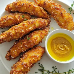 - 450 g Hähnchenstreifen - 240 ml Brezelbrösel - 65 g Weizenmehl - 60 ml Honig - 60 ml Dijon-Senf - 1 Teelöffel Knoblauchpulver - 1 Ei, verquirlt - 1 Esslöffel Olivenöl - Salz und Pfeffer nach Geschmack Die Auswahl der Zutaten ist entscheidend für den Geschmack und die Textur. Ich verwende frische Hähnchenstreifen. Sie bieten den besten Biss und den besten Geschmack. Die Brezelbrösel sorgen für einen knusprigen Crunch. Wenn Sie keine finden, können Sie auch eigene Brezeln zerkleinern. Das Weizenmehl hilft, die Hähnchenstreifen gut zu beschichten. Es ist wichtig, die richtige Mischung aus Honig und Dijon-Senf zu wählen. Diese Mischung sorgt für die perfekte Balance zwischen süß und herzhaft. Knoblauchpulver gibt zusätzlichen Geschmack. Achten Sie darauf, die Gewürze nach Ihrem eigenen Geschmack anzupassen. Ich empfehle, ein frisches Ei zu verwenden, um die Hähnchenstreifen gut zu binden. Olivenöl hilft, die Streifen knusprig zu machen. Vergessen Sie nicht, Salz und Pfeffer hinzuzufügen, um die Aromen zu verstärken. Diese Zutaten bilden die Basis für einen großartigen Snack. Heize deinen Ofen auf 200°C vor. Das sorgt für gleichmäßiges Garen. Lege ein Backblech mit Backpapier aus. So bleibt nichts kleben. Mische das Weizenmehl, Knoblauchpulver, Paprika, Salz und Pfeffer in einer flachen Schüssel. Dies wird deine Mehlmischung. Tauche jedes Hähnchenstück zuerst in die Mehlmischung. Klopfe überschüssiges Mehl ab. Dann tauche das Stück in das verquirlte Ei. Zum Schluss wälze es in den Brezelbröseln. Achte darauf, dass jedes Stück gut bedeckt ist. So bekommst du den besten Crunch. Lege die panierten Hähnchenstreifen auf das Backblech. Beträufle sie mit Olivenöl. Backe die Hähnchenstreifen für 15-20 Minuten im Ofen. Wende sie nach der Hälfte der Zeit. So garen sie gleichmäßig. Während die Streifen backen, bereite die Honig-Senf-Dip-Sauce vor. Mische die restlichen Teile des Honigs und des Dijon-Senfs in einer kleinen Schüssel. Nach dem Backen lasse die Hähnchenstreifen ein paar Minuten abkühlen. Dann kannst du sie servieren. - Verwendung von frischen Brezeln: Frische Brezeln geben den Hähnchenstreifen den besten Crunch. Sie sind knuspriger und voller Geschmack. Zerkleinere sie einfach in kleine Stücke. So bekommst du die perfekte Panade. - Olivenöl für bessere Knusprigkeit: Ein Esslöffel Olivenöl macht das Backen der Hähnchenstreifen knuspriger. Es hilft, die Brezelbrösel schön goldbraun zu machen. Sprühe das Öl gleichmäßig auf die panierten Stücke. So wird jedes Stück köstlich. - Anrichten auf einem Holzbrett: Ein Holzbrett sieht toll aus und hebt die Präsentation hervor. Lege die Hähnchenstreifen darauf und schaffe einen einladenden Snack. - Verwendung von frischen Kräutern zur Dekoration: Frische Kräuter bringen Farbe und Frische auf den Teller. Petersilie oder Schnittlauch passen gut. Streue sie einfach über die Hähnchenstreifen. - Nützliche Werkzeuge, um die Zubereitung zu erleichtern: Nutze eine flache Schüssel für die Mehlmischung. Ein Backblech mit Backpapier macht das Backen einfacher. Ein Schneebesen ist ideal, um das Ei zu verquirlen. Diese Utensilien helfen dir, die Hähnchenstreifen schnell und einfach zuzubereiten. {{image_4}} Wenn du auf der Suche nach neuen Texturen bist, probiere Panko oder Cornflakes. Panko gibt einen leichten, luftigen Crunch. Cornflakes bieten eine süßere Note. Du kannst auch die Gewürze anpassen. Füge deine Lieblingskräuter oder Gewürze hinzu. So wird jedes Gericht ganz neu. Für gesündere Optionen kannst du mageres Hühnchen oder Fisch verwenden. Diese Optionen haben weniger Fett und Kalorien. Auch der Honig kann durch einen kalorienärmeren Süßstoff ersetzt werden. So bleibt der süße Geschmack, ohne viele Kalorien. Das macht das Gericht leichter und gesünder. Den Honig-Senf-Dip kannst du leicht variieren. Probiere andere Dips wie BBQ oder Ranch. Auch Kombinationen von verschiedenen Senfen sind spannend. Dijon-Senf mit Honig ist süß, aber du kannst auch scharfen Senf ausprobieren. Das gibt einen neuen Kick! Lassen Sie die Hähnchenstreifen abkühlen, bevor Sie sie lagern. Legen Sie sie in einen luftdichten Behälter. So bleiben sie frisch und knackig. Vermeiden Sie es, sie warm einzupacken, da dies Feuchtigkeit erzeugt. Im Kühlschrank halten die Hähnchenstreifen bis zu drei Tage. Stellen Sie sicher, dass der Behälter gut verschlossen ist. Wenn Sie sie länger aufbewahren wollen, frieren Sie die Streifen ein. Im Gefrierschrank bleiben sie bis zu drei Monate haltbar. Um die Hähnchenstreifen wieder aufzuwärmen, nutzen Sie den Ofen. Heizen Sie ihn auf 180°C vor. Legen Sie die Streifen auf ein Backblech und backen Sie sie 10-15 Minuten. Dies sorgt für einen knusprigen Biss. Eine Mikrowelle ist auch möglich, aber die Streifen werden weniger knusprig. Die Zubereitung dauert insgesamt 35 Minuten. Davon benötigen Sie 15 Minuten für die Vorbereitung der Zutaten. Die Kochzeit beträgt 20 Minuten. Diese kurze Zeit macht das Rezept perfekt für ein schnelles Abendessen oder einen Snack. Ja, Sie können Brezelbrösel ganz einfach zu Hause herstellen. Nehmen Sie einige frische Brezeln und zerbröseln Sie sie. Nutzen Sie einen Mixer oder einen Plastikbeutel und einen Nudelholz. Zerkleinern Sie die Brezeln, bis sie die gewünschte Konsistenz erreicht haben. Achten Sie darauf, dass die Stücke nicht zu klein sind, damit sie beim Backen knusprig bleiben. Honig-Senf-Dip finden Sie in den meisten Supermärkten. Suchen Sie in der Gewürzabteilung oder bei den Saucen. Achten Sie auf Marken mit hochwertigen Zutaten. Manchmal können Sie auch lokale Produkte finden, die noch besser schmecken. In diesem Blogbeitrag haben wir die tollen Zutaten für Hähnchenstreifen betrachtet. Von der Auswahl der Hauptzutaten bis hin zu den besten Gewürzen und Dips. Ich habe dir einfache Schritt-für-Schritt-Anleitungen gegeben, um leckere Hähnchenstreifen zu machen. Wir sprachen auch über Tipps für das perfekte Ergebnis und kreative Variationen. Du kannst deine Reste richtig lagern und sie später genießen. Probiere die verschiedenen Dips und Alternativen aus. Viel Spaß beim Kochen!