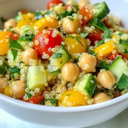 - 1 Tasse Quinoa (gut abgespült) - 2 Tassen Gemüsebrühe oder Wasser - 1 Orange, abgerieben und entsaftet - 1 Zitrone, abgerieben und entsaftet - 1 Limette, abgerieben und entsaftet Die Quinoa ist die Basis des Salats. Sie ist gesund und hat viel Eiweiß. Gemüsebrühe gibt dem Gericht mehr Geschmack. Die Zitrusfrüchte bringen Frische und Säure. Diese Zutaten sind wichtig für das Gesamtbild des Salats. - 1 Tasse Kirschtomaten, halbiert - 1 Gurke, gewürfelt - 1 Tasse Kichererbsen, abgetropft und abgespült - 1/4 Tasse rote Zwiebel, fein gehackt - 1/4 Tasse frische Petersilie, gehackt - 1/4 Tasse frische Minze, gehackt Die Kirschtomaten sorgen für Süße. Gurken bringen Knackigkeit und Frische. Kichererbsen fügen Protein hinzu. Rote Zwiebel gibt einen scharfen Geschmack. Petersilie und Minze sorgen für ein frisches Aroma. Diese Zutaten machen den Salat bunt und gesund. - 3 Esslöffel Olivenöl - Salz und Pfeffer nach Geschmack Das Dressing ist einfach, aber wichtig. Olivenöl macht den Salat reichhaltig. Salz und Pfeffer runden den Geschmack ab. Zusammen mit den Zitrusfrüchten ergibt das ein leckeres Dressing. Es ist leicht und frisch, perfekt für den Sommer. {{ingredient_image_2}} - Vorbereitung der Quinoa Zuerst spülst du die Quinoa gut ab. Das hilft, Bitterstoffe zu entfernen. Verwende ein feines Sieb. - Kochen und Abkühlen der Quinoa Gib die Quinoa mit zwei Tassen Gemüsebrühe oder Wasser in einen Topf. Bringe sie zum Kochen und reduziere dann die Hitze. Bedecke den Topf und lass die Quinoa etwa 15 Minuten köcheln. Sie sollte fluffig sein und die Flüssigkeit komplett aufnehmen. Nimm den Topf vom Herd und lass die Quinoa abkühlen. - Vermengen der Zitrussäfte und Zesten In einer großen Schüssel mischst du den Saft von einer Orange, einer Zitrone und einer Limette. Vergiss nicht, auch die Zesten der Zitrusfrüchte hinzuzufügen. Das gibt einen tollen Geschmack. - Hinzufügen von Olivenöl Füge drei Esslöffel Olivenöl hinzu. Rühre alles gut um, bis du ein gleichmäßiges Dressing hast. - Mischen von Quinoa und Dressing Gib die abgekühlte Quinoa in die Schüssel mit dem Dressing. Rühre vorsichtig um, bis die Quinoa gut benetzt ist. - Hinzufügen von Gemüse und Kräutern Jetzt kommen die frischen Zutaten dazu. Füge Kirschtomaten, Gurke, Kichererbsen, rote Zwiebel, Petersilie und Minze hinzu. Mische alles sanft, damit die Zutaten gut verteilt sind. Jetzt bist du bereit, deinen Zesty Citrus Herb Quinoa Salad zu genießen! - Quinoa richtig abspülen: Quinoa hat eine natürliche Schicht namens Saponin. Diese kann bitter schmecken. Spülen Sie die Quinoa gründlich in einem feinen Sieb unter fließendem Wasser. So entfernen Sie den bitteren Geschmack und verbessern den Genuss. - Tipps zur perfekten Konsistenz: Kochen Sie die Quinoa in zwei Tassen Gemüsebrühe oder Wasser für jede Tasse Quinoa. Lassen Sie sie 15 Minuten köcheln und dann vom Herd nehmen. Lassen Sie die Quinoa abgedeckt stehen, damit sie fluffig wird. - Alternative Zutaten für mehr Geschmack: Fügen Sie Avocado für eine cremige Note hinzu. Für einen extra Kick können Sie auch Jalapeños oder Paprika verwenden. Diese Zutaten geben mehr Textur und Geschmack. - Anpassung der Gewürze: Experimentieren Sie mit verschiedenen Kräutern. Basilikum oder Koriander können die Frische steigern. Fügen Sie auch etwas Kreuzkümmel oder Paprika hinzu, um den Geschmack zu variieren. - Präsentation des Salats: Servieren Sie den Salat in einer großen Schüssel oder auf einem schönen Teller. Streuen Sie frische Kräuter obenauf. So sieht der Salat noch einladender aus. - Kombination mit anderen Gerichten: Dieser Salat passt gut zu gegrilltem Hühnchen oder Fisch. Auch als Beilage zu einer BBQ-Party ist er perfekt. Genießen Sie ihn als Hauptgericht oder als Beilage! Pro Tipps Quinoa richtig kochen: Achten Sie darauf, die Quinoa gut abzuspülen, um die Bitterstoffe zu entfernen, bevor Sie sie kochen. Frische Kräuter verwenden: Für den besten Geschmack verwenden Sie frische Kräuter anstelle von getrockneten, um die Aromen zu intensivieren. Vorbereitung des Dressings: Lassen Sie das Dressing vor dem Mischen mit der Quinoa einige Minuten ziehen, damit sich die Aromen besser entfalten können. Variationen ausprobieren: Fügen Sie zusätzliche Gemüse oder Nüsse hinzu, um den Salat nach Ihrem Geschmack anzupassen und mehr Textur zu erhalten. {{image_4}} Wenn Sie den Salat nahrhafter machen wollen, fügen Sie mehr Kichererbsen hinzu. Diese kleinen Hülsenfrüchte sind voll von Protein. Sie können auch gegrilltes Hühnchen hinzufügen. Es macht den Salat herzhaft und sättigend. Schneiden Sie das Hühnchen in kleine Stücke und mischen Sie es gut unter. Für eine vegane Version lassen Sie das Hühnchen einfach weg. Kichererbsen sind bereits eine tolle Proteinquelle. Sie können auch Tofu verwenden. Würzen Sie den Tofu gut, bevor Sie ihn hinzufügen. So hat der Salat mehr Geschmack. Wenn Sie Nüsse oder Samen mögen, fügen Sie etwas hinzu. Das gibt Crunch und Nährstoffe. Nutzen Sie saisonales Gemüse oder Kräuter für frische Aromen. Im Frühling sind Erbsen und Radieschen toll. Im Sommer können Sie Paprika oder Zucchini probieren. Im Herbst passen Kürbis und Rote Beete gut. Im Winter sind Grünkohl und Spinat lecker. Achten Sie darauf, die Kräuter frisch zu verwenden. Sie geben dem Salat einen tollen Duft und Geschmack. Lagern Sie den Zesty Citrus Herb Quinoa Salad in einem luftdichten Behälter. So bleibt er frisch und lecker. Stellen Sie sicher, dass der Salat vollständig abgekühlt ist, bevor Sie ihn in den Behälter geben. Frische Zutaten sind wichtig. Fügen Sie die Kräuter erst kurz vor dem Servieren hinzu. Dadurch bleiben sie knusprig und aromatisch. Wie lange ist der Salat haltbar? Im Kühlschrank hält der Salat etwa 3 bis 5 Tage. Achten Sie darauf, ihn gut zu verschließen. Wenn Sie den Salat in einem luftdichten Behälter aufbewahren, bleibt der Geschmack länger erhalten. Prüfen Sie immer, ob der Salat frisch riecht, bevor Sie ihn essen. Tipps zum Einfrieren und Auftauen der Quinoa: Es ist am besten, die Quinoa separat einzufrieren. Kochen Sie die Quinoa und lassen Sie sie abkühlen. Teilen Sie die Quinoa in Portionen auf und geben Sie sie in Gefrierbeutel. Zum Auftauen legen Sie die Quinoa einfach in den Kühlschrank über Nacht. So bleibt die Textur gut. Vermeiden Sie das Einfrieren des gesamten Salats, da Gemüse und Kräuter beim Auftauen weich werden. Um Quinoa perfekt zuzubereiten, folge diesen Schritten: - Spüle die Quinoa gut ab. Dies entfernt Bitterstoffe. - Koche 1 Tasse Quinoa in 2 Tassen Gemüsebrühe oder Wasser. - Bring es zum Kochen und reduziere dann die Hitze. - Decke den Topf ab und lasse es 15 Minuten köcheln. - Lass die Quinoa abkühlen, bevor du sie weiterverwendest. Diese Schritte garantieren, dass die Quinoa fluffig wird und nicht klebrig ist. Ja, du kannst den Salat im Voraus zubereiten. - Bereite die Quinoa und das Dressing einen Tag vorher vor. - Mische sie erst kurz vor dem Servieren. - Lagere den Salat in einem luftdichten Behälter im Kühlschrank. - Er bleibt frisch für bis zu drei Tage. Die Aromen entwickeln sich so besser, wenn der Salat etwas zieht. Alternativen für Kichererbsen sind: - Schwarze Bohnen für einen herzhaften Geschmack. - Linsen für eine proteinreiche Option. - Mais für eine süßere Note. - Geröstete Nüsse für einen Crunch. Diese Optionen passen gut zum Zesty Citrus Herb Quinoa Salad und bieten Abwechslung. Dieser Artikel hat die wichtigsten Schritte zur Zubereitung eines Quinoa-Salats behandelt. Wir haben die Zutaten, die Zubereitung und einige nützliche Tipps besprochen. Denke daran, Quinoa gut zu spülen und das Dressing frisch zuzubereiten. Variiere das Rezept nach deinem Geschmack und lagere Reste richtig. Mit diesen Anleitungen kannst du einen leckeren und gesunden Salat zubereiten. Probiere es aus und genieß es!