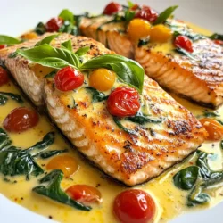 - 4 Lachsfilets - 2 Esslöffel Olivenöl - Salz und Pfeffer nach Geschmack - 3 Knoblauchzehen, fein gehackt - 1 Tasse Kirschtomaten, halbiert - 1 Tasse frischer Spinat - 1 Tasse Schlagsahne - 1/2 Tasse geriebener Parmesan - 1 Teelöffel italienische Gewürzmischung - Frische Basilikumblätter zum Garnieren Um diesen cremigen toskanischen Lachs zu machen, brauchen wir frische und einfache Zutaten. Beginne mit vier Lachsfilets. Achte darauf, dass sie gut aussehen und frisch sind. Das Olivenöl bringt Geschmack und hilft beim Braten. Die Gewürze, Salz und Pfeffer, sind einfach, aber wichtig. Sie machen den Lachs lecker. Der fein gehackte Knoblauch gibt dem Gericht einen tollen Duft und Geschmack. Die Kirschtomaten bringen eine süße Note. Sie sehen auch hübsch aus auf dem Teller. Frischer Spinat gibt Farbe und gesunde Nährstoffe. Schlagsahne macht die Sauce cremig. Geriebener Parmesan fügt einen herzhaften Geschmack hinzu. Die italienische Gewürzmischung bringt ein wenig Würze. Und schließlich die frischen Basilikumblätter. Sie sind perfekt zum Garnieren und geben ein frisches Aroma. Mit diesen Zutaten kannst du schnell und einfach ein tolles Gericht zaubern. Jeder Biss wird dich nach Italien entführen! {{ingredient_image_2}} Würze die Lachsfilets gut mit Salz und Pfeffer. Das gibt dem Fisch Geschmack. Nimm eine große Pfanne und erhitze das Olivenöl bei mittlerer bis hoher Hitze. Das Öl sollte heiß sein, aber nicht rauchen. Lege die Lachsfilets mit der Hautseite nach unten in die Pfanne. Brate sie etwa 4-5 Minuten lang. Die Haut wird knusprig und goldbraun. Wende die Filets dann vorsichtig und brate sie weitere 3-4 Minuten. Nimm den Lachs aus der Pfanne und lege ihn beiseite. Gib den fein gehackten Knoblauch und die halbierten Kirschtomaten in die Pfanne. Brate alles 2-3 Minuten an. Der Knoblauch sollte duften und die Tomaten weich werden. Rühre den frischen Spinat unter. Gar ihn, bis er 1-2 Minuten verwelkt ist. Reduziere die Hitze und gieße die Schlagsahne in die Pfanne. Rühre alles gut um. Füge den geriebenen Parmesan und die italienische Gewürzmischung hinzu. Lass die Sauce 3-4 Minuten köcheln, bis sie leicht eindickt. Gib den Lachs zurück in die Pfanne. Löffle etwas von der cremigen Sauce über jedes Filet. Lass alles 2 Minuten garen, damit der Lachs warm wird. Richte den cremigen toskanischen Lachs auf Tellern an. Löffle zusätzliche Sauce und Tomaten darüber. Garniere das Gericht mit frischen Basilikumblättern. Die Garzeit für Lachs ist wichtig. Lachs sollte innen saftig und zart sein. Brate die Filets 4-5 Minuten auf der Hautseite. Wende sie dann und brate sie 3-4 Minuten weiter. Achte darauf, nicht zu lange zu braten. Zu viel Hitze macht den Lachs trocken. Die ideale Temperatur liegt bei 50-60 Grad Celsius. Die Wahl der Zutaten ist entscheidend für den Geschmack. Frischer Lachs hat den besten Geschmack. Achte auf die Qualität der Kirschtomaten. Sie sollten reif und süß sein. Verwende frischen Spinat, um die Farbe zu verbessern. Auch die Schlagsahne sollte frisch sein. Dadurch wird die Sauce cremiger. Parmesan aus dem Stück ist besser als geriebener Käse aus der Packung. Die Garnitur macht das Gericht besonders. Frische Basilikumblätter verleihen Farbe und Aroma. Du kannst auch etwas Zitronensaft darüber geben. Serviere den Lachs auf einem schönen Teller. Platziere die Sauce und Tomaten großzügig um den Lachs. Ein paar schwarze Pfefferkörner setzen einen tollen Akzent. So wird dein cremiger toskanischer Lachs zum Hingucker! Pro Tipps Frischer Lachs: Wählen Sie frische, hochwertige Lachsfilets für den besten Geschmack und die beste Textur. Kräuter hinzufügen: Experimentieren Sie mit frischen Kräutern wie Dill oder Petersilie für zusätzlichen Geschmack. Richtige Hitze: Braten Sie den Lachs bei mittlerer Hitze an, um ein gleichmäßiges Garen und eine knusprige Haut zu gewährleisten. Sauce variieren: Fügen Sie Zitronensaft oder Weißwein zur Sauce hinzu, um eine frische, saftige Note zu erzielen. {{image_4}} Wenn Sie den Lachs etwas anders würzen möchten, probieren Sie diese Ideen: - Cajun-Gewürz: Diese Mischung gibt dem Lachs eine scharfe Note. - Zitronenpfeffer: Macht den Lachs frisch und leicht. - Mediterrane Kräuter: Thymian, Oregano und Rosmarin sind tolle Optionen. Diese Gewürze bringen neue Geschmäcker in Ihr Gericht. Sie können sie nach Ihrem Geschmack anpassen. Das Rezept ist sehr flexibel. Hier sind einige Gemüse, die gut passen: - Zucchini: Schneiden Sie sie in Scheiben und braten Sie sie mit an. - Paprika: Fügen Sie bunte Paprikastücke hinzu für mehr Farbe. - Champignons: Diese geben einen herzhaften Geschmack. Gemüse verbessert den Nährwert und macht das Gericht bunter. Seien Sie kreativ und nutzen Sie, was Sie haben. Für eine glutenfreie Version gibt es viele Möglichkeiten. Hier sind einige Tipps: - Verwenden Sie glutenfreie Produkte: Achten Sie auf glutenfreie Brühen oder Soßen. - Ersatz für Sahne: Kokosmilch oder Cashewcreme sind gute Alternativen. Diese Optionen machen das Gericht für alle verträglich. Genießen Sie den cremigen toskanischen Lachs ohne Sorgen. Nach dem Kochen können Sie den cremigen toskanischen Lachs im Kühlschrank aufbewahren. Lassen Sie das Gericht zuerst auf Raumtemperatur abkühlen. Dann legen Sie den Lachs in einen luftdichten Behälter. So bleibt er frisch. Im Kühlschrank hält er bis zu drei Tage. Achten Sie darauf, ihn nicht länger zu lagern, um die beste Qualität zu sichern. Das Einfrieren des cremigen toskanischen Lachses ist eine gute Option. Teilen Sie den Lachs in Portionen auf. Wickeln Sie jede Portion in Frischhaltefolie und legen Sie sie in einen Gefrierbehälter. So bleibt der Geschmack erhalten. Im Gefrierschrank hält er bis zu drei Monate. Denken Sie daran, das Gericht vor dem Servieren im Kühlschrank aufzutauen. Beim Aufwärmen sollten Sie vorsichtig sein. Verwenden Sie eine Pfanne bei niedriger Hitze, um den Lachs schonend zu erwärmen. Fügen Sie etwas Sahne hinzu, um die Soße wieder cremig zu machen. Alternativ können Sie die Mikrowelle verwenden. Stellen Sie die Leistung auf niedrig ein und erhitzen Sie den Lachs in kurzen Intervallen. So bleibt der Lachs saftig und lecker. Der Lachs braucht in der Regel 8 bis 9 Minuten, um gut zu garen. Beginnen Sie mit 4 bis 5 Minuten auf der Hautseite. Wenden Sie ihn dann und braten Sie ihn 3 bis 4 Minuten weiter. Achten Sie darauf, dass er innen noch leicht rosa bleibt. So bleibt er saftig und zart. Ja, Sie können fettarme Sahne verwenden. Der Geschmack wird etwas leichter sein. Die Sauce wird jedoch weniger dicklich sein. Wenn Sie die cremige Konsistenz wünschen, fügen Sie etwas mehr Parmesan hinzu. So bleibt der Geschmack voll und reichhaltig. Zu Ihrem cremigen toskanischen Lachs passen viele Beilagen gut. Hier sind einige Vorschläge: - Reis: Ein einfacher, weicher Reis ist ideal. - Pasta: Frische oder gefrorene Pasta macht das Essen noch besser. - Gemüse: Gegrilltes oder gedämpftes Gemüse bringt Farbe auf den Teller. - Kartoffeln: Ofenkartoffeln oder pürierte Kartoffeln sind immer lecker. Diese Beilagen ergänzen den Lachs und sorgen für eine ausgewogene Mahlzeit. Dieser Artikel gab einen Überblick über die Zubereitung von cremigem toskanischen Lachs. Du hast gelernt, wie man die Zutaten auswählt und Lachs perfekt anbrät. Auch die Sauce und Präsentation wurden behandelt. Ich hoffe, diese Tipps und Tricks helfen dir, leckere Gerichte zu kreieren. Experimentiere mit Variationen und genieße dein Essen. Mit den richtigen Techniken wird dein Lachs immer gelingen.