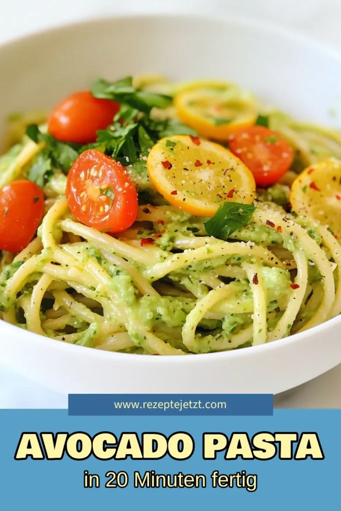 Entdecke dieses köstliche Avocado Pasta Rezept mit Koriander und Limette! Diese einfache Pasta Rezept ist nicht nur vegan, sondern auch vollgepackt mit frischen Aromen. Die cremige Avocado-Sauce vereint perfekt den Geschmack von Koriander und Limette, ideal für ein schnelles Abendessen. Probiere es mit Kirschtomaten für extra Frische! Speichere dieses Rezept für die nächste Pasta-Nacht! #AvocadoPastaRezept #KorianderPasta #LimettenPasta #veganePasta