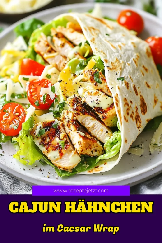 Entdecken Sie dieses leckere Cajun Hähnchen Wraps Rezept für ein einfaches Mittagessen! Diese gesunden Wraps kombinieren zartes gegrilltes Hähnchen mit frischem Caesar Salat und gesunden Zutaten. Perfekt für schnelle Mahlzeiten! Bereiten Sie sich auf eine geschmackliche Explosion vor und genießen Sie diese köstlichen Hähnchen Caesar Salat Wraps. Probieren Sie es aus und speichern Sie das Rezept! #CajunHähnchenWraps #CaesarWrapRezept #gesundeWraps #einfachesMittagessen