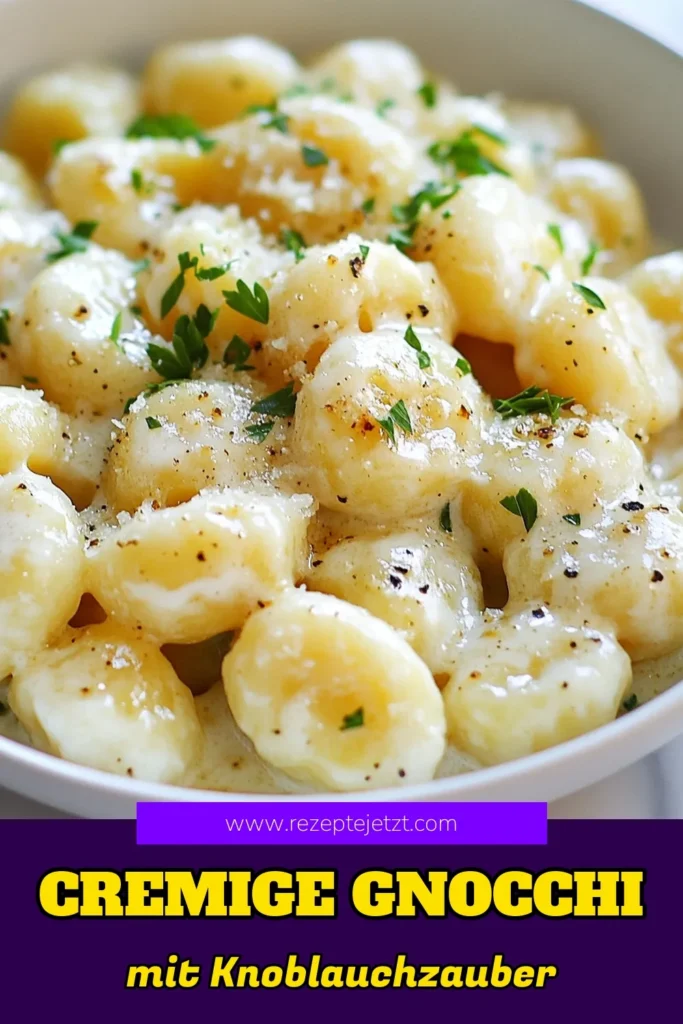 Entdecke unser cremiges Gnocchi Rezept mit Knoblauch und Parmesan! Diese einfache Gnocchi Sauce bringt ein köstliches italienisches Gericht auf den Tisch, das perfekt für schnelle Nudelrezepte ist. Mit nur wenigen Zutaten bereitest du in nur 20 Minuten ein unwiderstehliches Gericht zu. Lass dir diesen Genuss nicht entgehen! Pins es jetzt und probiere es aus! #CremigeGnocchi #KnoblauchParmesanRezept #einfacheGnocchiSauce #schnelleNudelrezepte