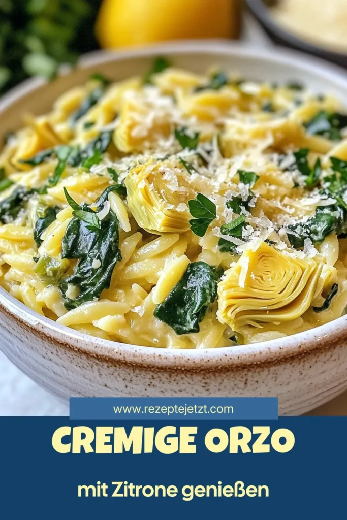 Entdecke dieses leckere Rezept für eine cremige Orzo Pfanne mit Zitronen und Artischocken – das perfekte einfache Pasta Rezept für die ganze Familie! Dieses vegetarische Orzo Gericht ist schnell zubereitet und vereint frische Zutaten zu einem tollen Geschmackserlebnis. Ideal für ein schnelles Abendessen! Probiere es aus und genieße den perfekten Genuss. Speichere es dir für später! #ZitronenArtischockenRezept #einfachePastaRezepte #schnelleFamilienrezepte #vegetarischeOrzoGerichte