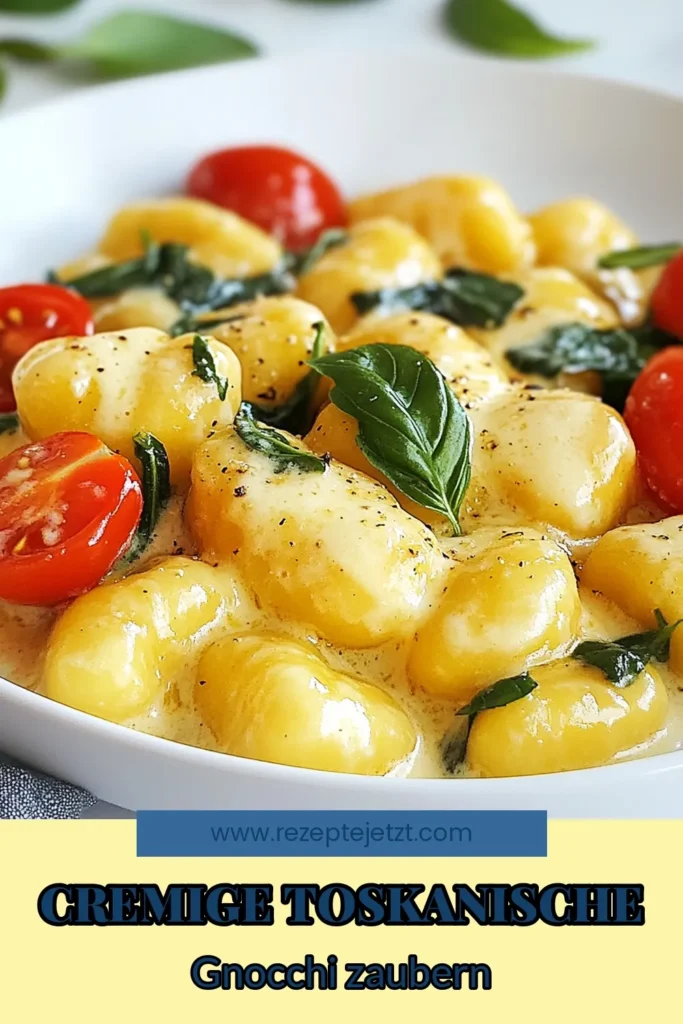 Entdecken Sie das köstliche Rezept für cremige Gnocchi in Sahnesauce! Diese Toskanischen Gnocchi mit Spinat sind einfach zuzubereiten und bringen italienisches Flair direkt auf Ihren Tisch. Mit frischen Kirschtomaten und gehobelten Parmesan sind diese Gnocchi ein Genuss für die ganze Familie. Lassen Sie sich von diesem italienischen Gnocchi Rezept inspirieren und speichern Sie es für Ihr nächstes Dinner! #CremigeGnocchi #ToskanischeGnocchi #GnocchiMitSpinat #ItalienischesRezept
