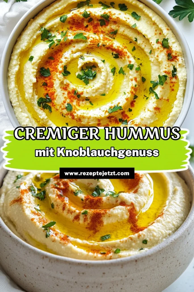 Entdecke dieses cremige vegane Hummus Rezept mit geröstetem Knoblauch! Dieser köstliche Kichererbsen Hummus vereint Aromen von geröstetem Knoblauch und Tahini für den perfekten Dip oder Aufstrich. Bereite deinen cremigen Hummus in nur 10 Minuten zu und genieße ihn mit frischem Gemüse oder Pita-Brot. Probiere es jetzt aus und lass dich von diesem geschmackvollen Rezept begeistern! #cremigerHummus #gerösteterKnoblauchHummus #veganesHummusRezept #KichererbsenHummus