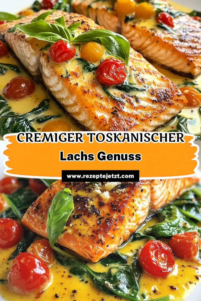 Entdecken Sie dieses köstliche Rezept für cremigen toskanischen Lachs! Diese schnelle Lachsgerichte sind perfekt für jeden Anlass und enttäuschen nie. Lachs mit Spinat und Tomaten wird in einer himmlischen Sahnesauce zubereitet und ist ideal für ein italienisches Abendessen. Genießen Sie cremige Lachsfilets, die in nur 30 Minuten zubereitet sind. Teilen Sie das Rezept und speichern Sie es für Ihre nächste Mahlzeit! #LachsRezeptItalienisch #SchnelleLachsgerichte #CremigerToskansicherLachs #LachsMitSpinatUndTomaten